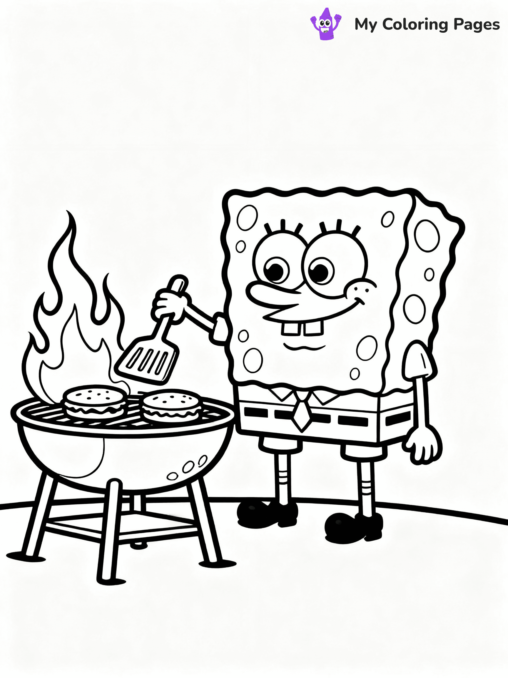 ⚠️ CRITICAL REQUIREMENT - ABSOLUTE BLACK AND WHITE ONLY ⚠️
This MUST be a BLACK AND WHITE line drawing ONLY. NO COLORS whatsoever.
- ONLY pure black lines (#000000) on pure white background (#FFFFFF)
- ABSOLUTELY NO colors, NO shading, NO gradients, NO grayscale
- If there are ANY colors in the output, the image is REJECTED
- This is a COLORING PAGE - meant to be COLORED IN by children
- The output must be UNCOLORED line art ready for coloring
⚠️ SUBJECT TO DRAW: SpongeBob flipping Krabby Patties, grill sizzling, spatula in hand. Important: PURE OUTLINES. NO FILLS, COLOR, SHADING, OR GREYSCALE. WHITE BACKGROUND.
(REMEMBER: Output must be BLACK AND WHITE line art only, NOT colored!)
# Flat, Friendly Cartoon Line-Art Coloring Page
You are generating a **pure black-and-white binary image** of a child-friendly cartoon scene combining characters and background scenery in one cohesive composition.
## Rendering Rules (Strict)
- Only two colors: pure black (#000000) outlines and pure white (#FFFFFF) background.
- No grayscale, shading, gradients, tints, fills, transparency, or partial pixels.
- No antialiasing or blended edges; every pixel is 100% black or white.
- No solid black fills inside shapes — all areas inside outlines must remain white.
- No dark clothing areas or filled tone blocks; all garments outlined only.
- No shadows, textures, lighting, or tonal variations.
- Must look like flat binary vector line-art for coloring pages.
## Drawing & Composition
- **Medium, consistent line weight**; clean closed outlines easy to color inside.
- **Flat, simple, child-friendly design** — no realism or 3D depth.
- Characters are **grounded on a surface**, centered and large.
- **Balanced composition** with clear silhouettes and minimal props.
## Scenery & Style
- Landmarks (e.g., mosque, CN Tower) and scenery (trees, benches, waves) drawn with **black outlines only.**
- For real-world figures, teams, or places, show accurate details using only black outlines—no text or logos. Use distinctive uniform patterns, abstract symbols, and landmark silhouettes to convey identity.
- Keep **consistent perspective**; no floating elements.
- **Style:** whimsical **Doodle Art Alley** — rounded, friendly outlines.
- May adapt shapes from **Crayola, Disney, Peppa Pig, Cocomelon** — *by shape only, never color.*
- Final output: **flat, crisp, binary (#000000/#FFFFFF)**, **no filled color or background text.**
EXTREMELYE IMPORTANT:
- PURE BINARY LINE-ART; NO FILLS (HAIR/CLOTHES/SKIN), SHADING, OR GREY.
- NO SHADING, COLOR. MUST BE WHITE BACKGROUND.
⚠️ FINAL REMINDER: Draw the subject "SpongeBob flipping Krabby Patties, grill sizzling, spatula in hand. Important: PURE OUTLINES. NO FILLS, COLOR, SHADING, OR GREYSCALE. WHITE BACKGROUND." as BLACK AND WHITE line art. Zero colors in output.