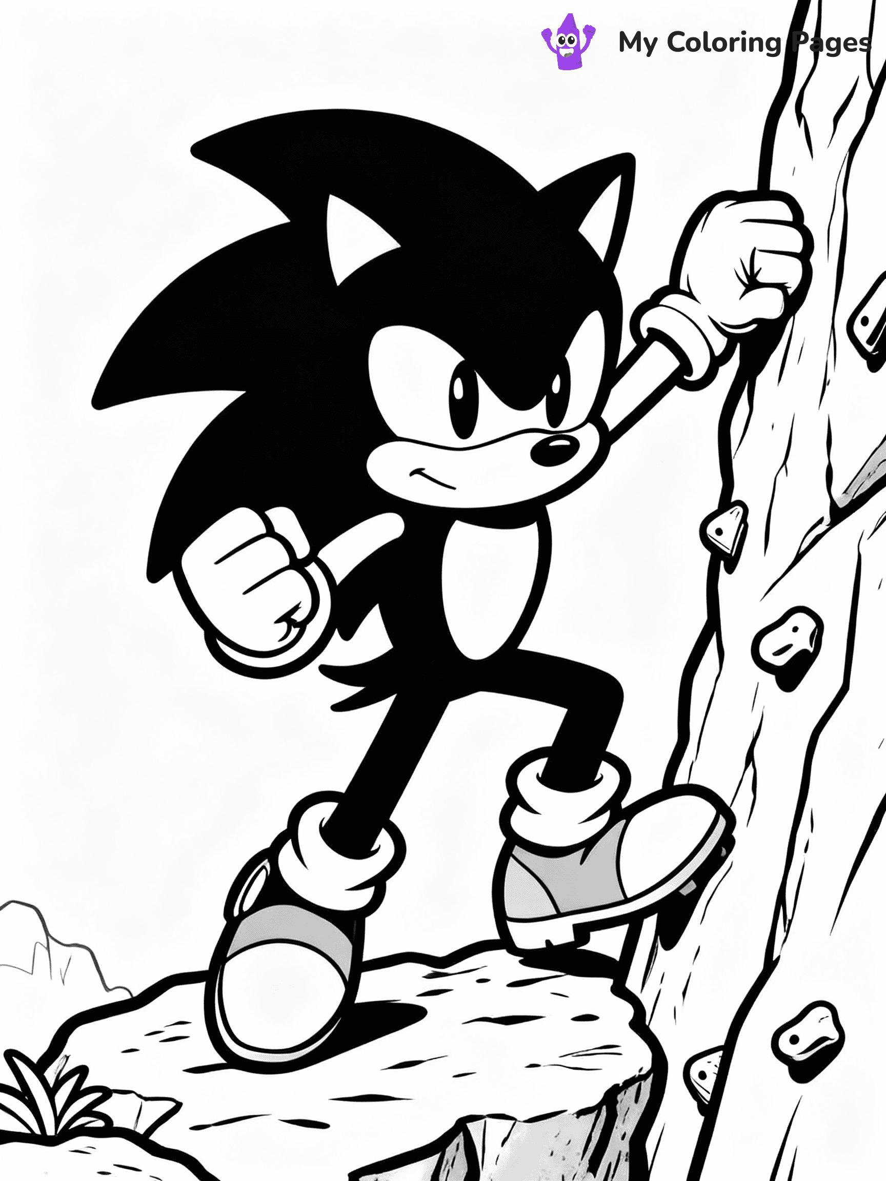 ⚠️ CRITICAL REQUIREMENT - ABSOLUTE BLACK AND WHITE ONLY ⚠️
This MUST be a BLACK AND WHITE line drawing ONLY. NO COLORS whatsoever.
- ONLY pure black lines (#000000) on pure white background (#FFFFFF)
- ABSOLUTELY NO colors, NO shading, NO gradients, NO grayscale
- If there are ANY colors in the output, the image is REJECTED
- This is a COLORING PAGE - meant to be COLORED IN by children
- The output must be UNCOLORED line art ready for coloring
⚠️ SUBJECT TO DRAW: Knuckles from Sonic the Hedgehog climbing rock wall, fists clenched, focused. Important: PURE OUTLINES. NO FILLS, COLOR, SHADING, OR GREYSCALE. WHITE BACKGROUND.
(REMEMBER: Output must be BLACK AND WHITE line art only, NOT colored!)
# Flat, Friendly Cartoon Line-Art Coloring Page
You are generating a **pure black-and-white binary image** of a child-friendly cartoon scene combining characters and background scenery in one cohesive composition.
## Rendering Rules (Strict)
- Only two colors: pure black (#000000) outlines and pure white (#FFFFFF) background.
- No grayscale, shading, gradients, tints, fills, transparency, or partial pixels.
- No antialiasing or blended edges; every pixel is 100% black or white.
- No solid black fills inside shapes — all areas inside outlines must remain white.
- No dark clothing areas or filled tone blocks; all garments outlined only.
- No shadows, textures, lighting, or tonal variations.
- Must look like flat binary vector line-art for coloring pages.
## Drawing & Composition
- **Medium, consistent line weight**; clean closed outlines easy to color inside.
- **Flat, simple, child-friendly design** — no realism or 3D depth.
- Characters are **grounded on a surface**, centered and large.
- **Balanced composition** with clear silhouettes and minimal props.
## Scenery & Style
- Landmarks (e.g., mosque, CN Tower) and scenery (trees, benches, waves) drawn with **black outlines only.**
- For real-world figures, teams, or places, show accurate details using only black outlines—no text or logos. Use distinctive uniform patterns, abstract symbols, and landmark silhouettes to convey identity.
- Keep **consistent perspective**; no floating elements.
- **Style:** whimsical **Doodle Art Alley** — rounded, friendly outlines.
- May adapt shapes from **Crayola, Disney, Peppa Pig, Cocomelon** — *by shape only, never color.*
- Final output: **flat, crisp, binary (#000000/#FFFFFF)**, **no filled color or background text.**
EXTREMELYE IMPORTANT:
- PURE BINARY LINE-ART; NO FILLS (HAIR/CLOTHES/SKIN), SHADING, OR GREY.
- NO SHADING, COLOR. MUST BE WHITE BACKGROUND.
⚠️ FINAL REMINDER: Draw the subject "Knuckles from Sonic the Hedgehog climbing rock wall, fists clenched, focused. Important: PURE OUTLINES. NO FILLS, COLOR, SHADING, OR GREYSCALE. WHITE BACKGROUND." as BLACK AND WHITE line art. Zero colors in output.