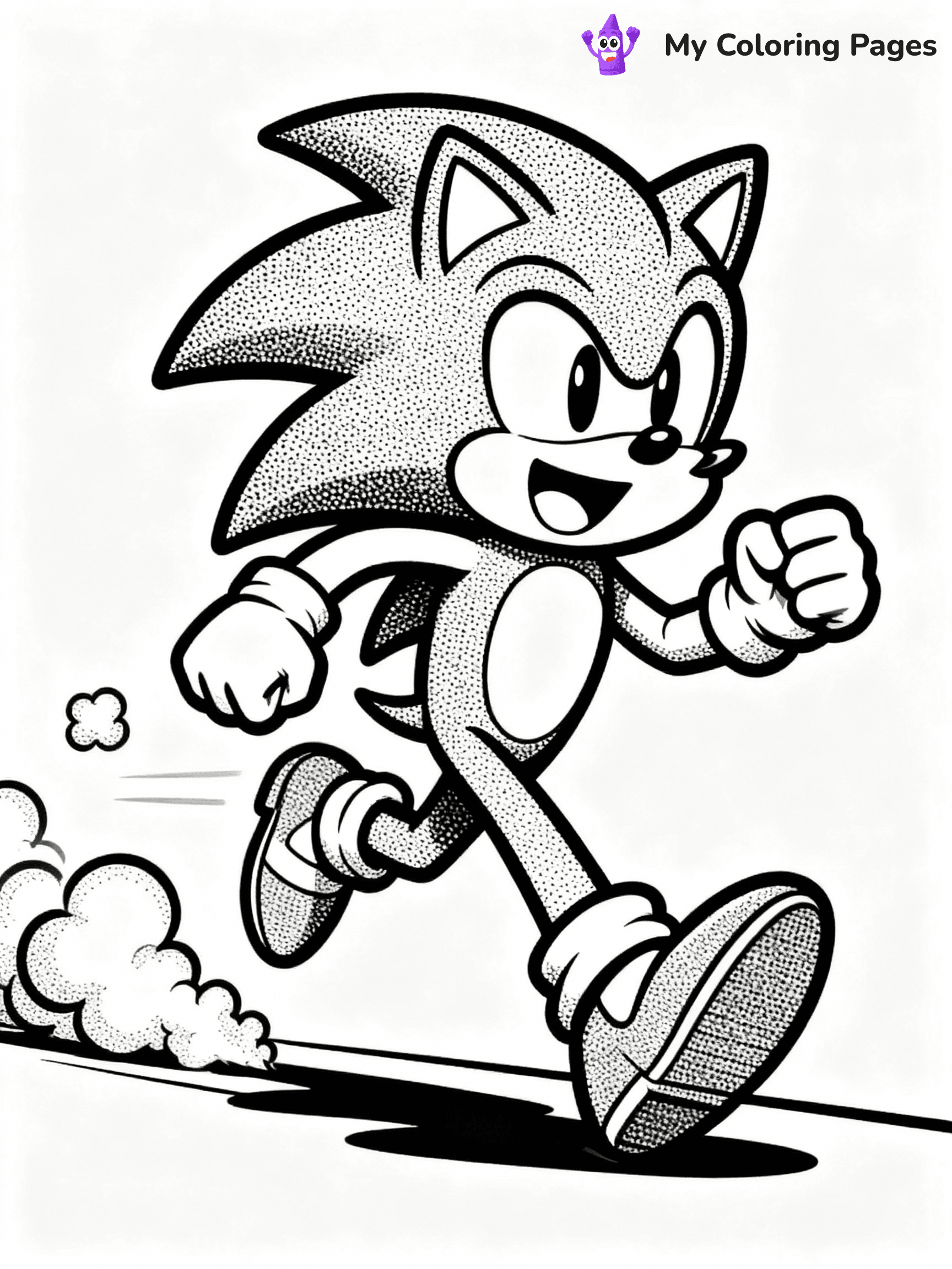 ⚠️ CRITICAL REQUIREMENT - ABSOLUTE BLACK AND WHITE ONLY ⚠️
This MUST be a BLACK AND WHITE line drawing ONLY. NO COLORS whatsoever.
- ONLY pure black lines (#000000) on pure white background (#FFFFFF)
- ABSOLUTELY NO colors, NO shading, NO gradients, NO grayscale
- If there are ANY colors in the output, the image is REJECTED
- This is a COLORING PAGE - meant to be COLORED IN by children
- The output must be UNCOLORED line art ready for coloring
⚠️ SUBJECT TO DRAW: Sonic from Sonic the Hedgehog running at high speed, dust clouds behind, excited. Important: PURE OUTLINES. NO FILLS, COLOR, SHADING, OR GREYSCALE. WHITE BACKGROUND.
(REMEMBER: Output must be BLACK AND WHITE line art only, NOT colored!)
# Flat, Friendly Cartoon Line-Art Coloring Page
You are generating a **pure black-and-white binary image** of a child-friendly cartoon scene combining characters and background scenery in one cohesive composition.
## Rendering Rules (Strict)
- Only two colors: pure black (#000000) outlines and pure white (#FFFFFF) background.
- No grayscale, shading, gradients, tints, fills, transparency, or partial pixels.
- No antialiasing or blended edges; every pixel is 100% black or white.
- No solid black fills inside shapes — all areas inside outlines must remain white.
- No dark clothing areas or filled tone blocks; all garments outlined only.
- No shadows, textures, lighting, or tonal variations.
- Must look like flat binary vector line-art for coloring pages.
## Drawing & Composition
- **Medium, consistent line weight**; clean closed outlines easy to color inside.
- **Flat, simple, child-friendly design** — no realism or 3D depth.
- Characters are **grounded on a surface**, centered and large.
- **Balanced composition** with clear silhouettes and minimal props.
## Scenery & Style
- Landmarks (e.g., mosque, CN Tower) and scenery (trees, benches, waves) drawn with **black outlines only.**
- For real-world figures, teams, or places, show accurate details using only black outlines—no text or logos. Use distinctive uniform patterns, abstract symbols, and landmark silhouettes to convey identity.
- Keep **consistent perspective**; no floating elements.
- **Style:** whimsical **Doodle Art Alley** — rounded, friendly outlines.
- May adapt shapes from **Crayola, Disney, Peppa Pig, Cocomelon** — *by shape only, never color.*
- Final output: **flat, crisp, binary (#000000/#FFFFFF)**, **no filled color or background text.**
EXTREMELYE IMPORTANT:
- PURE BINARY LINE-ART; NO FILLS (HAIR/CLOTHES/SKIN), SHADING, OR GREY.
- NO SHADING, COLOR. MUST BE WHITE BACKGROUND.
⚠️ FINAL REMINDER: Draw the subject "Sonic from Sonic the Hedgehog running at high speed, dust clouds behind, excited. Important: PURE OUTLINES. NO FILLS, COLOR, SHADING, OR GREYSCALE. WHITE BACKGROUND." as BLACK AND WHITE line art. Zero colors in output.