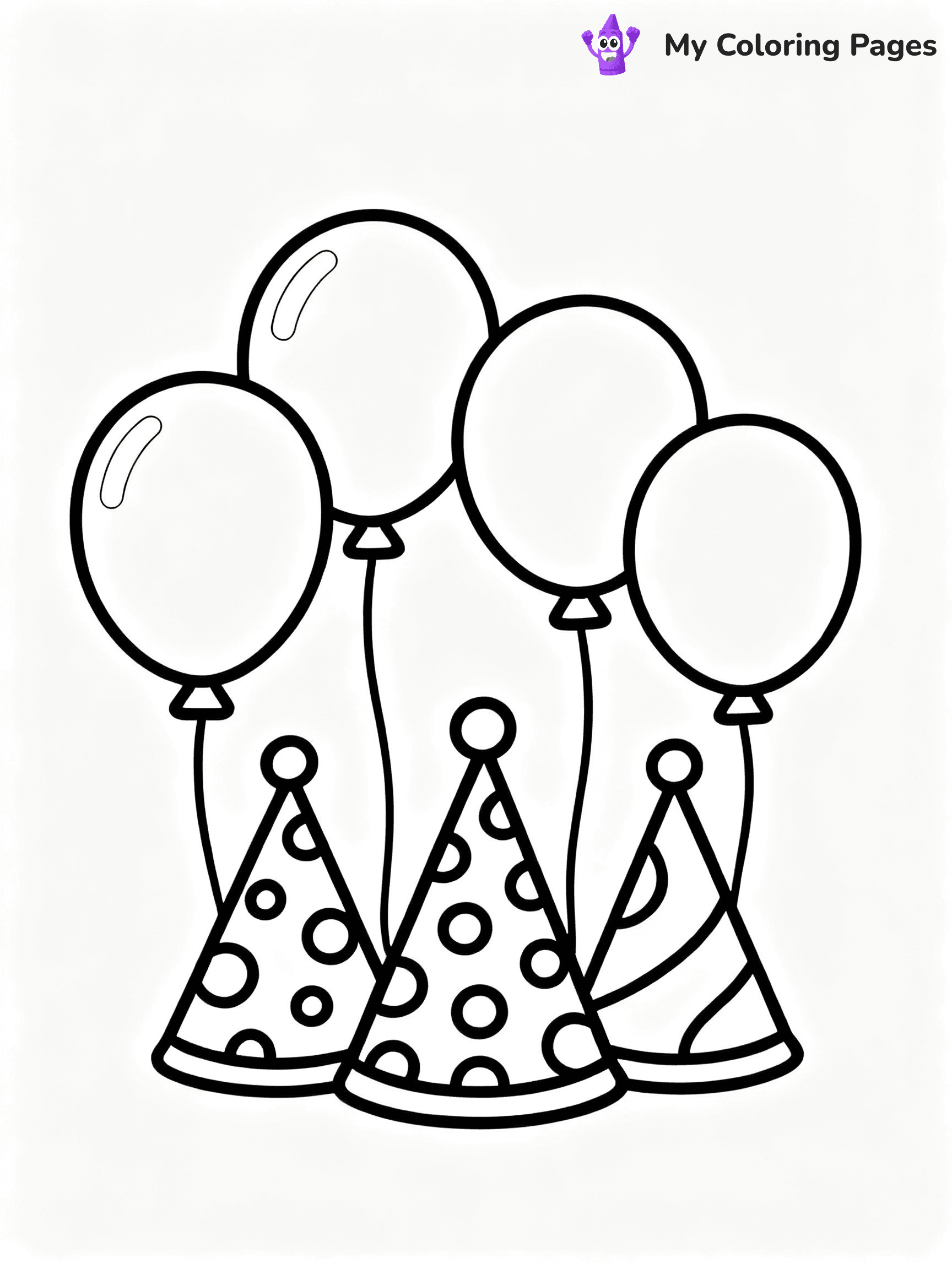 ⚠️ CRITICAL REQUIREMENT - ABSOLUTE BLACK AND WHITE ONLY ⚠️
This MUST be a BLACK AND WHITE line drawing ONLY. NO COLORS whatsoever.
- ONLY pure black lines (#000000) on pure white background (#FFFFFF)
- ABSOLUTELY NO colors, NO shading, NO gradients, NO grayscale
- If there are ANY colors in the output, the image is REJECTED
- This is a COLORING PAGE - meant to be COLORED IN by children
- The output must be UNCOLORED line art ready for coloring
⚠️ SUBJECT TO DRAW: Cheerful birthday party hats with playful patterns, balloons floating above, outline style
(REMEMBER: Output must be BLACK AND WHITE line art only, NOT colored!)
# COLORING PAGE: BLACK OUTLINES ONLY - WHITE BACKGROUND MANDATORY
Create a **coloring book page** using EXACTLY two values: black lines, white space.
## NON-NEGOTIABLE BINARY RULES
- **ONLY #000000 (black) and #FFFFFF (white)** - NO other values exist
- **EVERY PIXEL = BLACK OR WHITE** - no gray/shading/antialiasing
- **WHITE BACKGROUND MANDATORY** - entire canvas stays white
- **ALL SHAPES HOLLOW** - everything is empty outlines waiting to be colored
- **FORBIDDEN:** fills, shading, gradients, patterns, textures, colors
- **NO SOLID REGIONS** - if it's not a thin line, it's wrong
## Universal Line Standards
- Black outlines ONLY - thin, uniform weight
- Every shape completely empty inside
- Closed contours suitable for coloring
- Simple flat illustration - zero depth/3D/realism
- **Style:** Whimsical Doodle Art Alley - rounded, friendly outlines (unless specified)
## Everything = Outline Only
- Characters/animals: hollow shapes
- Objects/clothing: empty contours
- Backgrounds/scenery: line work only
- Natural elements: outlined forms
- Dark/night areas: don't exist (use outlined symbols)
- Textures/patterns: convert to simple lines
## The Test
Can a child color EVERY white space with crayons? If any area is pre-filled/shaded/gray or colored in, it FAILS. Every shape must be waiting to receive color.
**FINAL OUTPUT**: Binary coloring page. Black lines define shapes. White spaces ready for coloring. Nothing else exists. No exceptions. Print-ready.
⚠️ FINAL REMINDER: Draw the subject "Cheerful birthday party hats with playful patterns, balloons floating above, outline style" as BLACK AND WHITE line art. Zero colors in output.