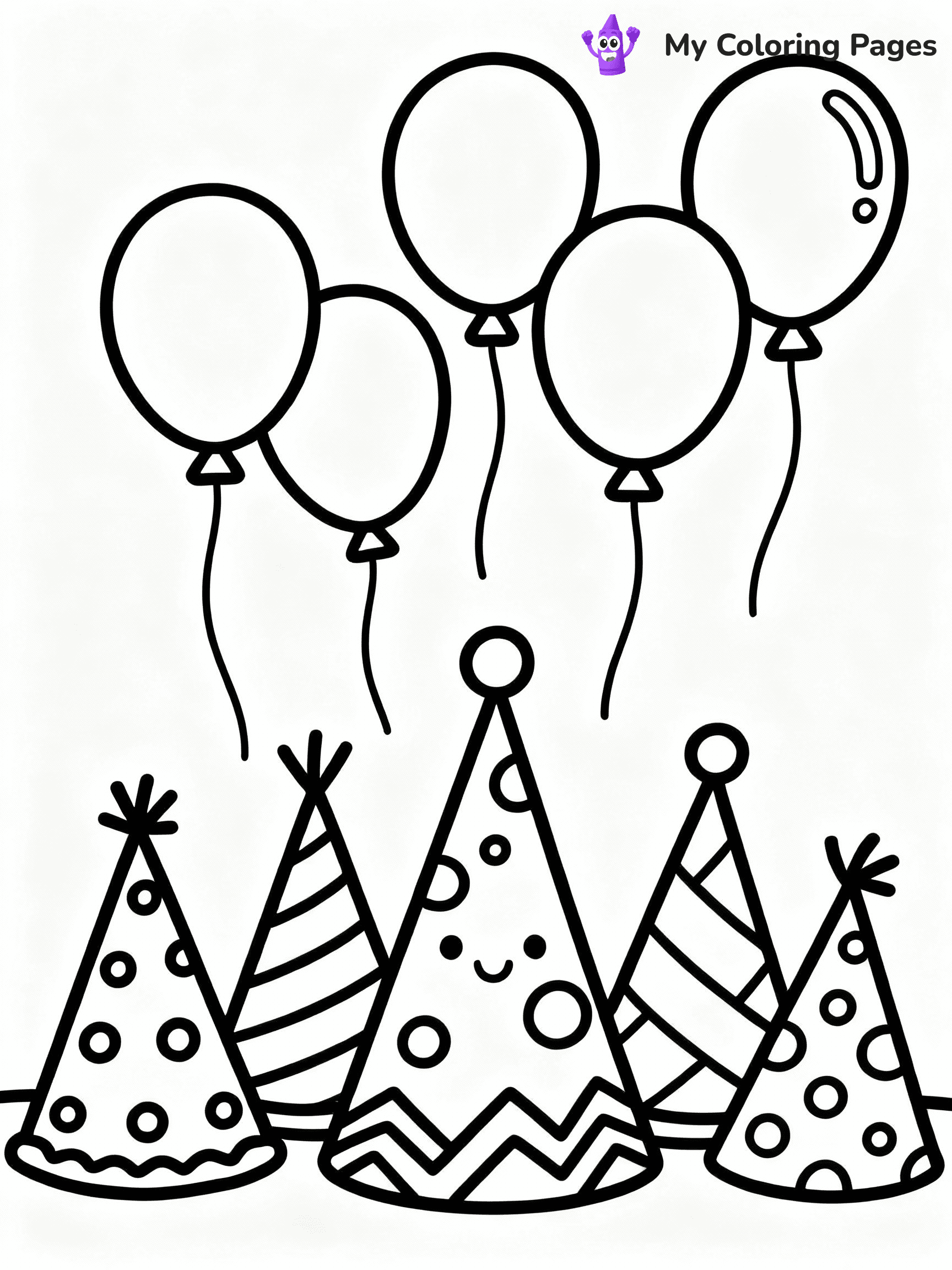 ⚠️ CRITICAL REQUIREMENT - ABSOLUTE BLACK AND WHITE ONLY ⚠️
This MUST be a BLACK AND WHITE line drawing ONLY. NO COLORS whatsoever.
- ONLY pure black lines (#000000) on pure white background (#FFFFFF)
- ABSOLUTELY NO colors, NO shading, NO gradients, NO grayscale
- If there are ANY colors in the output, the image is REJECTED
- This is a COLORING PAGE - meant to be COLORED IN by children
- The output must be UNCOLORED line art ready for coloring
⚠️ SUBJECT TO DRAW: Cheerful birthday party hats with playful patterns, balloons floating above, outline style
(REMEMBER: Output must be BLACK AND WHITE line art only, NOT colored!)
# COLORING PAGE: BLACK OUTLINES ONLY - WHITE BACKGROUND MANDATORY
Create a **coloring book page** using EXACTLY two values: black lines, white space.
## NON-NEGOTIABLE BINARY RULES
- **ONLY #000000 (black) and #FFFFFF (white)** - NO other values exist
- **EVERY PIXEL = BLACK OR WHITE** - no gray/shading/antialiasing
- **WHITE BACKGROUND MANDATORY** - entire canvas stays white
- **ALL SHAPES HOLLOW** - everything is empty outlines waiting to be colored
- **FORBIDDEN:** fills, shading, gradients, patterns, textures, colors
- **NO SOLID REGIONS** - if it's not a thin line, it's wrong
## Universal Line Standards
- Black outlines ONLY - thin, uniform weight
- Every shape completely empty inside
- Closed contours suitable for coloring
- Simple flat illustration - zero depth/3D/realism
- **Style:** Whimsical Doodle Art Alley - rounded, friendly outlines (unless specified)
## Everything = Outline Only
- Characters/animals: hollow shapes
- Objects/clothing: empty contours
- Backgrounds/scenery: line work only
- Natural elements: outlined forms
- Dark/night areas: don't exist (use outlined symbols)
- Textures/patterns: convert to simple lines
## The Test
Can a child color EVERY white space with crayons? If any area is pre-filled/shaded/gray or colored in, it FAILS. Every shape must be waiting to receive color.
**FINAL OUTPUT**: Binary coloring page. Black lines define shapes. White spaces ready for coloring. Nothing else exists. No exceptions. Print-ready.
⚠️ FINAL REMINDER: Draw the subject "Cheerful birthday party hats with playful patterns, balloons floating above, outline style" as BLACK AND WHITE line art. Zero colors in output.