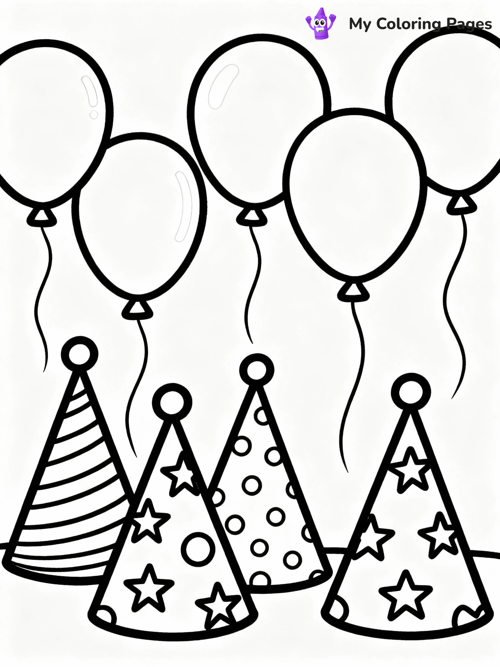 ⚠️ CRITICAL REQUIREMENT - ABSOLUTE BLACK AND WHITE ONLY ⚠️
This MUST be a BLACK AND WHITE line drawing ONLY. NO COLORS whatsoever.
- ONLY pure black lines (#000000) on pure white background (#FFFFFF)
- ABSOLUTELY NO colors, NO shading, NO gradients, NO grayscale
- If there are ANY colors in the output, the image is REJECTED
- This is a COLORING PAGE - meant to be COLORED IN by children
- The output must be UNCOLORED line art ready for coloring
⚠️ SUBJECT TO DRAW: Cheerful birthday party hats with playful patterns, balloons floating above, outline style
(REMEMBER: Output must be BLACK AND WHITE line art only, NOT colored!)
# COLORING PAGE: BLACK OUTLINES ONLY - WHITE BACKGROUND MANDATORY
Create a **coloring book page** using EXACTLY two values: black lines, white space.
## NON-NEGOTIABLE BINARY RULES
- **ONLY #000000 (black) and #FFFFFF (white)** - NO other values exist
- **EVERY PIXEL = BLACK OR WHITE** - no gray/shading/antialiasing
- **WHITE BACKGROUND MANDATORY** - entire canvas stays white
- **ALL SHAPES HOLLOW** - everything is empty outlines waiting to be colored
- **FORBIDDEN:** fills, shading, gradients, patterns, textures, colors
- **NO SOLID REGIONS** - if it's not a thin line, it's wrong
## Universal Line Standards
- Black outlines ONLY - thin, uniform weight
- Every shape completely empty inside
- Closed contours suitable for coloring
- Simple flat illustration - zero depth/3D/realism
- **Style:** Whimsical Doodle Art Alley - rounded, friendly outlines (unless specified)
## Everything = Outline Only
- Characters/animals: hollow shapes
- Objects/clothing: empty contours
- Backgrounds/scenery: line work only
- Natural elements: outlined forms
- Dark/night areas: don't exist (use outlined symbols)
- Textures/patterns: convert to simple lines
## The Test
Can a child color EVERY white space with crayons? If any area is pre-filled/shaded/gray or colored in, it FAILS. Every shape must be waiting to receive color.
**FINAL OUTPUT**: Binary coloring page. Black lines define shapes. White spaces ready for coloring. Nothing else exists. No exceptions. Print-ready.
⚠️ FINAL REMINDER: Draw the subject "Cheerful birthday party hats with playful patterns, balloons floating above, outline style" as BLACK AND WHITE line art. Zero colors in output.