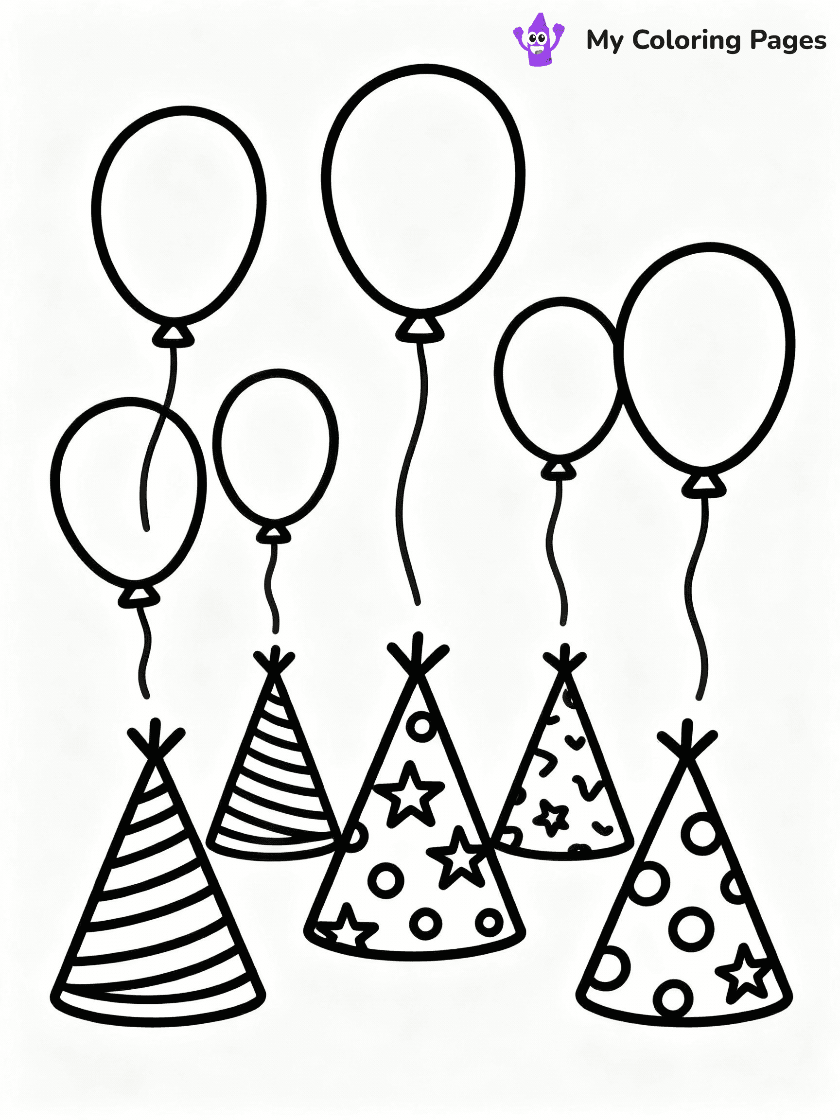 ⚠️ CRITICAL REQUIREMENT - ABSOLUTE BLACK AND WHITE ONLY ⚠️
This MUST be a BLACK AND WHITE line drawing ONLY. NO COLORS whatsoever.
- ONLY pure black lines (#000000) on pure white background (#FFFFFF)
- ABSOLUTELY NO colors, NO shading, NO gradients, NO grayscale
- If there are ANY colors in the output, the image is REJECTED
- This is a COLORING PAGE - meant to be COLORED IN by children
- The output must be UNCOLORED line art ready for coloring
⚠️ SUBJECT TO DRAW: Cheerful birthday party hats with playful patterns, balloons floating above, outline style
(REMEMBER: Output must be BLACK AND WHITE line art only, NOT colored!)
# COLORING PAGE: BLACK OUTLINES ONLY - WHITE BACKGROUND MANDATORY
Create a **coloring book page** using EXACTLY two values: black lines, white space.
## NON-NEGOTIABLE BINARY RULES
- **ONLY #000000 (black) and #FFFFFF (white)** - NO other values exist
- **EVERY PIXEL = BLACK OR WHITE** - no gray/shading/antialiasing
- **WHITE BACKGROUND MANDATORY** - entire canvas stays white
- **ALL SHAPES HOLLOW** - everything is empty outlines waiting to be colored
- **FORBIDDEN:** fills, shading, gradients, patterns, textures, colors
- **NO SOLID REGIONS** - if it's not a thin line, it's wrong
## Universal Line Standards
- Black outlines ONLY - thin, uniform weight
- Every shape completely empty inside
- Closed contours suitable for coloring
- Simple flat illustration - zero depth/3D/realism
- **Style:** Whimsical Doodle Art Alley - rounded, friendly outlines (unless specified)
## Everything = Outline Only
- Characters/animals: hollow shapes
- Objects/clothing: empty contours
- Backgrounds/scenery: line work only
- Natural elements: outlined forms
- Dark/night areas: don't exist (use outlined symbols)
- Textures/patterns: convert to simple lines
## The Test
Can a child color EVERY white space with crayons? If any area is pre-filled/shaded/gray or colored in, it FAILS. Every shape must be waiting to receive color.
**FINAL OUTPUT**: Binary coloring page. Black lines define shapes. White spaces ready for coloring. Nothing else exists. No exceptions. Print-ready.
⚠️ FINAL REMINDER: Draw the subject "Cheerful birthday party hats with playful patterns, balloons floating above, outline style" as BLACK AND WHITE line art. Zero colors in output.