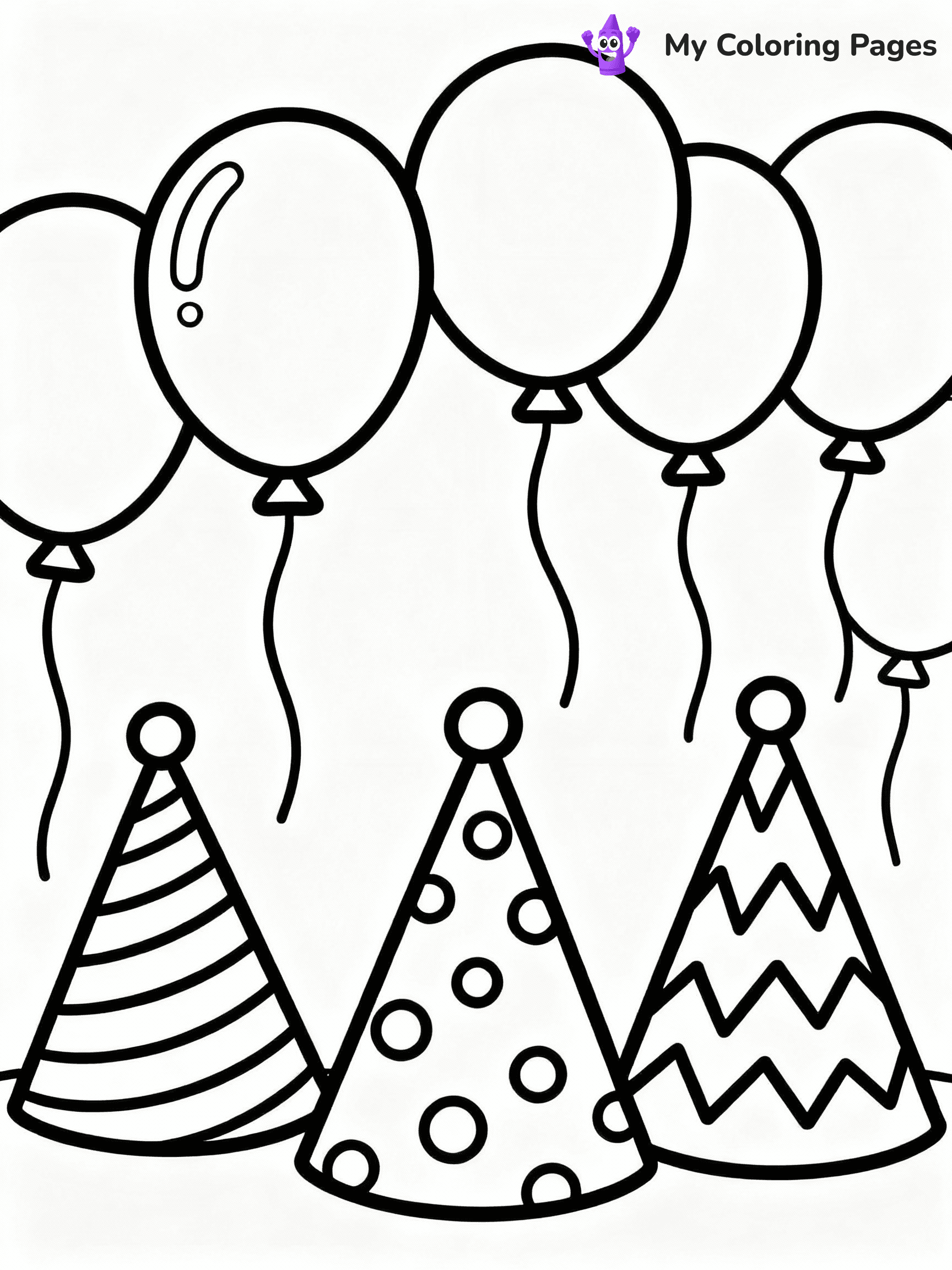 ⚠️ CRITICAL REQUIREMENT - ABSOLUTE BLACK AND WHITE ONLY ⚠️
This MUST be a BLACK AND WHITE line drawing ONLY. NO COLORS whatsoever.
- ONLY pure black lines (#000000) on pure white background (#FFFFFF)
- ABSOLUTELY NO colors, NO shading, NO gradients, NO grayscale
- If there are ANY colors in the output, the image is REJECTED
- This is a COLORING PAGE - meant to be COLORED IN by children
- The output must be UNCOLORED line art ready for coloring
⚠️ SUBJECT TO DRAW: Cheerful birthday party hats with playful patterns, balloons floating above, outline style
(REMEMBER: Output must be BLACK AND WHITE line art only, NOT colored!)
# COLORING PAGE: BLACK OUTLINES ONLY - WHITE BACKGROUND MANDATORY
Create a **coloring book page** using EXACTLY two values: black lines, white space.
## NON-NEGOTIABLE BINARY RULES
- **ONLY #000000 (black) and #FFFFFF (white)** - NO other values exist
- **EVERY PIXEL = BLACK OR WHITE** - no gray/shading/antialiasing
- **WHITE BACKGROUND MANDATORY** - entire canvas stays white
- **ALL SHAPES HOLLOW** - everything is empty outlines waiting to be colored
- **FORBIDDEN:** fills, shading, gradients, patterns, textures, colors
- **NO SOLID REGIONS** - if it's not a thin line, it's wrong
## Universal Line Standards
- Black outlines ONLY - thin, uniform weight
- Every shape completely empty inside
- Closed contours suitable for coloring
- Simple flat illustration - zero depth/3D/realism
- **Style:** Whimsical Doodle Art Alley - rounded, friendly outlines (unless specified)
## Everything = Outline Only
- Characters/animals: hollow shapes
- Objects/clothing: empty contours
- Backgrounds/scenery: line work only
- Natural elements: outlined forms
- Dark/night areas: don't exist (use outlined symbols)
- Textures/patterns: convert to simple lines
## The Test
Can a child color EVERY white space with crayons? If any area is pre-filled/shaded/gray or colored in, it FAILS. Every shape must be waiting to receive color.
**FINAL OUTPUT**: Binary coloring page. Black lines define shapes. White spaces ready for coloring. Nothing else exists. No exceptions. Print-ready.
⚠️ FINAL REMINDER: Draw the subject "Cheerful birthday party hats with playful patterns, balloons floating above, outline style" as BLACK AND WHITE line art. Zero colors in output.
