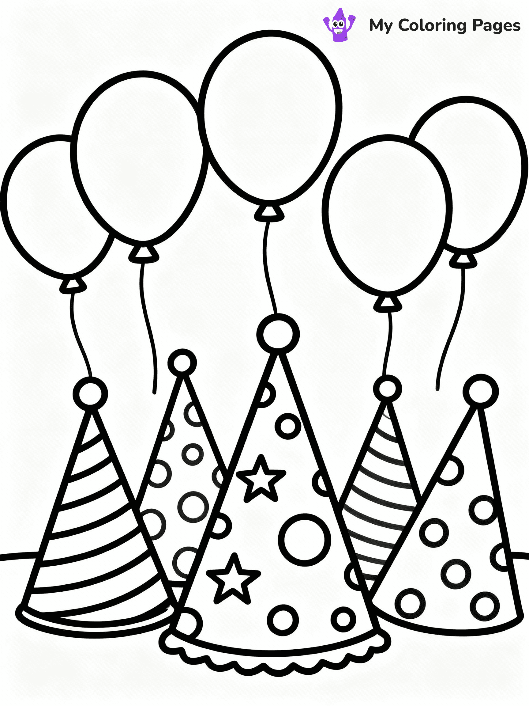 ⚠️ CRITICAL REQUIREMENT - ABSOLUTE BLACK AND WHITE ONLY ⚠️
This MUST be a BLACK AND WHITE line drawing ONLY. NO COLORS whatsoever.
- ONLY pure black lines (#000000) on pure white background (#FFFFFF)
- ABSOLUTELY NO colors, NO shading, NO gradients, NO grayscale
- If there are ANY colors in the output, the image is REJECTED
- This is a COLORING PAGE - meant to be COLORED IN by children
- The output must be UNCOLORED line art ready for coloring
⚠️ SUBJECT TO DRAW: Cheerful birthday party hats with playful patterns, balloons floating above, outline style
(REMEMBER: Output must be BLACK AND WHITE line art only, NOT colored!)
# COLORING PAGE: BLACK OUTLINES ONLY - WHITE BACKGROUND MANDATORY
Create a **coloring book page** using EXACTLY two values: black lines, white space.
## NON-NEGOTIABLE BINARY RULES
- **ONLY #000000 (black) and #FFFFFF (white)** - NO other values exist
- **EVERY PIXEL = BLACK OR WHITE** - no gray/shading/antialiasing
- **WHITE BACKGROUND MANDATORY** - entire canvas stays white
- **ALL SHAPES HOLLOW** - everything is empty outlines waiting to be colored
- **FORBIDDEN:** fills, shading, gradients, patterns, textures, colors
- **NO SOLID REGIONS** - if it's not a thin line, it's wrong
## Universal Line Standards
- Black outlines ONLY - thin, uniform weight
- Every shape completely empty inside
- Closed contours suitable for coloring
- Simple flat illustration - zero depth/3D/realism
- **Style:** Whimsical Doodle Art Alley - rounded, friendly outlines (unless specified)
## Everything = Outline Only
- Characters/animals: hollow shapes
- Objects/clothing: empty contours
- Backgrounds/scenery: line work only
- Natural elements: outlined forms
- Dark/night areas: don't exist (use outlined symbols)
- Textures/patterns: convert to simple lines
## The Test
Can a child color EVERY white space with crayons? If any area is pre-filled/shaded/gray or colored in, it FAILS. Every shape must be waiting to receive color.
**FINAL OUTPUT**: Binary coloring page. Black lines define shapes. White spaces ready for coloring. Nothing else exists. No exceptions. Print-ready.
⚠️ FINAL REMINDER: Draw the subject "Cheerful birthday party hats with playful patterns, balloons floating above, outline style" as BLACK AND WHITE line art. Zero colors in output.