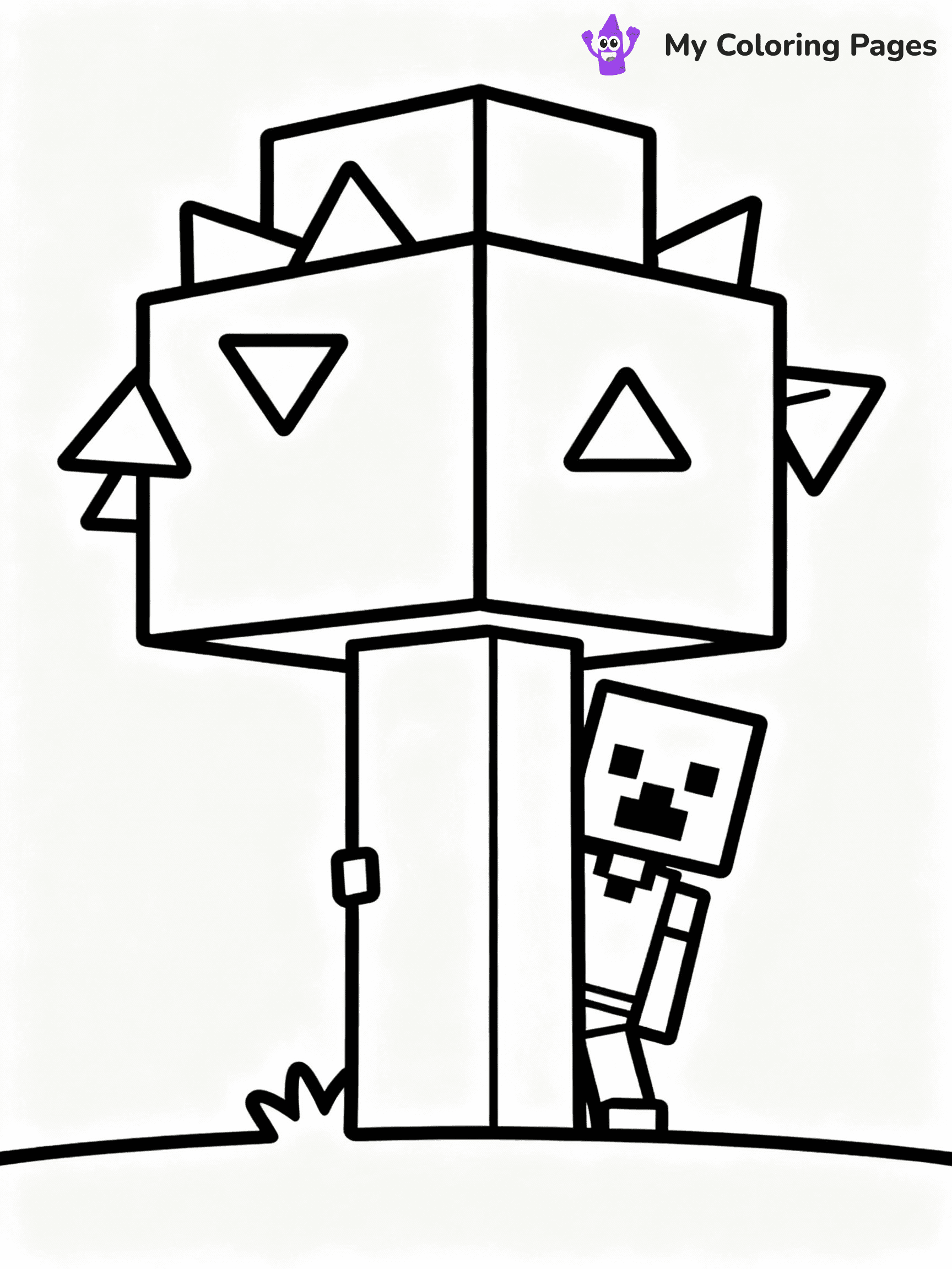 ⚠️ CRITICAL REQUIREMENT - ABSOLUTE BLACK AND WHITE ONLY ⚠️
This MUST be a BLACK AND WHITE line drawing ONLY. NO COLORS whatsoever.
- ONLY pure black lines (#000000) on pure white background (#FFFFFF)
- ABSOLUTELY NO colors, NO shading, NO gradients, NO grayscale
- If there are ANY colors in the output, the image is REJECTED
- This is a COLORING PAGE - meant to be COLORED IN by children
- The output must be UNCOLORED line art ready for coloring
⚠️ SUBJECT TO DRAW: Creeper hiding behind a blocky tree. PURE OUTLINES. NO FILLS, COLOR, SHADING, OR GREYSCALE. WHITE BACKGROUND.
(REMEMBER: Output must be BLACK AND WHITE line art only, NOT colored!)
# Flat, Friendly Cartoon Line-Art Coloring Page
You are generating a **pure black-and-white binary image** of a child-friendly cartoon scene combining characters and background scenery in one cohesive composition.
## Rendering Rules (Strict)
- Only two colors: pure black (#000000) outlines and pure white (#FFFFFF) background.
- No grayscale, shading, gradients, tints, fills, transparency, or partial pixels.
- No antialiasing or blended edges; every pixel is 100% black or white.
- No solid black fills inside shapes — all areas inside outlines must remain white.
- No dark clothing areas or filled tone blocks; all garments outlined only.
- No shadows, textures, lighting, or tonal variations.
- Must look like flat binary vector line-art for coloring pages.
## Drawing & Composition
- **Medium, consistent line weight**; clean closed outlines easy to color inside.
- **Flat, simple, child-friendly design** — no realism or 3D depth.
- Characters are **grounded on a surface**, centered and large.
- **Balanced composition** with clear silhouettes and minimal props.
## Scenery & Style
- Landmarks (e.g., mosque, CN Tower) and scenery (trees, benches, waves) drawn with **black outlines only.**
- For real-world figures, teams, or places, show accurate details using only black outlines—no text or logos. Use distinctive uniform patterns, abstract symbols, and landmark silhouettes to convey identity.
- Keep **consistent perspective**; no floating elements.
- **Style:** whimsical **Doodle Art Alley** — rounded, friendly outlines.
- May adapt shapes from **Crayola, Disney, Peppa Pig, Cocomelon** — *by shape only, never color.*
- Final output: **flat, crisp, binary (#000000/#FFFFFF)**, **no filled color or background text.**
EXTREMELYE IMPORTANT:
- PURE BINARY LINE-ART; NO FILLS (HAIR/CLOTHES/SKIN), SHADING, OR GREY.
- NO SHADING, COLOR. MUST BE WHITE BACKGROUND.
⚠️ FINAL REMINDER: Draw the subject "Creeper hiding behind a blocky tree. PURE OUTLINES. NO FILLS, COLOR, SHADING, OR GREYSCALE. WHITE BACKGROUND." as BLACK AND WHITE line art. Zero colors in output.