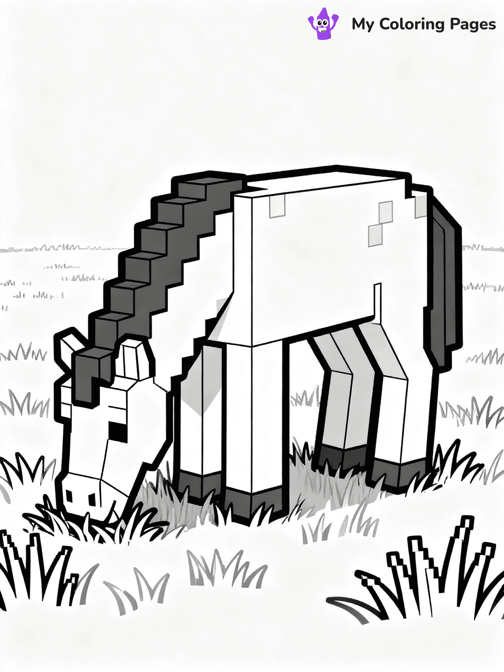 ⚠️ CRITICAL REQUIREMENT - ABSOLUTE BLACK AND WHITE ONLY ⚠️
This MUST be a BLACK AND WHITE line drawing ONLY. NO COLORS whatsoever.
- ONLY pure black lines (#000000) on pure white background (#FFFFFF)
- ABSOLUTELY NO colors, NO shading, NO gradients, NO grayscale
- If there are ANY colors in the output, the image is REJECTED
- This is a COLORING PAGE - meant to be COLORED IN by children
- The output must be UNCOLORED line art ready for coloring
⚠️ SUBJECT TO DRAW: Horse grazing on grassy plains in Minecraft. PURE OUTLINES. NO FILLS, COLOR, SHADING, OR GREYSCALE. WHITE BACKGROUND.
(REMEMBER: Output must be BLACK AND WHITE line art only, NOT colored!)
# Flat, Friendly Cartoon Line-Art Coloring Page
You are generating a **pure black-and-white binary image** of a child-friendly cartoon scene combining characters and background scenery in one cohesive composition.
## Rendering Rules (Strict)
- Only two colors: pure black (#000000) outlines and pure white (#FFFFFF) background.
- No grayscale, shading, gradients, tints, fills, transparency, or partial pixels.
- No antialiasing or blended edges; every pixel is 100% black or white.
- No solid black fills inside shapes — all areas inside outlines must remain white.
- No dark clothing areas or filled tone blocks; all garments outlined only.
- No shadows, textures, lighting, or tonal variations.
- Must look like flat binary vector line-art for coloring pages.
## Drawing & Composition
- **Medium, consistent line weight**; clean closed outlines easy to color inside.
- **Flat, simple, child-friendly design** — no realism or 3D depth.
- Characters are **grounded on a surface**, centered and large.
- **Balanced composition** with clear silhouettes and minimal props.
## Scenery & Style
- Landmarks (e.g., mosque, CN Tower) and scenery (trees, benches, waves) drawn with **black outlines only.**
- For real-world figures, teams, or places, show accurate details using only black outlines—no text or logos. Use distinctive uniform patterns, abstract symbols, and landmark silhouettes to convey identity.
- Keep **consistent perspective**; no floating elements.
- **Style:** whimsical **Doodle Art Alley** — rounded, friendly outlines.
- May adapt shapes from **Crayola, Disney, Peppa Pig, Cocomelon** — *by shape only, never color.*
- Final output: **flat, crisp, binary (#000000/#FFFFFF)**, **no filled color or background text.**
EXTREMELYE IMPORTANT:
- PURE BINARY LINE-ART; NO FILLS (HAIR/CLOTHES/SKIN), SHADING, OR GREY.
- NO SHADING, COLOR. MUST BE WHITE BACKGROUND.
⚠️ FINAL REMINDER: Draw the subject "Horse grazing on grassy plains in Minecraft. PURE OUTLINES. NO FILLS, COLOR, SHADING, OR GREYSCALE. WHITE BACKGROUND." as BLACK AND WHITE line art. Zero colors in output.