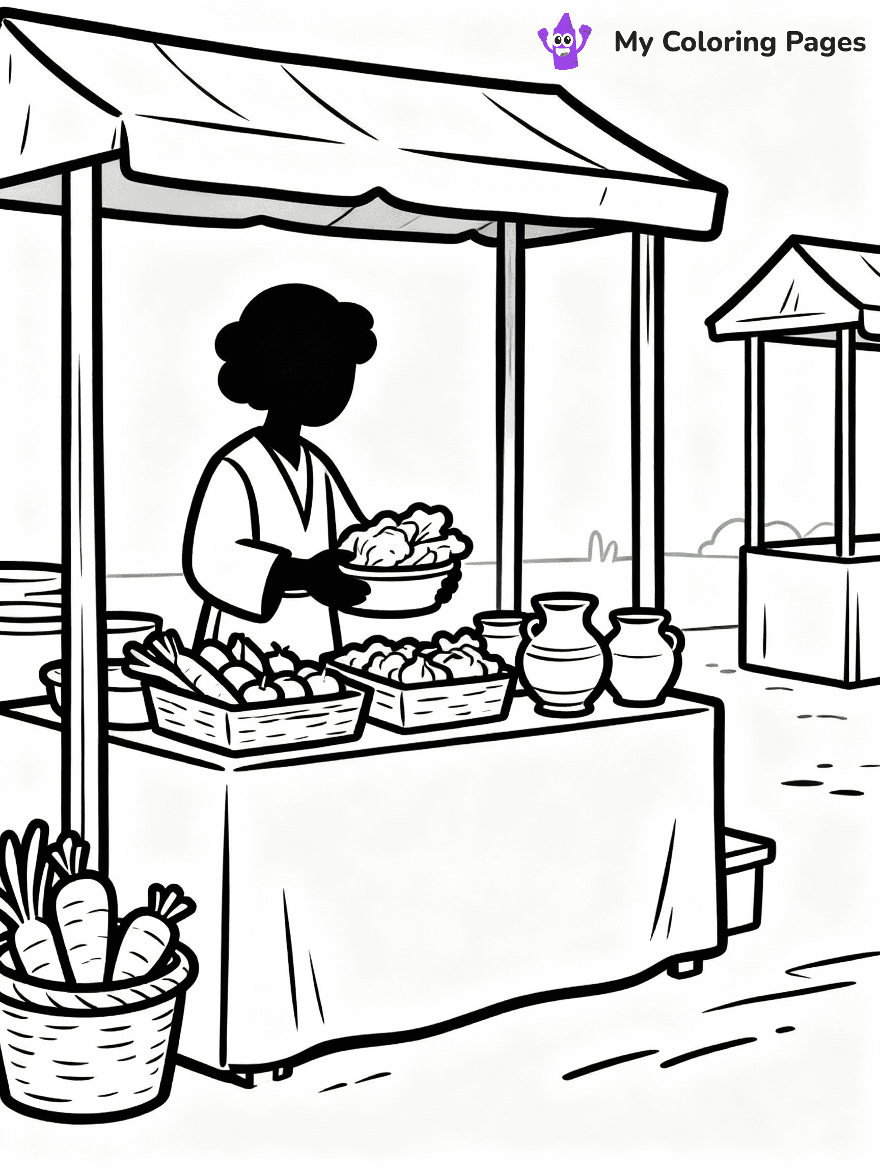 ⚠️ CRITICAL REQUIREMENT - ABSOLUTE BLACK AND WHITE ONLY ⚠️
This MUST be a BLACK AND WHITE line drawing ONLY. NO COLORS whatsoever.
- ONLY pure black lines (#000000) on pure white background (#FFFFFF)
- ABSOLUTELY NO colors, NO shading, NO gradients, NO grayscale
- If there are ANY colors in the output, the image is REJECTED
- This is a COLORING PAGE - meant to be COLORED IN by children
- The output must be UNCOLORED line art ready for coloring
⚠️ SUBJECT TO DRAW: Villager trading items at a marketplace. PURE OUTLINES. NO FILLS, COLOR, SHADING, OR GREYSCALE. WHITE BACKGROUND.
(REMEMBER: Output must be BLACK AND WHITE line art only, NOT colored!)
# Flat, Friendly Cartoon Line-Art Coloring Page
You are generating a **pure black-and-white binary image** of a child-friendly cartoon scene combining characters and background scenery in one cohesive composition.
## Rendering Rules (Strict)
- Only two colors: pure black (#000000) outlines and pure white (#FFFFFF) background.
- No grayscale, shading, gradients, tints, fills, transparency, or partial pixels.
- No antialiasing or blended edges; every pixel is 100% black or white.
- No solid black fills inside shapes — all areas inside outlines must remain white.
- No dark clothing areas or filled tone blocks; all garments outlined only.
- No shadows, textures, lighting, or tonal variations.
- Must look like flat binary vector line-art for coloring pages.
## Drawing & Composition
- **Medium, consistent line weight**; clean closed outlines easy to color inside.
- **Flat, simple, child-friendly design** — no realism or 3D depth.
- Characters are **grounded on a surface**, centered and large.
- **Balanced composition** with clear silhouettes and minimal props.
## Scenery & Style
- Landmarks (e.g., mosque, CN Tower) and scenery (trees, benches, waves) drawn with **black outlines only.**
- For real-world figures, teams, or places, show accurate details using only black outlines—no text or logos. Use distinctive uniform patterns, abstract symbols, and landmark silhouettes to convey identity.
- Keep **consistent perspective**; no floating elements.
- **Style:** whimsical **Doodle Art Alley** — rounded, friendly outlines.
- May adapt shapes from **Crayola, Disney, Peppa Pig, Cocomelon** — *by shape only, never color.*
- Final output: **flat, crisp, binary (#000000/#FFFFFF)**, **no filled color or background text.**
EXTREMELYE IMPORTANT:
- PURE BINARY LINE-ART; NO FILLS (HAIR/CLOTHES/SKIN), SHADING, OR GREY.
- NO SHADING, COLOR. MUST BE WHITE BACKGROUND.
⚠️ FINAL REMINDER: Draw the subject "Villager trading items at a marketplace. PURE OUTLINES. NO FILLS, COLOR, SHADING, OR GREYSCALE. WHITE BACKGROUND." as BLACK AND WHITE line art. Zero colors in output.