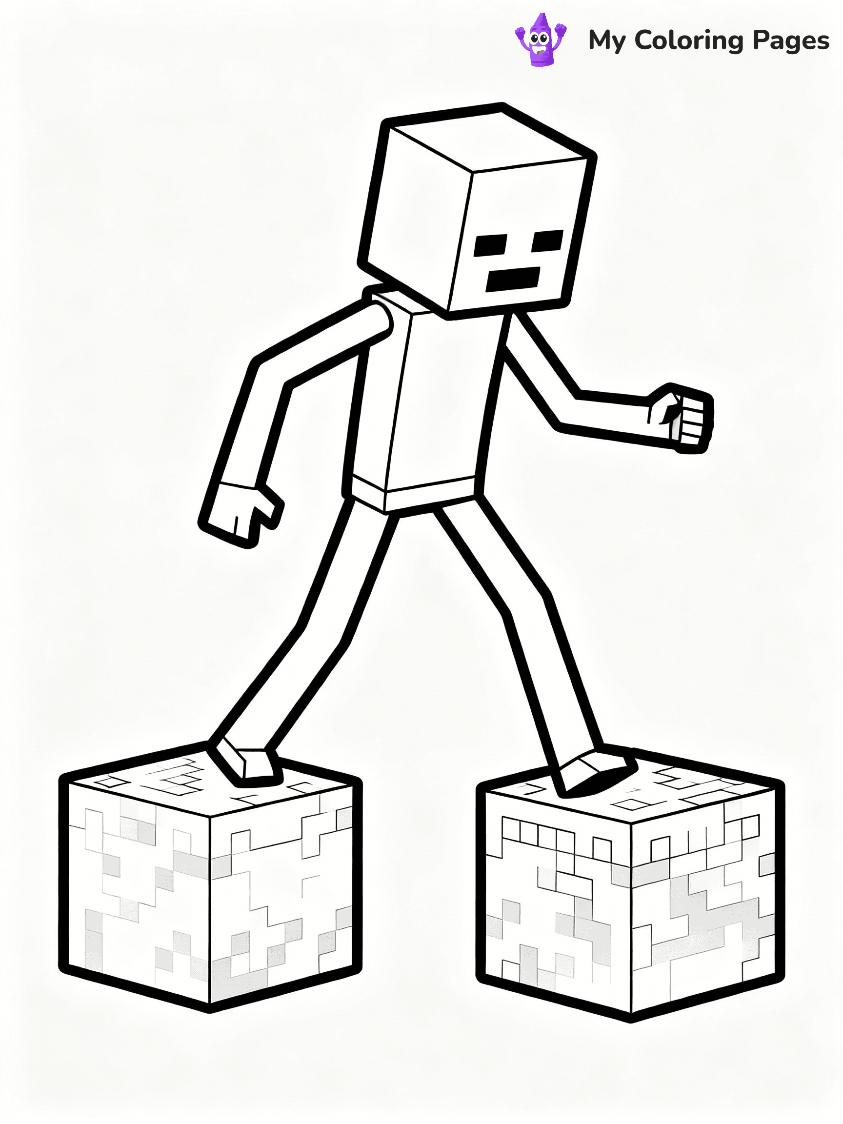 ⚠️ CRITICAL REQUIREMENT - ABSOLUTE BLACK AND WHITE ONLY ⚠️
This MUST be a BLACK AND WHITE line drawing ONLY. NO COLORS whatsoever.
- ONLY pure black lines (#000000) on pure white background (#FFFFFF)
- ABSOLUTELY NO colors, NO shading, NO gradients, NO grayscale
- If there are ANY colors in the output, the image is REJECTED
- This is a COLORING PAGE - meant to be COLORED IN by children
- The output must be UNCOLORED line art ready for coloring
⚠️ SUBJECT TO DRAW: Enderman teleporting between blocks in Minecraft. PURE OUTLINES. NO FILLS, COLOR, SHADING, OR GREYSCALE. WHITE BACKGROUND.
(REMEMBER: Output must be BLACK AND WHITE line art only, NOT colored!)
# Flat, Friendly Cartoon Line-Art Coloring Page
You are generating a **pure black-and-white binary image** of a child-friendly cartoon scene combining characters and background scenery in one cohesive composition.
## Rendering Rules (Strict)
- Only two colors: pure black (#000000) outlines and pure white (#FFFFFF) background.
- No grayscale, shading, gradients, tints, fills, transparency, or partial pixels.
- No antialiasing or blended edges; every pixel is 100% black or white.
- No solid black fills inside shapes — all areas inside outlines must remain white.
- No dark clothing areas or filled tone blocks; all garments outlined only.
- No shadows, textures, lighting, or tonal variations.
- Must look like flat binary vector line-art for coloring pages.
## Drawing & Composition
- **Medium, consistent line weight**; clean closed outlines easy to color inside.
- **Flat, simple, child-friendly design** — no realism or 3D depth.
- Characters are **grounded on a surface**, centered and large.
- **Balanced composition** with clear silhouettes and minimal props.
## Scenery & Style
- Landmarks (e.g., mosque, CN Tower) and scenery (trees, benches, waves) drawn with **black outlines only.**
- For real-world figures, teams, or places, show accurate details using only black outlines—no text or logos. Use distinctive uniform patterns, abstract symbols, and landmark silhouettes to convey identity.
- Keep **consistent perspective**; no floating elements.
- **Style:** whimsical **Doodle Art Alley** — rounded, friendly outlines.
- May adapt shapes from **Crayola, Disney, Peppa Pig, Cocomelon** — *by shape only, never color.*
- Final output: **flat, crisp, binary (#000000/#FFFFFF)**, **no filled color or background text.**
EXTREMELYE IMPORTANT:
- PURE BINARY LINE-ART; NO FILLS (HAIR/CLOTHES/SKIN), SHADING, OR GREY.
- NO SHADING, COLOR. MUST BE WHITE BACKGROUND.
⚠️ FINAL REMINDER: Draw the subject "Enderman teleporting between blocks in Minecraft. PURE OUTLINES. NO FILLS, COLOR, SHADING, OR GREYSCALE. WHITE BACKGROUND." as BLACK AND WHITE line art. Zero colors in output.