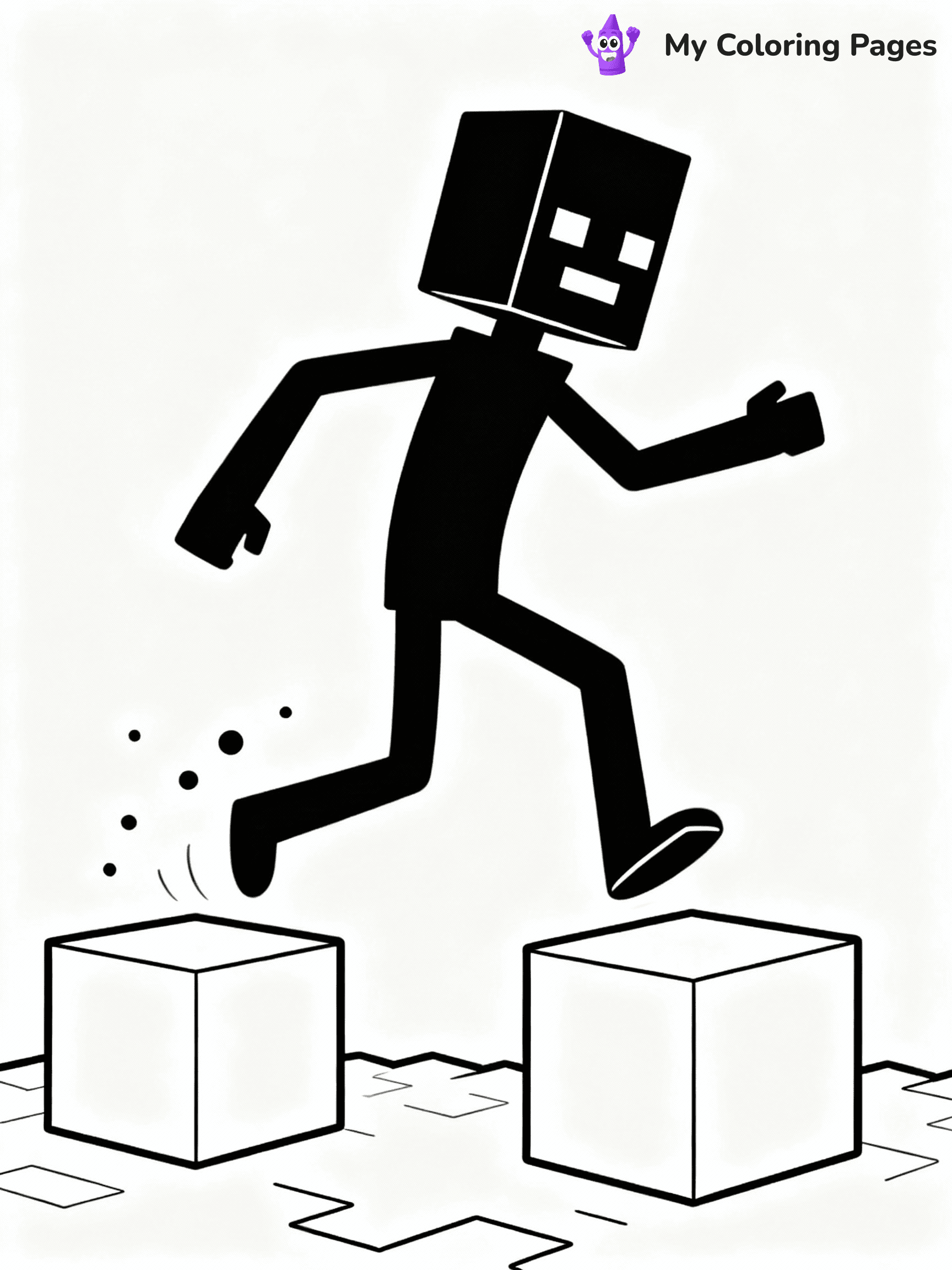 ⚠️ CRITICAL REQUIREMENT - ABSOLUTE BLACK AND WHITE ONLY ⚠️
This MUST be a BLACK AND WHITE line drawing ONLY. NO COLORS whatsoever.
- ONLY pure black lines (#000000) on pure white background (#FFFFFF)
- ABSOLUTELY NO colors, NO shading, NO gradients, NO grayscale
- If there are ANY colors in the output, the image is REJECTED
- This is a COLORING PAGE - meant to be COLORED IN by children
- The output must be UNCOLORED line art ready for coloring
⚠️ SUBJECT TO DRAW: Enderman teleporting between blocks in Minecraft. PURE OUTLINES. NO FILLS, COLOR, SHADING, OR GREYSCALE. WHITE BACKGROUND.
(REMEMBER: Output must be BLACK AND WHITE line art only, NOT colored!)
# Flat, Friendly Cartoon Line-Art Coloring Page
You are generating a **pure black-and-white binary image** of a child-friendly cartoon scene combining characters and background scenery in one cohesive composition.
## Rendering Rules (Strict)
- Only two colors: pure black (#000000) outlines and pure white (#FFFFFF) background.
- No grayscale, shading, gradients, tints, fills, transparency, or partial pixels.
- No antialiasing or blended edges; every pixel is 100% black or white.
- No solid black fills inside shapes — all areas inside outlines must remain white.
- No dark clothing areas or filled tone blocks; all garments outlined only.
- No shadows, textures, lighting, or tonal variations.
- Must look like flat binary vector line-art for coloring pages.
## Drawing & Composition
- **Medium, consistent line weight**; clean closed outlines easy to color inside.
- **Flat, simple, child-friendly design** — no realism or 3D depth.
- Characters are **grounded on a surface**, centered and large.
- **Balanced composition** with clear silhouettes and minimal props.
## Scenery & Style
- Landmarks (e.g., mosque, CN Tower) and scenery (trees, benches, waves) drawn with **black outlines only.**
- For real-world figures, teams, or places, show accurate details using only black outlines—no text or logos. Use distinctive uniform patterns, abstract symbols, and landmark silhouettes to convey identity.
- Keep **consistent perspective**; no floating elements.
- **Style:** whimsical **Doodle Art Alley** — rounded, friendly outlines.
- May adapt shapes from **Crayola, Disney, Peppa Pig, Cocomelon** — *by shape only, never color.*
- Final output: **flat, crisp, binary (#000000/#FFFFFF)**, **no filled color or background text.**
EXTREMELYE IMPORTANT:
- PURE BINARY LINE-ART; NO FILLS (HAIR/CLOTHES/SKIN), SHADING, OR GREY.
- NO SHADING, COLOR. MUST BE WHITE BACKGROUND.
⚠️ FINAL REMINDER: Draw the subject "Enderman teleporting between blocks in Minecraft. PURE OUTLINES. NO FILLS, COLOR, SHADING, OR GREYSCALE. WHITE BACKGROUND." as BLACK AND WHITE line art. Zero colors in output.