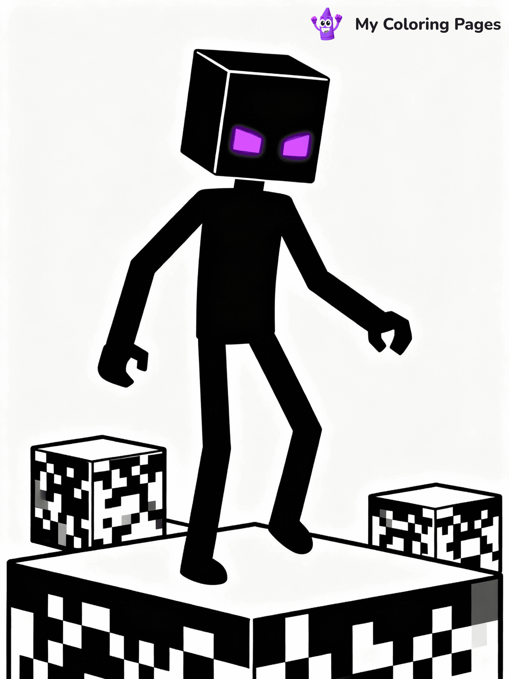 ⚠️ CRITICAL REQUIREMENT - ABSOLUTE BLACK AND WHITE ONLY ⚠️
This MUST be a BLACK AND WHITE line drawing ONLY. NO COLORS whatsoever.
- ONLY pure black lines (#000000) on pure white background (#FFFFFF)
- ABSOLUTELY NO colors, NO shading, NO gradients, NO grayscale
- If there are ANY colors in the output, the image is REJECTED
- This is a COLORING PAGE - meant to be COLORED IN by children
- The output must be UNCOLORED line art ready for coloring
⚠️ SUBJECT TO DRAW: Enderman teleporting between blocks in Minecraft. PURE OUTLINES. NO FILLS, COLOR, SHADING, OR GREYSCALE. WHITE BACKGROUND.
(REMEMBER: Output must be BLACK AND WHITE line art only, NOT colored!)
# Flat, Friendly Cartoon Line-Art Coloring Page
You are generating a **pure black-and-white binary image** of a child-friendly cartoon scene combining characters and background scenery in one cohesive composition.
## Rendering Rules (Strict)
- Only two colors: pure black (#000000) outlines and pure white (#FFFFFF) background.
- No grayscale, shading, gradients, tints, fills, transparency, or partial pixels.
- No antialiasing or blended edges; every pixel is 100% black or white.
- No solid black fills inside shapes — all areas inside outlines must remain white.
- No dark clothing areas or filled tone blocks; all garments outlined only.
- No shadows, textures, lighting, or tonal variations.
- Must look like flat binary vector line-art for coloring pages.
## Drawing & Composition
- **Medium, consistent line weight**; clean closed outlines easy to color inside.
- **Flat, simple, child-friendly design** — no realism or 3D depth.
- Characters are **grounded on a surface**, centered and large.
- **Balanced composition** with clear silhouettes and minimal props.
## Scenery & Style
- Landmarks (e.g., mosque, CN Tower) and scenery (trees, benches, waves) drawn with **black outlines only.**
- For real-world figures, teams, or places, show accurate details using only black outlines—no text or logos. Use distinctive uniform patterns, abstract symbols, and landmark silhouettes to convey identity.
- Keep **consistent perspective**; no floating elements.
- **Style:** whimsical **Doodle Art Alley** — rounded, friendly outlines.
- May adapt shapes from **Crayola, Disney, Peppa Pig, Cocomelon** — *by shape only, never color.*
- Final output: **flat, crisp, binary (#000000/#FFFFFF)**, **no filled color or background text.**
EXTREMELYE IMPORTANT:
- PURE BINARY LINE-ART; NO FILLS (HAIR/CLOTHES/SKIN), SHADING, OR GREY.
- NO SHADING, COLOR. MUST BE WHITE BACKGROUND.
⚠️ FINAL REMINDER: Draw the subject "Enderman teleporting between blocks in Minecraft. PURE OUTLINES. NO FILLS, COLOR, SHADING, OR GREYSCALE. WHITE BACKGROUND." as BLACK AND WHITE line art. Zero colors in output.