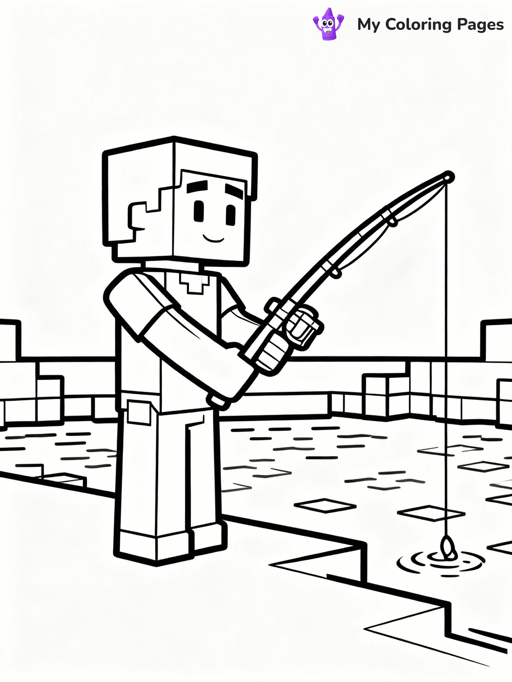 ⚠️ CRITICAL REQUIREMENT - ABSOLUTE BLACK AND WHITE ONLY ⚠️
This MUST be a BLACK AND WHITE line drawing ONLY. NO COLORS whatsoever.
- ONLY pure black lines (#000000) on pure white background (#FFFFFF)
- ABSOLUTELY NO colors, NO shading, NO gradients, NO grayscale
- If there are ANY colors in the output, the image is REJECTED
- This is a COLORING PAGE - meant to be COLORED IN by children
- The output must be UNCOLORED line art ready for coloring
⚠️ SUBJECT TO DRAW: Steve fishing peacefully by a Minecraft lake. PURE OUTLINES. NO FILLS, COLOR, SHADING, OR GREYSCALE. WHITE BACKGROUND.
(REMEMBER: Output must be BLACK AND WHITE line art only, NOT colored!)
# Flat, Friendly Cartoon Line-Art Coloring Page
You are generating a **pure black-and-white binary image** of a child-friendly cartoon scene combining characters and background scenery in one cohesive composition.
## Rendering Rules (Strict)
- Only two colors: pure black (#000000) outlines and pure white (#FFFFFF) background.
- No grayscale, shading, gradients, tints, fills, transparency, or partial pixels.
- No antialiasing or blended edges; every pixel is 100% black or white.
- No solid black fills inside shapes — all areas inside outlines must remain white.
- No dark clothing areas or filled tone blocks; all garments outlined only.
- No shadows, textures, lighting, or tonal variations.
- Must look like flat binary vector line-art for coloring pages.
## Drawing & Composition
- **Medium, consistent line weight**; clean closed outlines easy to color inside.
- **Flat, simple, child-friendly design** — no realism or 3D depth.
- Characters are **grounded on a surface**, centered and large.
- **Balanced composition** with clear silhouettes and minimal props.
## Scenery & Style
- Landmarks (e.g., mosque, CN Tower) and scenery (trees, benches, waves) drawn with **black outlines only.**
- For real-world figures, teams, or places, show accurate details using only black outlines—no text or logos. Use distinctive uniform patterns, abstract symbols, and landmark silhouettes to convey identity.
- Keep **consistent perspective**; no floating elements.
- **Style:** whimsical **Doodle Art Alley** — rounded, friendly outlines.
- May adapt shapes from **Crayola, Disney, Peppa Pig, Cocomelon** — *by shape only, never color.*
- Final output: **flat, crisp, binary (#000000/#FFFFFF)**, **no filled color or background text.**
EXTREMELYE IMPORTANT:
- PURE BINARY LINE-ART; NO FILLS (HAIR/CLOTHES/SKIN), SHADING, OR GREY.
- NO SHADING, COLOR. MUST BE WHITE BACKGROUND.
⚠️ FINAL REMINDER: Draw the subject "Steve fishing peacefully by a Minecraft lake. PURE OUTLINES. NO FILLS, COLOR, SHADING, OR GREYSCALE. WHITE BACKGROUND." as BLACK AND WHITE line art. Zero colors in output.