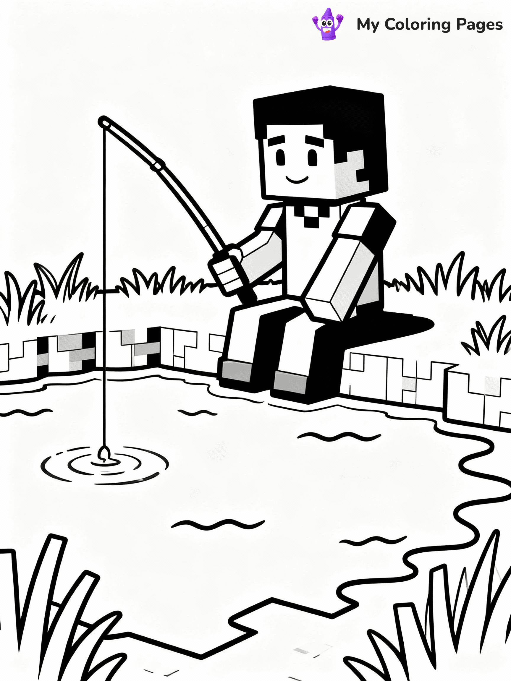 ⚠️ CRITICAL REQUIREMENT - ABSOLUTE BLACK AND WHITE ONLY ⚠️
This MUST be a BLACK AND WHITE line drawing ONLY. NO COLORS whatsoever.
- ONLY pure black lines (#000000) on pure white background (#FFFFFF)
- ABSOLUTELY NO colors, NO shading, NO gradients, NO grayscale
- If there are ANY colors in the output, the image is REJECTED
- This is a COLORING PAGE - meant to be COLORED IN by children
- The output must be UNCOLORED line art ready for coloring
⚠️ SUBJECT TO DRAW: Steve fishing peacefully by a Minecraft lake. PURE OUTLINES. NO FILLS, COLOR, SHADING, OR GREYSCALE. WHITE BACKGROUND.
(REMEMBER: Output must be BLACK AND WHITE line art only, NOT colored!)
# Flat, Friendly Cartoon Line-Art Coloring Page
You are generating a **pure black-and-white binary image** of a child-friendly cartoon scene combining characters and background scenery in one cohesive composition.
## Rendering Rules (Strict)
- Only two colors: pure black (#000000) outlines and pure white (#FFFFFF) background.
- No grayscale, shading, gradients, tints, fills, transparency, or partial pixels.
- No antialiasing or blended edges; every pixel is 100% black or white.
- No solid black fills inside shapes — all areas inside outlines must remain white.
- No dark clothing areas or filled tone blocks; all garments outlined only.
- No shadows, textures, lighting, or tonal variations.
- Must look like flat binary vector line-art for coloring pages.
## Drawing & Composition
- **Medium, consistent line weight**; clean closed outlines easy to color inside.
- **Flat, simple, child-friendly design** — no realism or 3D depth.
- Characters are **grounded on a surface**, centered and large.
- **Balanced composition** with clear silhouettes and minimal props.
## Scenery & Style
- Landmarks (e.g., mosque, CN Tower) and scenery (trees, benches, waves) drawn with **black outlines only.**
- For real-world figures, teams, or places, show accurate details using only black outlines—no text or logos. Use distinctive uniform patterns, abstract symbols, and landmark silhouettes to convey identity.
- Keep **consistent perspective**; no floating elements.
- **Style:** whimsical **Doodle Art Alley** — rounded, friendly outlines.
- May adapt shapes from **Crayola, Disney, Peppa Pig, Cocomelon** — *by shape only, never color.*
- Final output: **flat, crisp, binary (#000000/#FFFFFF)**, **no filled color or background text.**
EXTREMELYE IMPORTANT:
- PURE BINARY LINE-ART; NO FILLS (HAIR/CLOTHES/SKIN), SHADING, OR GREY.
- NO SHADING, COLOR. MUST BE WHITE BACKGROUND.
⚠️ FINAL REMINDER: Draw the subject "Steve fishing peacefully by a Minecraft lake. PURE OUTLINES. NO FILLS, COLOR, SHADING, OR GREYSCALE. WHITE BACKGROUND." as BLACK AND WHITE line art. Zero colors in output.