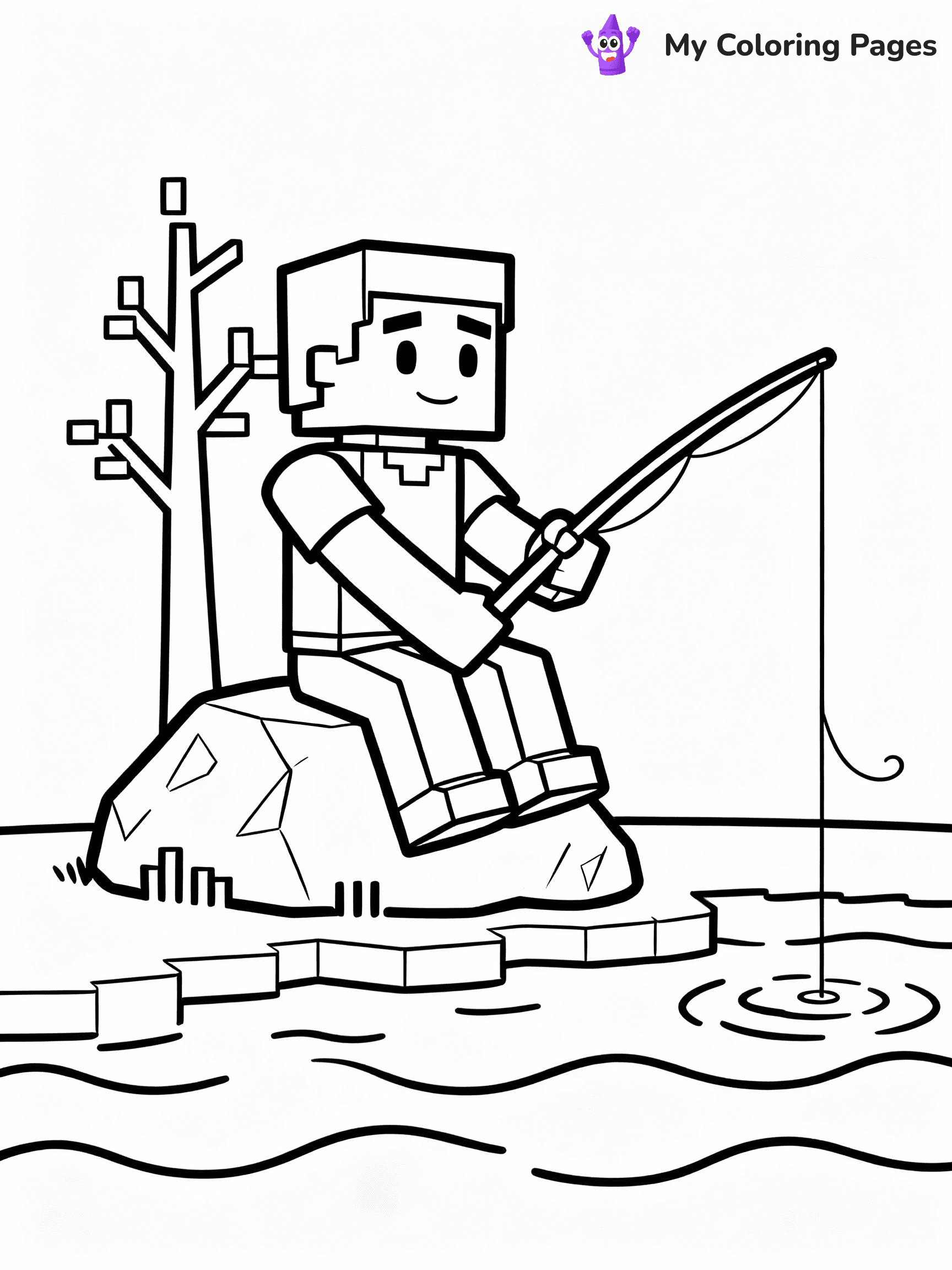 ⚠️ CRITICAL REQUIREMENT - ABSOLUTE BLACK AND WHITE ONLY ⚠️
This MUST be a BLACK AND WHITE line drawing ONLY. NO COLORS whatsoever.
- ONLY pure black lines (#000000) on pure white background (#FFFFFF)
- ABSOLUTELY NO colors, NO shading, NO gradients, NO grayscale
- If there are ANY colors in the output, the image is REJECTED
- This is a COLORING PAGE - meant to be COLORED IN by children
- The output must be UNCOLORED line art ready for coloring
⚠️ SUBJECT TO DRAW: Steve fishing peacefully by a Minecraft lake. PURE OUTLINES. NO FILLS, COLOR, SHADING, OR GREYSCALE. WHITE BACKGROUND.
(REMEMBER: Output must be BLACK AND WHITE line art only, NOT colored!)
# Flat, Friendly Cartoon Line-Art Coloring Page
You are generating a **pure black-and-white binary image** of a child-friendly cartoon scene combining characters and background scenery in one cohesive composition.
## Rendering Rules (Strict)
- Only two colors: pure black (#000000) outlines and pure white (#FFFFFF) background.
- No grayscale, shading, gradients, tints, fills, transparency, or partial pixels.
- No antialiasing or blended edges; every pixel is 100% black or white.
- No solid black fills inside shapes — all areas inside outlines must remain white.
- No dark clothing areas or filled tone blocks; all garments outlined only.
- No shadows, textures, lighting, or tonal variations.
- Must look like flat binary vector line-art for coloring pages.
## Drawing & Composition
- **Medium, consistent line weight**; clean closed outlines easy to color inside.
- **Flat, simple, child-friendly design** — no realism or 3D depth.
- Characters are **grounded on a surface**, centered and large.
- **Balanced composition** with clear silhouettes and minimal props.
## Scenery & Style
- Landmarks (e.g., mosque, CN Tower) and scenery (trees, benches, waves) drawn with **black outlines only.**
- For real-world figures, teams, or places, show accurate details using only black outlines—no text or logos. Use distinctive uniform patterns, abstract symbols, and landmark silhouettes to convey identity.
- Keep **consistent perspective**; no floating elements.
- **Style:** whimsical **Doodle Art Alley** — rounded, friendly outlines.
- May adapt shapes from **Crayola, Disney, Peppa Pig, Cocomelon** — *by shape only, never color.*
- Final output: **flat, crisp, binary (#000000/#FFFFFF)**, **no filled color or background text.**
EXTREMELYE IMPORTANT:
- PURE BINARY LINE-ART; NO FILLS (HAIR/CLOTHES/SKIN), SHADING, OR GREY.
- NO SHADING, COLOR. MUST BE WHITE BACKGROUND.
⚠️ FINAL REMINDER: Draw the subject "Steve fishing peacefully by a Minecraft lake. PURE OUTLINES. NO FILLS, COLOR, SHADING, OR GREYSCALE. WHITE BACKGROUND." as BLACK AND WHITE line art. Zero colors in output.