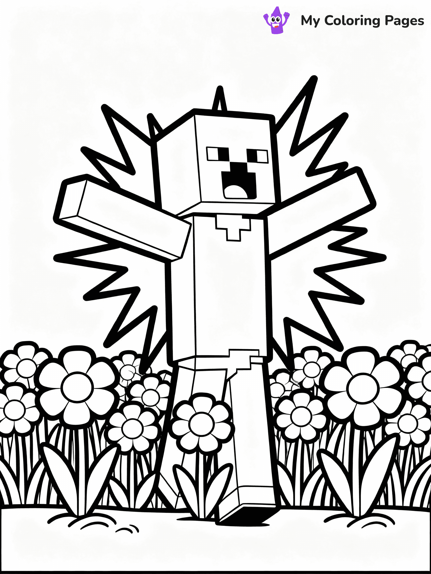 ⚠️ CRITICAL REQUIREMENT - ABSOLUTE BLACK AND WHITE ONLY ⚠️
This MUST be a BLACK AND WHITE line drawing ONLY. NO COLORS whatsoever.
- ONLY pure black lines (#000000) on pure white background (#FFFFFF)
- ABSOLUTELY NO colors, NO shading, NO gradients, NO grayscale
- If there are ANY colors in the output, the image is REJECTED
- This is a COLORING PAGE - meant to be COLORED IN by children
- The output must be UNCOLORED line art ready for coloring
⚠️ SUBJECT TO DRAW: Creeper exploding in a field of flowers. PURE OUTLINES. NO FILLS, COLOR, SHADING, OR GREYSCALE. WHITE BACKGROUND.
(REMEMBER: Output must be BLACK AND WHITE line art only, NOT colored!)
# Flat, Friendly Cartoon Line-Art Coloring Page
You are generating a **pure black-and-white binary image** of a child-friendly cartoon scene combining characters and background scenery in one cohesive composition.
## Rendering Rules (Strict)
- Only two colors: pure black (#000000) outlines and pure white (#FFFFFF) background.
- No grayscale, shading, gradients, tints, fills, transparency, or partial pixels.
- No antialiasing or blended edges; every pixel is 100% black or white.
- No solid black fills inside shapes — all areas inside outlines must remain white.
- No dark clothing areas or filled tone blocks; all garments outlined only.
- No shadows, textures, lighting, or tonal variations.
- Must look like flat binary vector line-art for coloring pages.
## Drawing & Composition
- **Medium, consistent line weight**; clean closed outlines easy to color inside.
- **Flat, simple, child-friendly design** — no realism or 3D depth.
- Characters are **grounded on a surface**, centered and large.
- **Balanced composition** with clear silhouettes and minimal props.
## Scenery & Style
- Landmarks (e.g., mosque, CN Tower) and scenery (trees, benches, waves) drawn with **black outlines only.**
- For real-world figures, teams, or places, show accurate details using only black outlines—no text or logos. Use distinctive uniform patterns, abstract symbols, and landmark silhouettes to convey identity.
- Keep **consistent perspective**; no floating elements.
- **Style:** whimsical **Doodle Art Alley** — rounded, friendly outlines.
- May adapt shapes from **Crayola, Disney, Peppa Pig, Cocomelon** — *by shape only, never color.*
- Final output: **flat, crisp, binary (#000000/#FFFFFF)**, **no filled color or background text.**
EXTREMELYE IMPORTANT:
- PURE BINARY LINE-ART; NO FILLS (HAIR/CLOTHES/SKIN), SHADING, OR GREY.
- NO SHADING, COLOR. MUST BE WHITE BACKGROUND.
⚠️ FINAL REMINDER: Draw the subject "Creeper exploding in a field of flowers. PURE OUTLINES. NO FILLS, COLOR, SHADING, OR GREYSCALE. WHITE BACKGROUND." as BLACK AND WHITE line art. Zero colors in output.