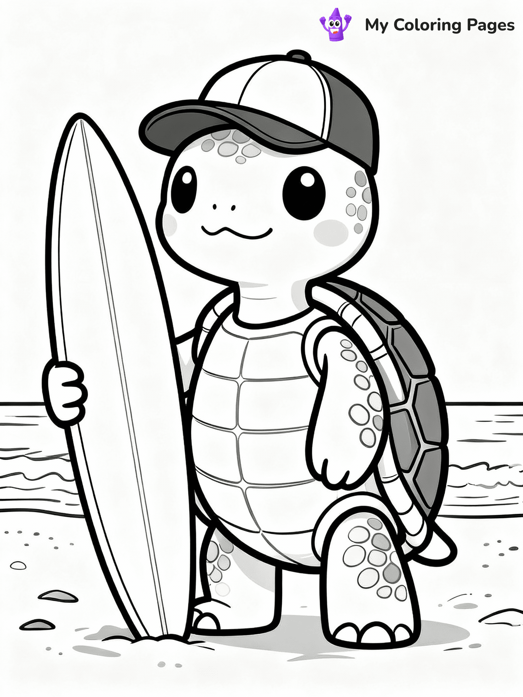 ⚠️ CRITICAL REQUIREMENT - ABSOLUTE BLACK AND WHITE ONLY ⚠️
This MUST be a BLACK AND WHITE line drawing ONLY. NO COLORS whatsoever.
- ONLY pure black lines (#000000) on pure white background (#FFFFFF)
- ABSOLUTELY NO colors, NO shading, NO gradients, NO grayscale
- If there are ANY colors in the output, the image is REJECTED
- This is a COLORING PAGE - meant to be COLORED IN by children
- The output must be UNCOLORED line art ready for coloring
⚠️ SUBJECT TO DRAW: Cartoon turtle with a baseball cap, holding a surfboard, beach setting, in playful animation style
(REMEMBER: Output must be BLACK AND WHITE line art only, NOT colored!)
# COLORING PAGE: BLACK OUTLINES ONLY - WHITE BACKGROUND MANDATORY
Create a **coloring book page** using EXACTLY two values: black lines, white space.
## NON-NEGOTIABLE BINARY RULES
- **ONLY #000000 (black) and #FFFFFF (white)** - NO other values exist
- **EVERY PIXEL = BLACK OR WHITE** - no gray/shading/antialiasing
- **WHITE BACKGROUND MANDATORY** - entire canvas stays white
- **ALL SHAPES HOLLOW** - everything is empty outlines waiting to be colored
- **FORBIDDEN:** fills, shading, gradients, patterns, textures, colors
- **NO SOLID REGIONS** - if it's not a thin line, it's wrong
## Universal Line Standards
- Black outlines ONLY - thin, uniform weight
- Every shape completely empty inside
- Closed contours suitable for coloring
- Simple flat illustration - zero depth/3D/realism
- **Style:** Whimsical Doodle Art Alley - rounded, friendly outlines (unless specified)
## Everything = Outline Only
- Characters/animals: hollow shapes
- Objects/clothing: empty contours
- Backgrounds/scenery: line work only
- Natural elements: outlined forms
- Dark/night areas: don't exist (use outlined symbols)
- Textures/patterns: convert to simple lines
## The Test
Can a child color EVERY white space with crayons? If any area is pre-filled/shaded/gray or colored in, it FAILS. Every shape must be waiting to receive color.
**FINAL OUTPUT**: Binary coloring page. Black lines define shapes. White spaces ready for coloring. Nothing else exists. No exceptions. Print-ready.
⚠️ FINAL REMINDER: Draw the subject "Cartoon turtle with a baseball cap, holding a surfboard, beach setting, in playful animation style" as BLACK AND WHITE line art. Zero colors in output.