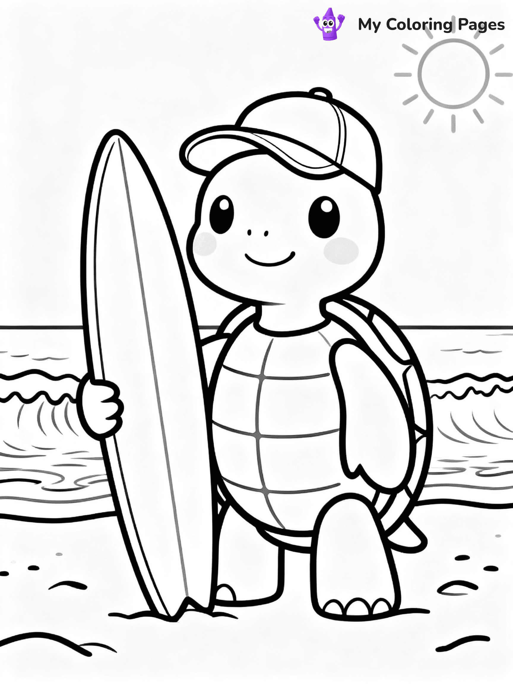 ⚠️ CRITICAL REQUIREMENT - ABSOLUTE BLACK AND WHITE ONLY ⚠️
This MUST be a BLACK AND WHITE line drawing ONLY. NO COLORS whatsoever.
- ONLY pure black lines (#000000) on pure white background (#FFFFFF)
- ABSOLUTELY NO colors, NO shading, NO gradients, NO grayscale
- If there are ANY colors in the output, the image is REJECTED
- This is a COLORING PAGE - meant to be COLORED IN by children
- The output must be UNCOLORED line art ready for coloring
⚠️ SUBJECT TO DRAW: Cartoon turtle with a baseball cap, holding a surfboard, beach setting, in playful animation style
(REMEMBER: Output must be BLACK AND WHITE line art only, NOT colored!)
# COLORING PAGE: BLACK OUTLINES ONLY - WHITE BACKGROUND MANDATORY
Create a **coloring book page** using EXACTLY two values: black lines, white space.
## NON-NEGOTIABLE BINARY RULES
- **ONLY #000000 (black) and #FFFFFF (white)** - NO other values exist
- **EVERY PIXEL = BLACK OR WHITE** - no gray/shading/antialiasing
- **WHITE BACKGROUND MANDATORY** - entire canvas stays white
- **ALL SHAPES HOLLOW** - everything is empty outlines waiting to be colored
- **FORBIDDEN:** fills, shading, gradients, patterns, textures, colors
- **NO SOLID REGIONS** - if it's not a thin line, it's wrong
## Universal Line Standards
- Black outlines ONLY - thin, uniform weight
- Every shape completely empty inside
- Closed contours suitable for coloring
- Simple flat illustration - zero depth/3D/realism
- **Style:** Whimsical Doodle Art Alley - rounded, friendly outlines (unless specified)
## Everything = Outline Only
- Characters/animals: hollow shapes
- Objects/clothing: empty contours
- Backgrounds/scenery: line work only
- Natural elements: outlined forms
- Dark/night areas: don't exist (use outlined symbols)
- Textures/patterns: convert to simple lines
## The Test
Can a child color EVERY white space with crayons? If any area is pre-filled/shaded/gray or colored in, it FAILS. Every shape must be waiting to receive color.
**FINAL OUTPUT**: Binary coloring page. Black lines define shapes. White spaces ready for coloring. Nothing else exists. No exceptions. Print-ready.
⚠️ FINAL REMINDER: Draw the subject "Cartoon turtle with a baseball cap, holding a surfboard, beach setting, in playful animation style" as BLACK AND WHITE line art. Zero colors in output.