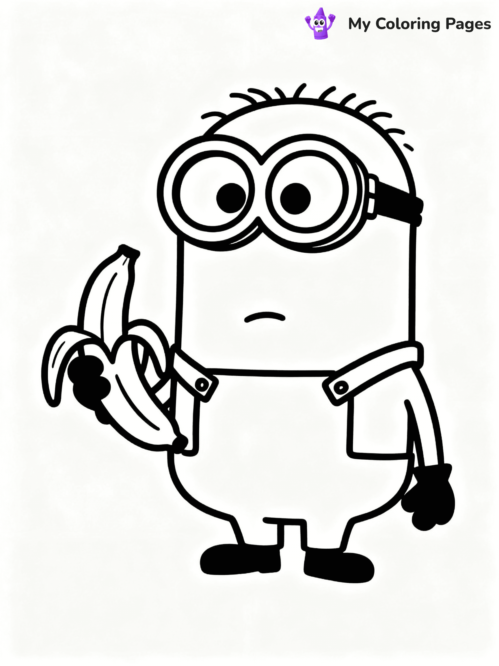 ⚠️ CRITICAL REQUIREMENT - ABSOLUTE BLACK AND WHITE ONLY ⚠️
This MUST be a BLACK AND WHITE line drawing ONLY. NO COLORS whatsoever.
- ONLY pure black lines (#000000) on pure white background (#FFFFFF)
- ABSOLUTELY NO colors, NO shading, NO gradients, NO grayscale
- If there are ANY colors in the output, the image is REJECTED
- This is a COLORING PAGE - meant to be COLORED IN by children
- The output must be UNCOLORED line art ready for coloring
⚠️ SUBJECT TO DRAW: Bob from Minions in CGI animation style, holding a banana, wide-eyed expression, standing on one foot
(REMEMBER: Output must be BLACK AND WHITE line art only, NOT colored!)
# COLORING PAGE: BLACK OUTLINES ONLY - WHITE BACKGROUND MANDATORY
Create a **coloring book page** using EXACTLY two values: black lines, white space.
## NON-NEGOTIABLE BINARY RULES
- **ONLY #000000 (black) and #FFFFFF (white)** - NO other values exist
- **EVERY PIXEL = BLACK OR WHITE** - no gray/shading/antialiasing
- **WHITE BACKGROUND MANDATORY** - entire canvas stays white
- **ALL SHAPES HOLLOW** - everything is empty outlines waiting to be colored
- **FORBIDDEN:** fills, shading, gradients, patterns, textures, colors
- **NO SOLID REGIONS** - if it's not a thin line, it's wrong
## Universal Line Standards
- Black outlines ONLY - thin, uniform weight
- Every shape completely empty inside
- Closed contours suitable for coloring
- Simple flat illustration - zero depth/3D/realism
- **Style:** Whimsical Doodle Art Alley - rounded, friendly outlines (unless specified)
## Everything = Outline Only
- Characters/animals: hollow shapes
- Objects/clothing: empty contours
- Backgrounds/scenery: line work only
- Natural elements: outlined forms
- Dark/night areas: don't exist (use outlined symbols)
- Textures/patterns: convert to simple lines
## The Test
Can a child color EVERY white space with crayons? If any area is pre-filled/shaded/gray or colored in, it FAILS. Every shape must be waiting to receive color.
**FINAL OUTPUT**: Binary coloring page. Black lines define shapes. White spaces ready for coloring. Nothing else exists. No exceptions. Print-ready.
⚠️ FINAL REMINDER: Draw the subject "Bob from Minions in CGI animation style, holding a banana, wide-eyed expression, standing on one foot" as BLACK AND WHITE line art. Zero colors in output.