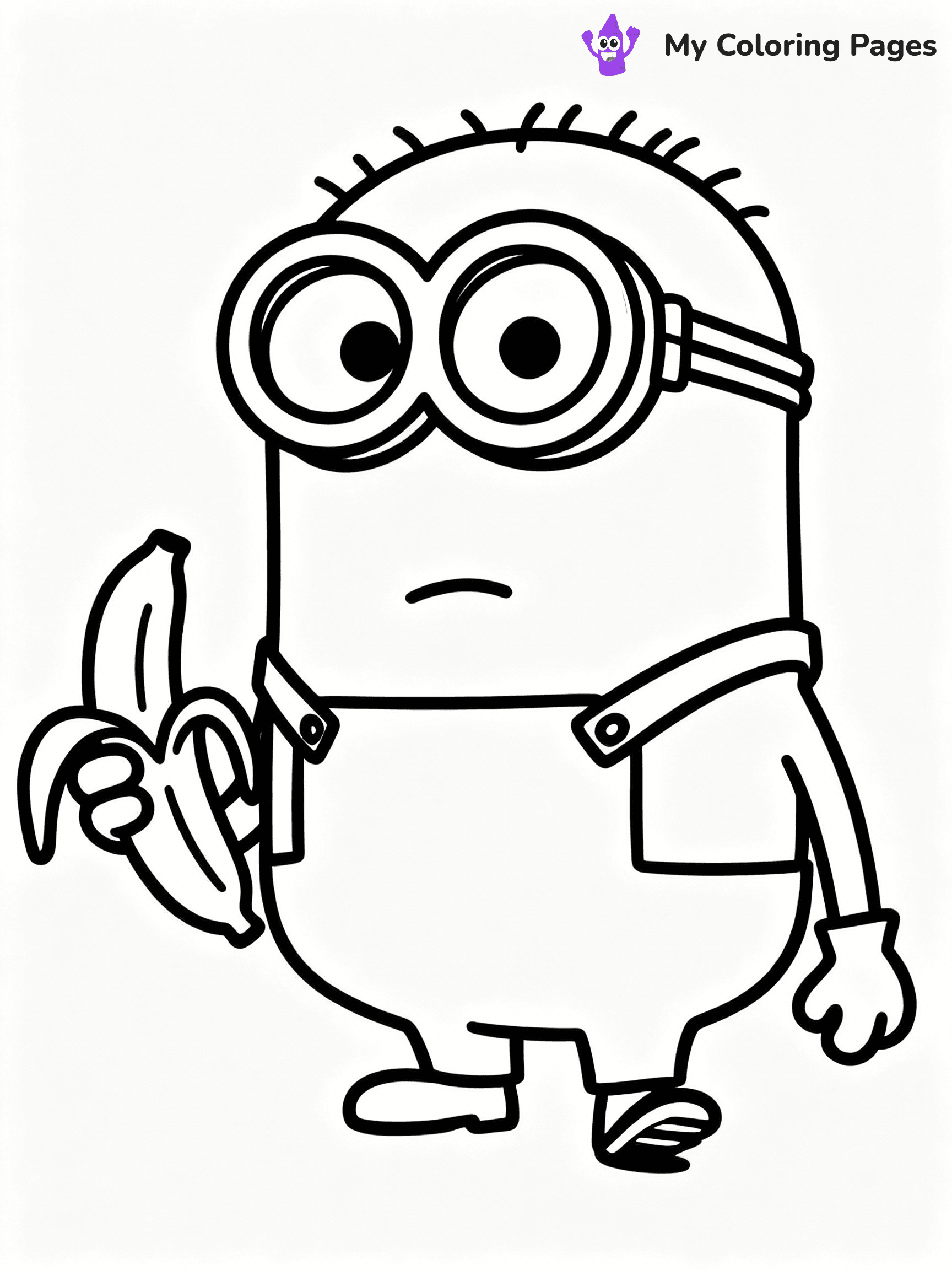 ⚠️ CRITICAL REQUIREMENT - ABSOLUTE BLACK AND WHITE ONLY ⚠️
This MUST be a BLACK AND WHITE line drawing ONLY. NO COLORS whatsoever.
- ONLY pure black lines (#000000) on pure white background (#FFFFFF)
- ABSOLUTELY NO colors, NO shading, NO gradients, NO grayscale
- If there are ANY colors in the output, the image is REJECTED
- This is a COLORING PAGE - meant to be COLORED IN by children
- The output must be UNCOLORED line art ready for coloring
⚠️ SUBJECT TO DRAW: Bob from Minions in CGI animation style, holding a banana, wide-eyed expression, standing on one foot
(REMEMBER: Output must be BLACK AND WHITE line art only, NOT colored!)
# COLORING PAGE: BLACK OUTLINES ONLY - WHITE BACKGROUND MANDATORY
Create a **coloring book page** using EXACTLY two values: black lines, white space.
## NON-NEGOTIABLE BINARY RULES
- **ONLY #000000 (black) and #FFFFFF (white)** - NO other values exist
- **EVERY PIXEL = BLACK OR WHITE** - no gray/shading/antialiasing
- **WHITE BACKGROUND MANDATORY** - entire canvas stays white
- **ALL SHAPES HOLLOW** - everything is empty outlines waiting to be colored
- **FORBIDDEN:** fills, shading, gradients, patterns, textures, colors
- **NO SOLID REGIONS** - if it's not a thin line, it's wrong
## Universal Line Standards
- Black outlines ONLY - thin, uniform weight
- Every shape completely empty inside
- Closed contours suitable for coloring
- Simple flat illustration - zero depth/3D/realism
- **Style:** Whimsical Doodle Art Alley - rounded, friendly outlines (unless specified)
## Everything = Outline Only
- Characters/animals: hollow shapes
- Objects/clothing: empty contours
- Backgrounds/scenery: line work only
- Natural elements: outlined forms
- Dark/night areas: don't exist (use outlined symbols)
- Textures/patterns: convert to simple lines
## The Test
Can a child color EVERY white space with crayons? If any area is pre-filled/shaded/gray or colored in, it FAILS. Every shape must be waiting to receive color.
**FINAL OUTPUT**: Binary coloring page. Black lines define shapes. White spaces ready for coloring. Nothing else exists. No exceptions. Print-ready.
⚠️ FINAL REMINDER: Draw the subject "Bob from Minions in CGI animation style, holding a banana, wide-eyed expression, standing on one foot" as BLACK AND WHITE line art. Zero colors in output.