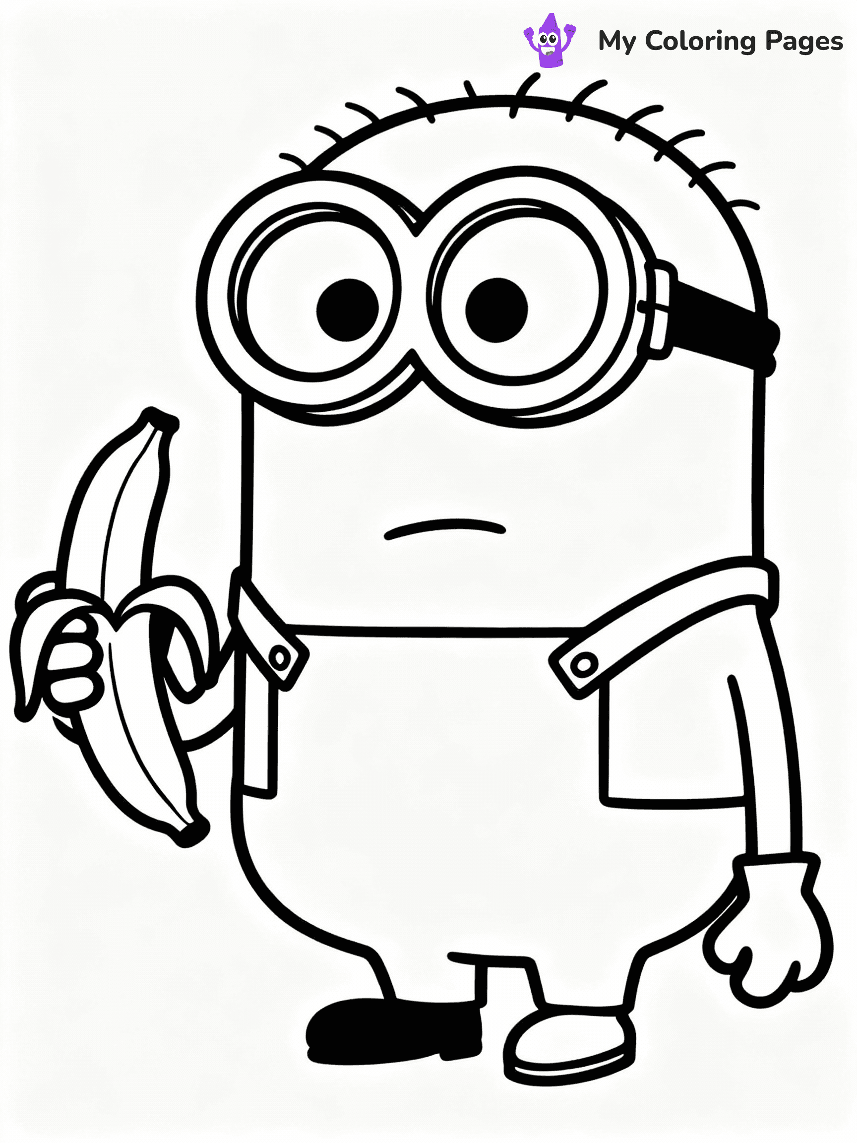 ⚠️ CRITICAL REQUIREMENT - ABSOLUTE BLACK AND WHITE ONLY ⚠️
This MUST be a BLACK AND WHITE line drawing ONLY. NO COLORS whatsoever.
- ONLY pure black lines (#000000) on pure white background (#FFFFFF)
- ABSOLUTELY NO colors, NO shading, NO gradients, NO grayscale
- If there are ANY colors in the output, the image is REJECTED
- This is a COLORING PAGE - meant to be COLORED IN by children
- The output must be UNCOLORED line art ready for coloring
⚠️ SUBJECT TO DRAW: Bob from Minions in CGI animation style, holding a banana, wide-eyed expression, standing on one foot
(REMEMBER: Output must be BLACK AND WHITE line art only, NOT colored!)
# COLORING PAGE: BLACK OUTLINES ONLY - WHITE BACKGROUND MANDATORY
Create a **coloring book page** using EXACTLY two values: black lines, white space.
## NON-NEGOTIABLE BINARY RULES
- **ONLY #000000 (black) and #FFFFFF (white)** - NO other values exist
- **EVERY PIXEL = BLACK OR WHITE** - no gray/shading/antialiasing
- **WHITE BACKGROUND MANDATORY** - entire canvas stays white
- **ALL SHAPES HOLLOW** - everything is empty outlines waiting to be colored
- **FORBIDDEN:** fills, shading, gradients, patterns, textures, colors
- **NO SOLID REGIONS** - if it's not a thin line, it's wrong
## Universal Line Standards
- Black outlines ONLY - thin, uniform weight
- Every shape completely empty inside
- Closed contours suitable for coloring
- Simple flat illustration - zero depth/3D/realism
- **Style:** Whimsical Doodle Art Alley - rounded, friendly outlines (unless specified)
## Everything = Outline Only
- Characters/animals: hollow shapes
- Objects/clothing: empty contours
- Backgrounds/scenery: line work only
- Natural elements: outlined forms
- Dark/night areas: don't exist (use outlined symbols)
- Textures/patterns: convert to simple lines
## The Test
Can a child color EVERY white space with crayons? If any area is pre-filled/shaded/gray or colored in, it FAILS. Every shape must be waiting to receive color.
**FINAL OUTPUT**: Binary coloring page. Black lines define shapes. White spaces ready for coloring. Nothing else exists. No exceptions. Print-ready.
⚠️ FINAL REMINDER: Draw the subject "Bob from Minions in CGI animation style, holding a banana, wide-eyed expression, standing on one foot" as BLACK AND WHITE line art. Zero colors in output.