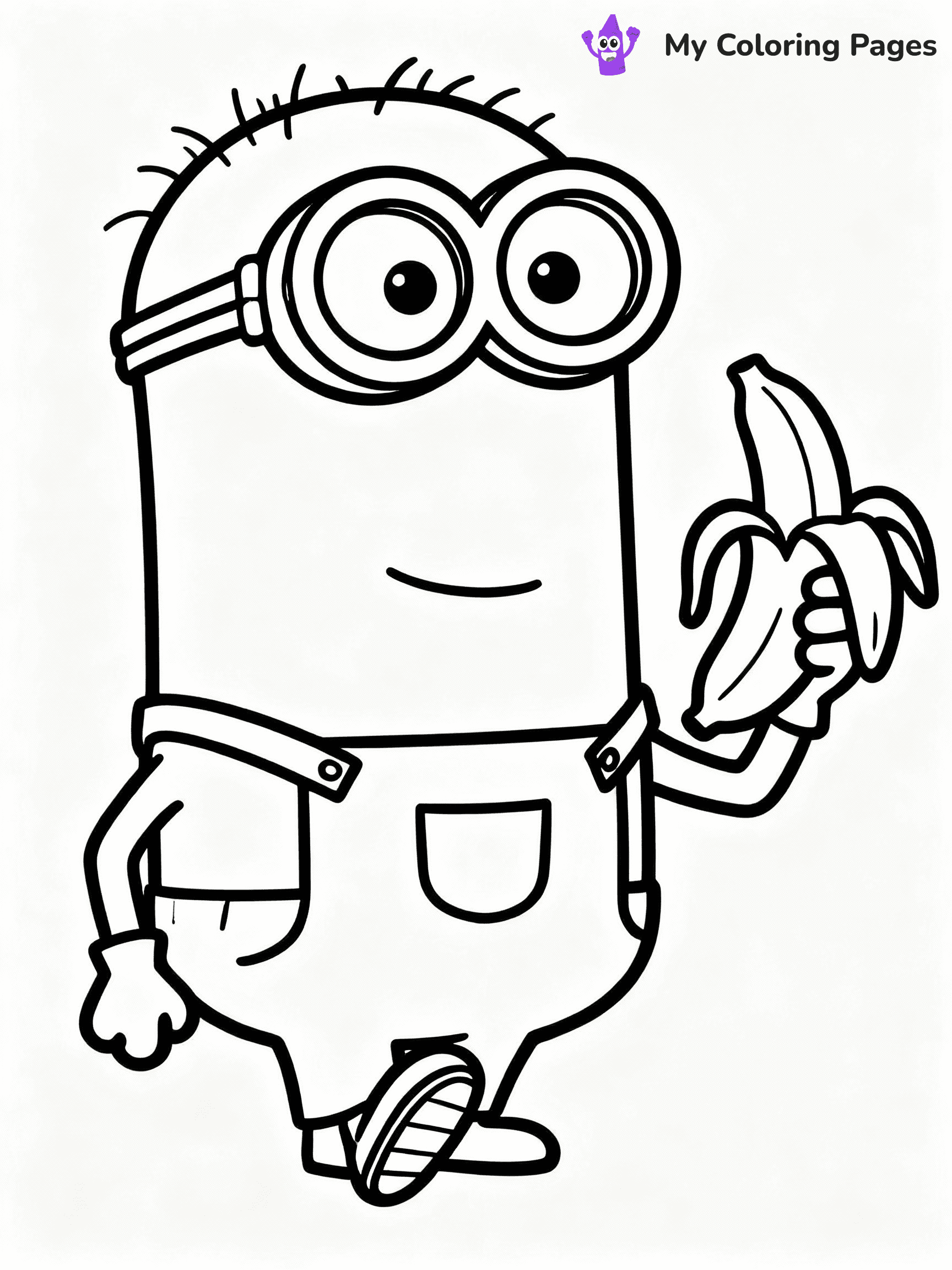 ⚠️ CRITICAL REQUIREMENT - ABSOLUTE BLACK AND WHITE ONLY ⚠️
This MUST be a BLACK AND WHITE line drawing ONLY. NO COLORS whatsoever.
- ONLY pure black lines (#000000) on pure white background (#FFFFFF)
- ABSOLUTELY NO colors, NO shading, NO gradients, NO grayscale
- If there are ANY colors in the output, the image is REJECTED
- This is a COLORING PAGE - meant to be COLORED IN by children
- The output must be UNCOLORED line art ready for coloring
⚠️ SUBJECT TO DRAW: Bob from Minions in CGI animation style, holding a banana, wide-eyed expression, standing on one foot
(REMEMBER: Output must be BLACK AND WHITE line art only, NOT colored!)
# COLORING PAGE: BLACK OUTLINES ONLY - WHITE BACKGROUND MANDATORY
Create a **coloring book page** using EXACTLY two values: black lines, white space.
## NON-NEGOTIABLE BINARY RULES
- **ONLY #000000 (black) and #FFFFFF (white)** - NO other values exist
- **EVERY PIXEL = BLACK OR WHITE** - no gray/shading/antialiasing
- **WHITE BACKGROUND MANDATORY** - entire canvas stays white
- **ALL SHAPES HOLLOW** - everything is empty outlines waiting to be colored
- **FORBIDDEN:** fills, shading, gradients, patterns, textures, colors
- **NO SOLID REGIONS** - if it's not a thin line, it's wrong
## Universal Line Standards
- Black outlines ONLY - thin, uniform weight
- Every shape completely empty inside
- Closed contours suitable for coloring
- Simple flat illustration - zero depth/3D/realism
- **Style:** Whimsical Doodle Art Alley - rounded, friendly outlines (unless specified)
## Everything = Outline Only
- Characters/animals: hollow shapes
- Objects/clothing: empty contours
- Backgrounds/scenery: line work only
- Natural elements: outlined forms
- Dark/night areas: don't exist (use outlined symbols)
- Textures/patterns: convert to simple lines
## The Test
Can a child color EVERY white space with crayons? If any area is pre-filled/shaded/gray or colored in, it FAILS. Every shape must be waiting to receive color.
**FINAL OUTPUT**: Binary coloring page. Black lines define shapes. White spaces ready for coloring. Nothing else exists. No exceptions. Print-ready.
⚠️ FINAL REMINDER: Draw the subject "Bob from Minions in CGI animation style, holding a banana, wide-eyed expression, standing on one foot" as BLACK AND WHITE line art. Zero colors in output.