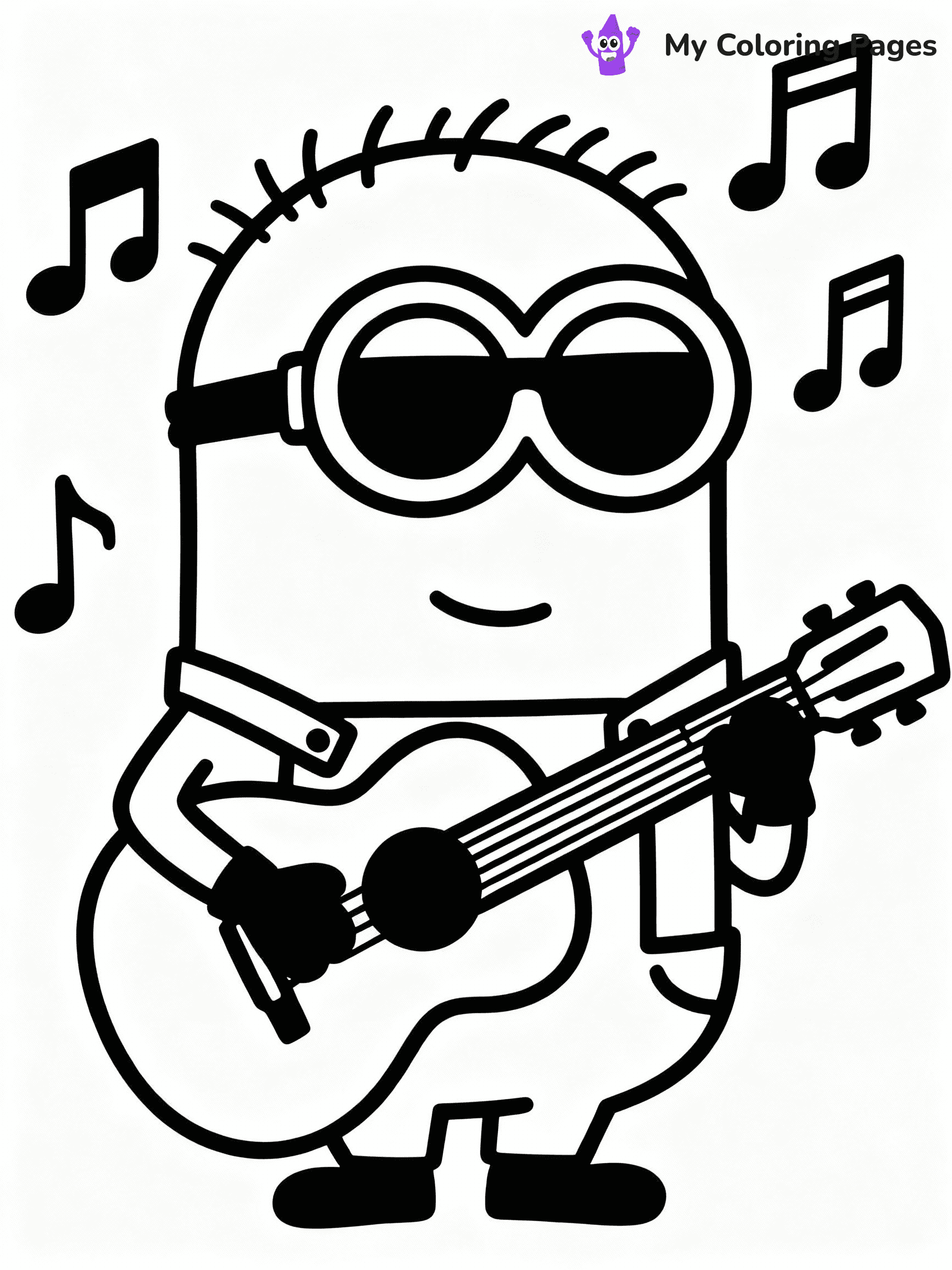 ⚠️ CRITICAL REQUIREMENT - ABSOLUTE BLACK AND WHITE ONLY ⚠️
This MUST be a BLACK AND WHITE line drawing ONLY. NO COLORS whatsoever.
- ONLY pure black lines (#000000) on pure white background (#FFFFFF)
- ABSOLUTELY NO colors, NO shading, NO gradients, NO grayscale
- If there are ANY colors in the output, the image is REJECTED
- This is a COLORING PAGE - meant to be COLORED IN by children
- The output must be UNCOLORED line art ready for coloring
⚠️ SUBJECT TO DRAW: Stuart from Minions in CGI animation style, playing guitar, sunglasses on, surrounded by music notes
(REMEMBER: Output must be BLACK AND WHITE line art only, NOT colored!)
# COLORING PAGE: BLACK OUTLINES ONLY - WHITE BACKGROUND MANDATORY
Create a **coloring book page** using EXACTLY two values: black lines, white space.
## NON-NEGOTIABLE BINARY RULES
- **ONLY #000000 (black) and #FFFFFF (white)** - NO other values exist
- **EVERY PIXEL = BLACK OR WHITE** - no gray/shading/antialiasing
- **WHITE BACKGROUND MANDATORY** - entire canvas stays white
- **ALL SHAPES HOLLOW** - everything is empty outlines waiting to be colored
- **FORBIDDEN:** fills, shading, gradients, patterns, textures, colors
- **NO SOLID REGIONS** - if it's not a thin line, it's wrong
## Universal Line Standards
- Black outlines ONLY - thin, uniform weight
- Every shape completely empty inside
- Closed contours suitable for coloring
- Simple flat illustration - zero depth/3D/realism
- **Style:** Whimsical Doodle Art Alley - rounded, friendly outlines (unless specified)
## Everything = Outline Only
- Characters/animals: hollow shapes
- Objects/clothing: empty contours
- Backgrounds/scenery: line work only
- Natural elements: outlined forms
- Dark/night areas: don't exist (use outlined symbols)
- Textures/patterns: convert to simple lines
## The Test
Can a child color EVERY white space with crayons? If any area is pre-filled/shaded/gray or colored in, it FAILS. Every shape must be waiting to receive color.
**FINAL OUTPUT**: Binary coloring page. Black lines define shapes. White spaces ready for coloring. Nothing else exists. No exceptions. Print-ready.
⚠️ FINAL REMINDER: Draw the subject "Stuart from Minions in CGI animation style, playing guitar, sunglasses on, surrounded by music notes" as BLACK AND WHITE line art. Zero colors in output.