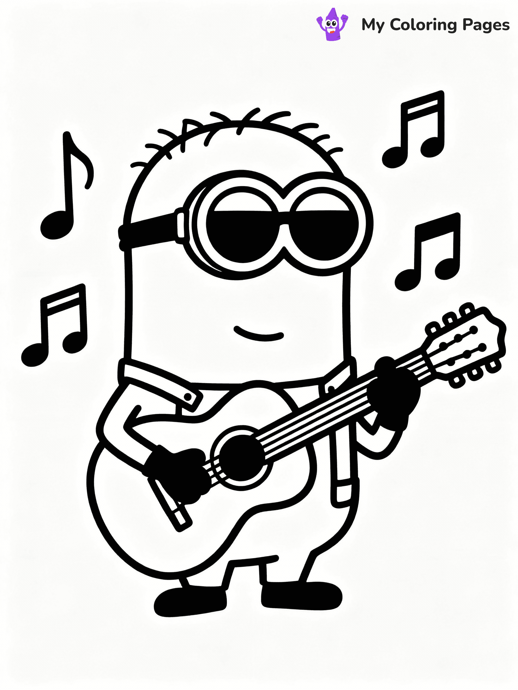 ⚠️ CRITICAL REQUIREMENT - ABSOLUTE BLACK AND WHITE ONLY ⚠️
This MUST be a BLACK AND WHITE line drawing ONLY. NO COLORS whatsoever.
- ONLY pure black lines (#000000) on pure white background (#FFFFFF)
- ABSOLUTELY NO colors, NO shading, NO gradients, NO grayscale
- If there are ANY colors in the output, the image is REJECTED
- This is a COLORING PAGE - meant to be COLORED IN by children
- The output must be UNCOLORED line art ready for coloring
⚠️ SUBJECT TO DRAW: Stuart from Minions in CGI animation style, playing guitar, sunglasses on, surrounded by music notes
(REMEMBER: Output must be BLACK AND WHITE line art only, NOT colored!)
# COLORING PAGE: BLACK OUTLINES ONLY - WHITE BACKGROUND MANDATORY
Create a **coloring book page** using EXACTLY two values: black lines, white space.
## NON-NEGOTIABLE BINARY RULES
- **ONLY #000000 (black) and #FFFFFF (white)** - NO other values exist
- **EVERY PIXEL = BLACK OR WHITE** - no gray/shading/antialiasing
- **WHITE BACKGROUND MANDATORY** - entire canvas stays white
- **ALL SHAPES HOLLOW** - everything is empty outlines waiting to be colored
- **FORBIDDEN:** fills, shading, gradients, patterns, textures, colors
- **NO SOLID REGIONS** - if it's not a thin line, it's wrong
## Universal Line Standards
- Black outlines ONLY - thin, uniform weight
- Every shape completely empty inside
- Closed contours suitable for coloring
- Simple flat illustration - zero depth/3D/realism
- **Style:** Whimsical Doodle Art Alley - rounded, friendly outlines (unless specified)
## Everything = Outline Only
- Characters/animals: hollow shapes
- Objects/clothing: empty contours
- Backgrounds/scenery: line work only
- Natural elements: outlined forms
- Dark/night areas: don't exist (use outlined symbols)
- Textures/patterns: convert to simple lines
## The Test
Can a child color EVERY white space with crayons? If any area is pre-filled/shaded/gray or colored in, it FAILS. Every shape must be waiting to receive color.
**FINAL OUTPUT**: Binary coloring page. Black lines define shapes. White spaces ready for coloring. Nothing else exists. No exceptions. Print-ready.
⚠️ FINAL REMINDER: Draw the subject "Stuart from Minions in CGI animation style, playing guitar, sunglasses on, surrounded by music notes" as BLACK AND WHITE line art. Zero colors in output.