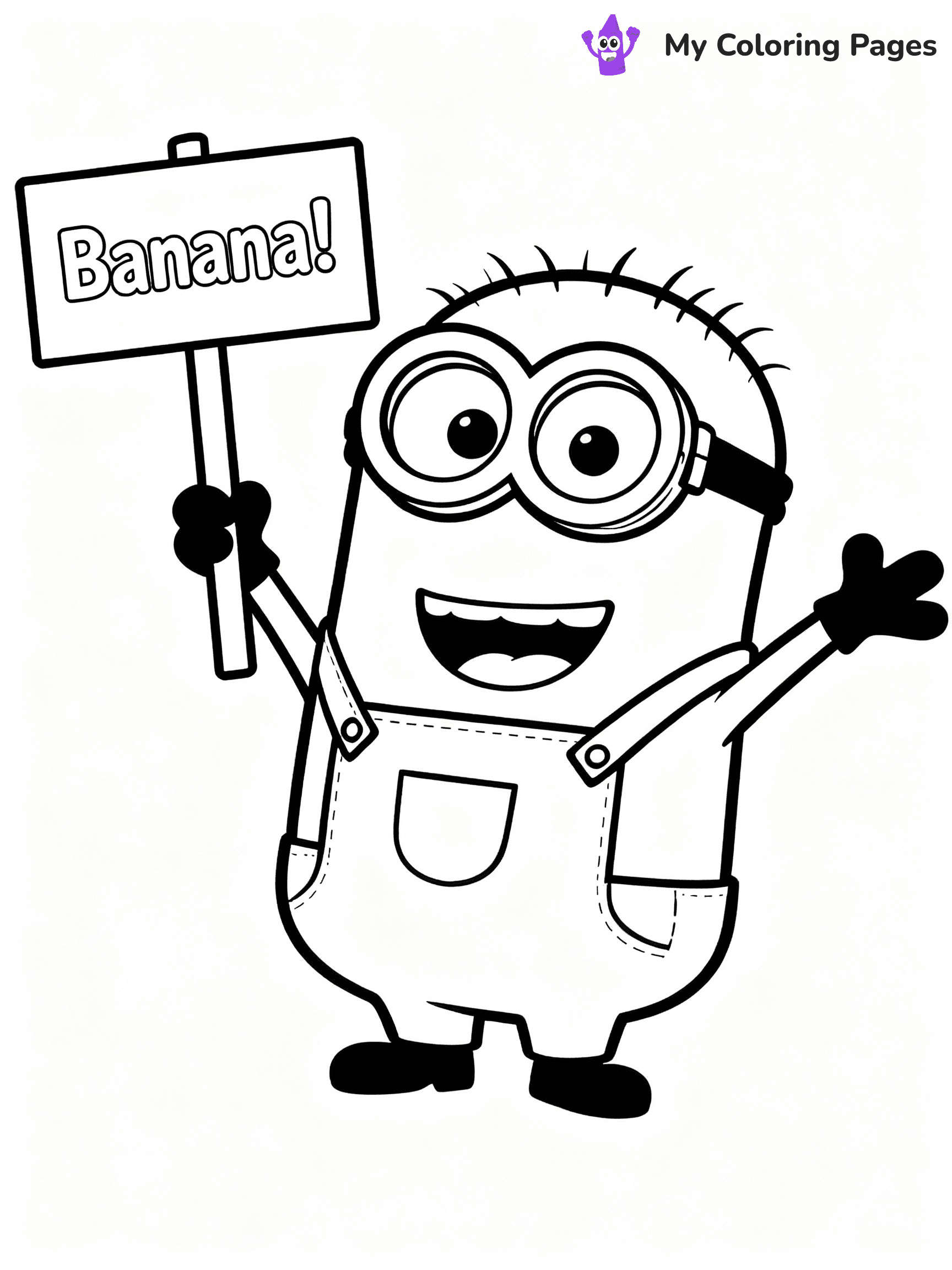 ⚠️ CRITICAL REQUIREMENT - ABSOLUTE BLACK AND WHITE ONLY ⚠️
This MUST be a BLACK AND WHITE line drawing ONLY. NO COLORS whatsoever.
- ONLY pure black lines (#000000) on pure white background (#FFFFFF)
- ABSOLUTELY NO colors, NO shading, NO gradients, NO grayscale
- If there are ANY colors in the output, the image is REJECTED
- This is a COLORING PAGE - meant to be COLORED IN by children
- The output must be UNCOLORED line art ready for coloring
⚠️ SUBJECT TO DRAW: Kevin from Minions in CGI animation style, wearing overalls, holding a sign that says "Banana!", cheerful pose
(REMEMBER: Output must be BLACK AND WHITE line art only, NOT colored!)
# COLORING PAGE: BLACK OUTLINES ONLY - WHITE BACKGROUND MANDATORY
Create a **coloring book page** using EXACTLY two values: black lines, white space.
## NON-NEGOTIABLE BINARY RULES
- **ONLY #000000 (black) and #FFFFFF (white)** - NO other values exist
- **EVERY PIXEL = BLACK OR WHITE** - no gray/shading/antialiasing
- **WHITE BACKGROUND MANDATORY** - entire canvas stays white
- **ALL SHAPES HOLLOW** - everything is empty outlines waiting to be colored
- **FORBIDDEN:** fills, shading, gradients, patterns, textures, colors
- **NO SOLID REGIONS** - if it's not a thin line, it's wrong
## Universal Line Standards
- Black outlines ONLY - thin, uniform weight
- Every shape completely empty inside
- Closed contours suitable for coloring
- Simple flat illustration - zero depth/3D/realism
- **Style:** Whimsical Doodle Art Alley - rounded, friendly outlines (unless specified)
## Everything = Outline Only
- Characters/animals: hollow shapes
- Objects/clothing: empty contours
- Backgrounds/scenery: line work only
- Natural elements: outlined forms
- Dark/night areas: don't exist (use outlined symbols)
- Textures/patterns: convert to simple lines
## The Test
Can a child color EVERY white space with crayons? If any area is pre-filled/shaded/gray or colored in, it FAILS. Every shape must be waiting to receive color.
**FINAL OUTPUT**: Binary coloring page. Black lines define shapes. White spaces ready for coloring. Nothing else exists. No exceptions. Print-ready.
⚠️ FINAL REMINDER: Draw the subject "Kevin from Minions in CGI animation style, wearing overalls, holding a sign that says "Banana!", cheerful pose" as BLACK AND WHITE line art. Zero colors in output.