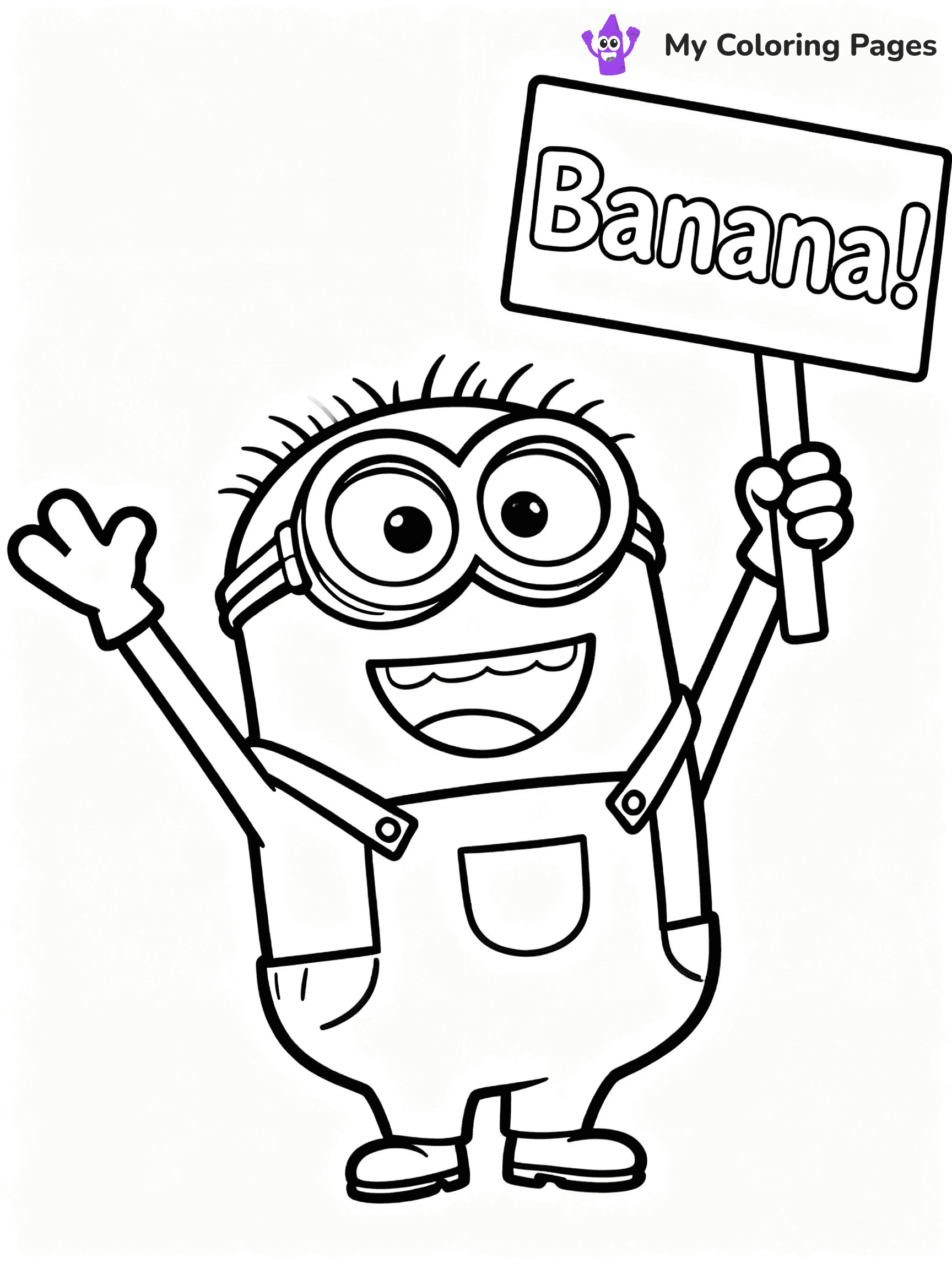 ⚠️ CRITICAL REQUIREMENT - ABSOLUTE BLACK AND WHITE ONLY ⚠️
This MUST be a BLACK AND WHITE line drawing ONLY. NO COLORS whatsoever.
- ONLY pure black lines (#000000) on pure white background (#FFFFFF)
- ABSOLUTELY NO colors, NO shading, NO gradients, NO grayscale
- If there are ANY colors in the output, the image is REJECTED
- This is a COLORING PAGE - meant to be COLORED IN by children
- The output must be UNCOLORED line art ready for coloring
⚠️ SUBJECT TO DRAW: Kevin from Minions in CGI animation style, wearing overalls, holding a sign that says "Banana!", cheerful pose
(REMEMBER: Output must be BLACK AND WHITE line art only, NOT colored!)
# COLORING PAGE: BLACK OUTLINES ONLY - WHITE BACKGROUND MANDATORY
Create a **coloring book page** using EXACTLY two values: black lines, white space.
## NON-NEGOTIABLE BINARY RULES
- **ONLY #000000 (black) and #FFFFFF (white)** - NO other values exist
- **EVERY PIXEL = BLACK OR WHITE** - no gray/shading/antialiasing
- **WHITE BACKGROUND MANDATORY** - entire canvas stays white
- **ALL SHAPES HOLLOW** - everything is empty outlines waiting to be colored
- **FORBIDDEN:** fills, shading, gradients, patterns, textures, colors
- **NO SOLID REGIONS** - if it's not a thin line, it's wrong
## Universal Line Standards
- Black outlines ONLY - thin, uniform weight
- Every shape completely empty inside
- Closed contours suitable for coloring
- Simple flat illustration - zero depth/3D/realism
- **Style:** Whimsical Doodle Art Alley - rounded, friendly outlines (unless specified)
## Everything = Outline Only
- Characters/animals: hollow shapes
- Objects/clothing: empty contours
- Backgrounds/scenery: line work only
- Natural elements: outlined forms
- Dark/night areas: don't exist (use outlined symbols)
- Textures/patterns: convert to simple lines
## The Test
Can a child color EVERY white space with crayons? If any area is pre-filled/shaded/gray or colored in, it FAILS. Every shape must be waiting to receive color.
**FINAL OUTPUT**: Binary coloring page. Black lines define shapes. White spaces ready for coloring. Nothing else exists. No exceptions. Print-ready.
⚠️ FINAL REMINDER: Draw the subject "Kevin from Minions in CGI animation style, wearing overalls, holding a sign that says "Banana!", cheerful pose" as BLACK AND WHITE line art. Zero colors in output.