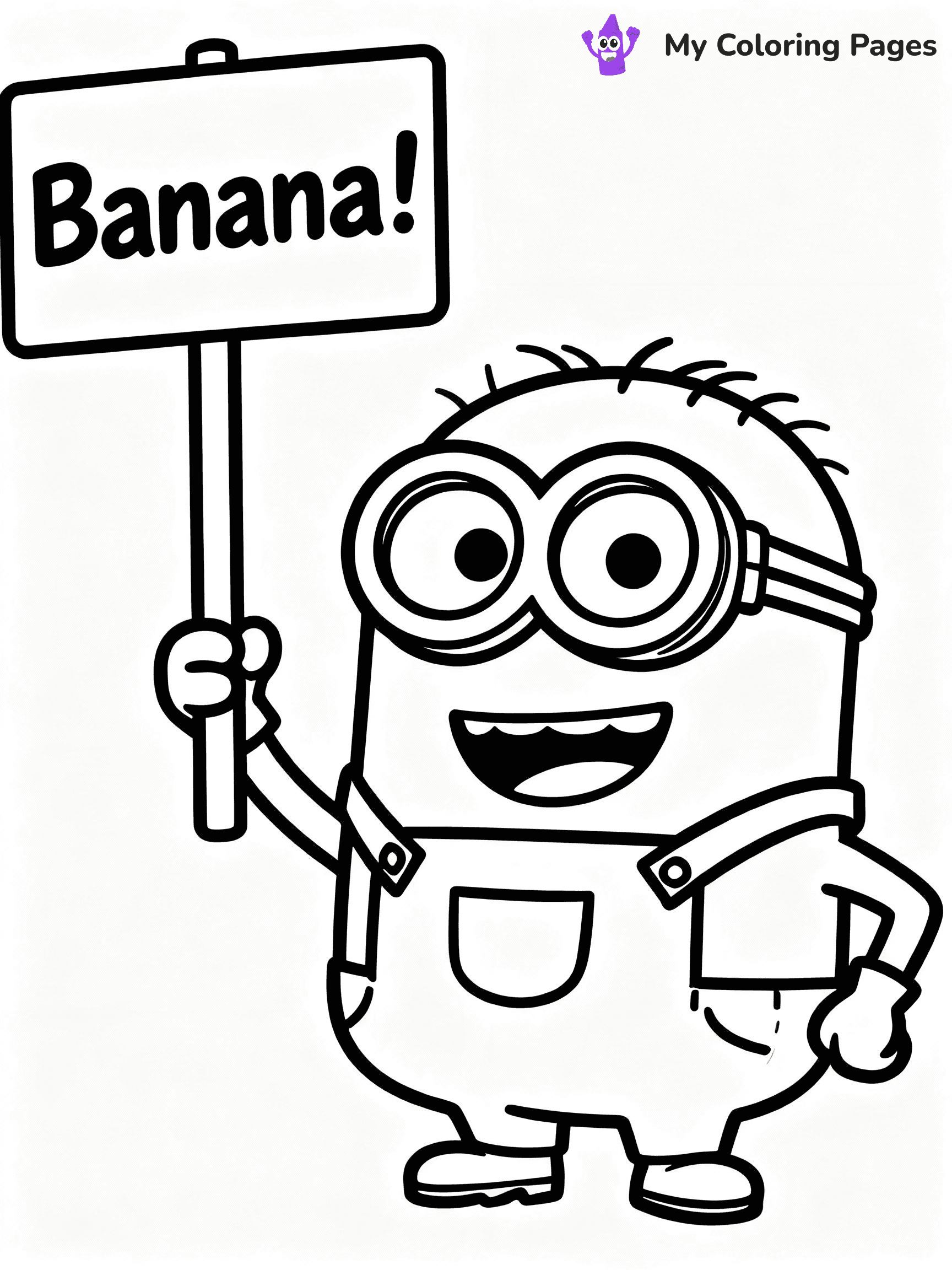 ⚠️ CRITICAL REQUIREMENT - ABSOLUTE BLACK AND WHITE ONLY ⚠️
This MUST be a BLACK AND WHITE line drawing ONLY. NO COLORS whatsoever.
- ONLY pure black lines (#000000) on pure white background (#FFFFFF)
- ABSOLUTELY NO colors, NO shading, NO gradients, NO grayscale
- If there are ANY colors in the output, the image is REJECTED
- This is a COLORING PAGE - meant to be COLORED IN by children
- The output must be UNCOLORED line art ready for coloring
⚠️ SUBJECT TO DRAW: Kevin from Minions in CGI animation style, wearing overalls, holding a sign that says "Banana!", cheerful pose
(REMEMBER: Output must be BLACK AND WHITE line art only, NOT colored!)
# COLORING PAGE: BLACK OUTLINES ONLY - WHITE BACKGROUND MANDATORY
Create a **coloring book page** using EXACTLY two values: black lines, white space.
## NON-NEGOTIABLE BINARY RULES
- **ONLY #000000 (black) and #FFFFFF (white)** - NO other values exist
- **EVERY PIXEL = BLACK OR WHITE** - no gray/shading/antialiasing
- **WHITE BACKGROUND MANDATORY** - entire canvas stays white
- **ALL SHAPES HOLLOW** - everything is empty outlines waiting to be colored
- **FORBIDDEN:** fills, shading, gradients, patterns, textures, colors
- **NO SOLID REGIONS** - if it's not a thin line, it's wrong
## Universal Line Standards
- Black outlines ONLY - thin, uniform weight
- Every shape completely empty inside
- Closed contours suitable for coloring
- Simple flat illustration - zero depth/3D/realism
- **Style:** Whimsical Doodle Art Alley - rounded, friendly outlines (unless specified)
## Everything = Outline Only
- Characters/animals: hollow shapes
- Objects/clothing: empty contours
- Backgrounds/scenery: line work only
- Natural elements: outlined forms
- Dark/night areas: don't exist (use outlined symbols)
- Textures/patterns: convert to simple lines
## The Test
Can a child color EVERY white space with crayons? If any area is pre-filled/shaded/gray or colored in, it FAILS. Every shape must be waiting to receive color.
**FINAL OUTPUT**: Binary coloring page. Black lines define shapes. White spaces ready for coloring. Nothing else exists. No exceptions. Print-ready.
⚠️ FINAL REMINDER: Draw the subject "Kevin from Minions in CGI animation style, wearing overalls, holding a sign that says "Banana!", cheerful pose" as BLACK AND WHITE line art. Zero colors in output.