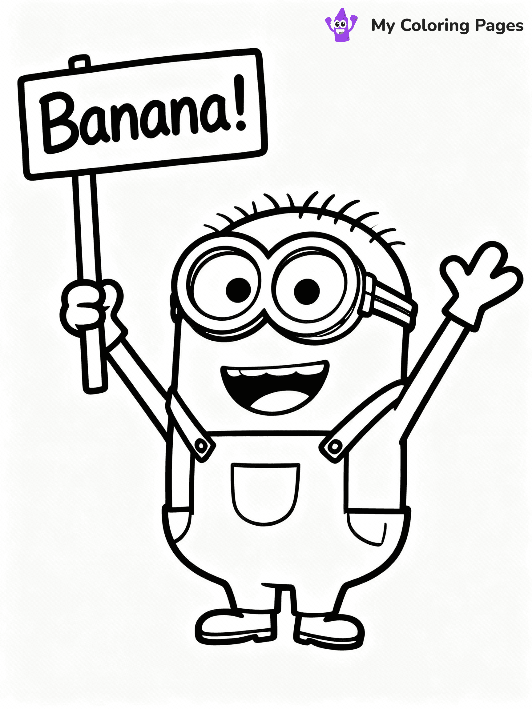 ⚠️ CRITICAL REQUIREMENT - ABSOLUTE BLACK AND WHITE ONLY ⚠️
This MUST be a BLACK AND WHITE line drawing ONLY. NO COLORS whatsoever.
- ONLY pure black lines (#000000) on pure white background (#FFFFFF)
- ABSOLUTELY NO colors, NO shading, NO gradients, NO grayscale
- If there are ANY colors in the output, the image is REJECTED
- This is a COLORING PAGE - meant to be COLORED IN by children
- The output must be UNCOLORED line art ready for coloring
⚠️ SUBJECT TO DRAW: Kevin from Minions in CGI animation style, wearing overalls, holding a sign that says "Banana!", cheerful pose
(REMEMBER: Output must be BLACK AND WHITE line art only, NOT colored!)
# COLORING PAGE: BLACK OUTLINES ONLY - WHITE BACKGROUND MANDATORY
Create a **coloring book page** using EXACTLY two values: black lines, white space.
## NON-NEGOTIABLE BINARY RULES
- **ONLY #000000 (black) and #FFFFFF (white)** - NO other values exist
- **EVERY PIXEL = BLACK OR WHITE** - no gray/shading/antialiasing
- **WHITE BACKGROUND MANDATORY** - entire canvas stays white
- **ALL SHAPES HOLLOW** - everything is empty outlines waiting to be colored
- **FORBIDDEN:** fills, shading, gradients, patterns, textures, colors
- **NO SOLID REGIONS** - if it's not a thin line, it's wrong
## Universal Line Standards
- Black outlines ONLY - thin, uniform weight
- Every shape completely empty inside
- Closed contours suitable for coloring
- Simple flat illustration - zero depth/3D/realism
- **Style:** Whimsical Doodle Art Alley - rounded, friendly outlines (unless specified)
## Everything = Outline Only
- Characters/animals: hollow shapes
- Objects/clothing: empty contours
- Backgrounds/scenery: line work only
- Natural elements: outlined forms
- Dark/night areas: don't exist (use outlined symbols)
- Textures/patterns: convert to simple lines
## The Test
Can a child color EVERY white space with crayons? If any area is pre-filled/shaded/gray or colored in, it FAILS. Every shape must be waiting to receive color.
**FINAL OUTPUT**: Binary coloring page. Black lines define shapes. White spaces ready for coloring. Nothing else exists. No exceptions. Print-ready.
⚠️ FINAL REMINDER: Draw the subject "Kevin from Minions in CGI animation style, wearing overalls, holding a sign that says "Banana!", cheerful pose" as BLACK AND WHITE line art. Zero colors in output.