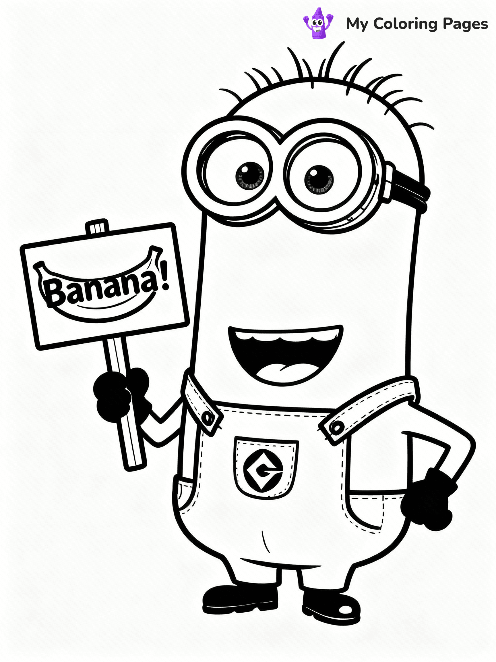 ⚠️ CRITICAL REQUIREMENT - ABSOLUTE BLACK AND WHITE ONLY ⚠️
This MUST be a BLACK AND WHITE line drawing ONLY. NO COLORS whatsoever.
- ONLY pure black lines (#000000) on pure white background (#FFFFFF)
- ABSOLUTELY NO colors, NO shading, NO gradients, NO grayscale
- If there are ANY colors in the output, the image is REJECTED
- This is a COLORING PAGE - meant to be COLORED IN by children
- The output must be UNCOLORED line art ready for coloring
⚠️ SUBJECT TO DRAW: Kevin from Minions in CGI animation style, wearing overalls, holding a sign that says "Banana!", cheerful pose
(REMEMBER: Output must be BLACK AND WHITE line art only, NOT colored!)
# COLORING PAGE: BLACK OUTLINES ONLY - WHITE BACKGROUND MANDATORY
Create a **coloring book page** using EXACTLY two values: black lines, white space.
## NON-NEGOTIABLE BINARY RULES
- **ONLY #000000 (black) and #FFFFFF (white)** - NO other values exist
- **EVERY PIXEL = BLACK OR WHITE** - no gray/shading/antialiasing
- **WHITE BACKGROUND MANDATORY** - entire canvas stays white
- **ALL SHAPES HOLLOW** - everything is empty outlines waiting to be colored
- **FORBIDDEN:** fills, shading, gradients, patterns, textures, colors
- **NO SOLID REGIONS** - if it's not a thin line, it's wrong
## Universal Line Standards
- Black outlines ONLY - thin, uniform weight
- Every shape completely empty inside
- Closed contours suitable for coloring
- Simple flat illustration - zero depth/3D/realism
- **Style:** Whimsical Doodle Art Alley - rounded, friendly outlines (unless specified)
## Everything = Outline Only
- Characters/animals: hollow shapes
- Objects/clothing: empty contours
- Backgrounds/scenery: line work only
- Natural elements: outlined forms
- Dark/night areas: don't exist (use outlined symbols)
- Textures/patterns: convert to simple lines
## The Test
Can a child color EVERY white space with crayons? If any area is pre-filled/shaded/gray or colored in, it FAILS. Every shape must be waiting to receive color.
**FINAL OUTPUT**: Binary coloring page. Black lines define shapes. White spaces ready for coloring. Nothing else exists. No exceptions. Print-ready.
⚠️ FINAL REMINDER: Draw the subject "Kevin from Minions in CGI animation style, wearing overalls, holding a sign that says "Banana!", cheerful pose" as BLACK AND WHITE line art. Zero colors in output.