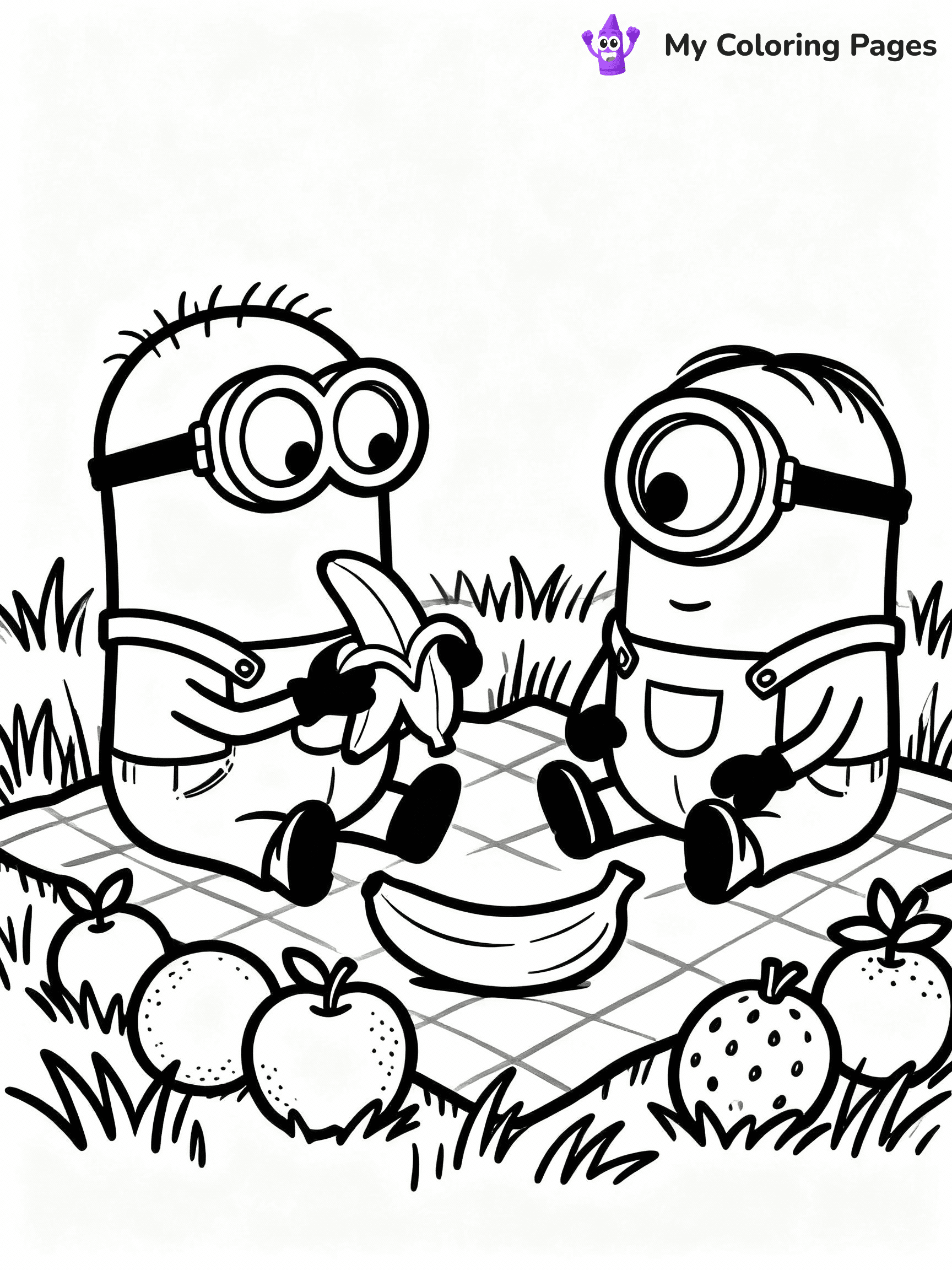 ⚠️ CRITICAL REQUIREMENT - ABSOLUTE BLACK AND WHITE ONLY ⚠️
This MUST be a BLACK AND WHITE line drawing ONLY. NO COLORS whatsoever.
- ONLY pure black lines (#000000) on pure white background (#FFFFFF)
- ABSOLUTELY NO colors, NO shading, NO gradients, NO grayscale
- If there are ANY colors in the output, the image is REJECTED
- This is a COLORING PAGE - meant to be COLORED IN by children
- The output must be UNCOLORED line art ready for coloring
⚠️ SUBJECT TO DRAW: Minions in Minions animation style, having a banana picnic, sitting on grass, various fruits around
(REMEMBER: Output must be BLACK AND WHITE line art only, NOT colored!)
# COLORING PAGE: BLACK OUTLINES ONLY - WHITE BACKGROUND MANDATORY
Create a **coloring book page** using EXACTLY two values: black lines, white space.
## NON-NEGOTIABLE BINARY RULES
- **ONLY #000000 (black) and #FFFFFF (white)** - NO other values exist
- **EVERY PIXEL = BLACK OR WHITE** - no gray/shading/antialiasing
- **WHITE BACKGROUND MANDATORY** - entire canvas stays white
- **ALL SHAPES HOLLOW** - everything is empty outlines waiting to be colored
- **FORBIDDEN:** fills, shading, gradients, patterns, textures, colors
- **NO SOLID REGIONS** - if it's not a thin line, it's wrong
## Universal Line Standards
- Black outlines ONLY - thin, uniform weight
- Every shape completely empty inside
- Closed contours suitable for coloring
- Simple flat illustration - zero depth/3D/realism
- **Style:** Whimsical Doodle Art Alley - rounded, friendly outlines (unless specified)
## Everything = Outline Only
- Characters/animals: hollow shapes
- Objects/clothing: empty contours
- Backgrounds/scenery: line work only
- Natural elements: outlined forms
- Dark/night areas: don't exist (use outlined symbols)
- Textures/patterns: convert to simple lines
## The Test
Can a child color EVERY white space with crayons? If any area is pre-filled/shaded/gray or colored in, it FAILS. Every shape must be waiting to receive color.
**FINAL OUTPUT**: Binary coloring page. Black lines define shapes. White spaces ready for coloring. Nothing else exists. No exceptions. Print-ready.
⚠️ FINAL REMINDER: Draw the subject "Minions in Minions animation style, having a banana picnic, sitting on grass, various fruits around" as BLACK AND WHITE line art. Zero colors in output.