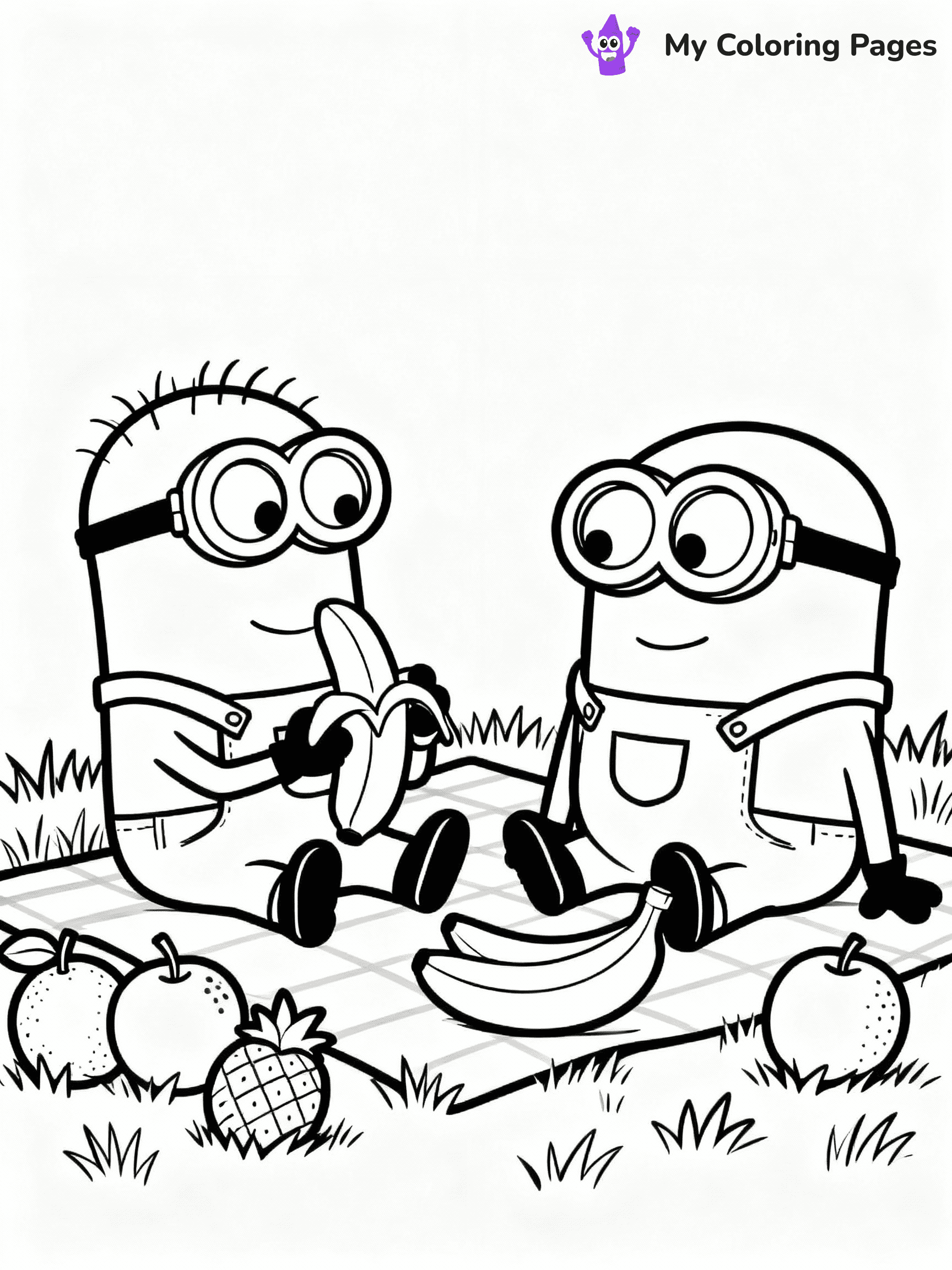 ⚠️ CRITICAL REQUIREMENT - ABSOLUTE BLACK AND WHITE ONLY ⚠️
This MUST be a BLACK AND WHITE line drawing ONLY. NO COLORS whatsoever.
- ONLY pure black lines (#000000) on pure white background (#FFFFFF)
- ABSOLUTELY NO colors, NO shading, NO gradients, NO grayscale
- If there are ANY colors in the output, the image is REJECTED
- This is a COLORING PAGE - meant to be COLORED IN by children
- The output must be UNCOLORED line art ready for coloring
⚠️ SUBJECT TO DRAW: Minions in Minions animation style, having a banana picnic, sitting on grass, various fruits around
(REMEMBER: Output must be BLACK AND WHITE line art only, NOT colored!)
# COLORING PAGE: BLACK OUTLINES ONLY - WHITE BACKGROUND MANDATORY
Create a **coloring book page** using EXACTLY two values: black lines, white space.
## NON-NEGOTIABLE BINARY RULES
- **ONLY #000000 (black) and #FFFFFF (white)** - NO other values exist
- **EVERY PIXEL = BLACK OR WHITE** - no gray/shading/antialiasing
- **WHITE BACKGROUND MANDATORY** - entire canvas stays white
- **ALL SHAPES HOLLOW** - everything is empty outlines waiting to be colored
- **FORBIDDEN:** fills, shading, gradients, patterns, textures, colors
- **NO SOLID REGIONS** - if it's not a thin line, it's wrong
## Universal Line Standards
- Black outlines ONLY - thin, uniform weight
- Every shape completely empty inside
- Closed contours suitable for coloring
- Simple flat illustration - zero depth/3D/realism
- **Style:** Whimsical Doodle Art Alley - rounded, friendly outlines (unless specified)
## Everything = Outline Only
- Characters/animals: hollow shapes
- Objects/clothing: empty contours
- Backgrounds/scenery: line work only
- Natural elements: outlined forms
- Dark/night areas: don't exist (use outlined symbols)
- Textures/patterns: convert to simple lines
## The Test
Can a child color EVERY white space with crayons? If any area is pre-filled/shaded/gray or colored in, it FAILS. Every shape must be waiting to receive color.
**FINAL OUTPUT**: Binary coloring page. Black lines define shapes. White spaces ready for coloring. Nothing else exists. No exceptions. Print-ready.
⚠️ FINAL REMINDER: Draw the subject "Minions in Minions animation style, having a banana picnic, sitting on grass, various fruits around" as BLACK AND WHITE line art. Zero colors in output.