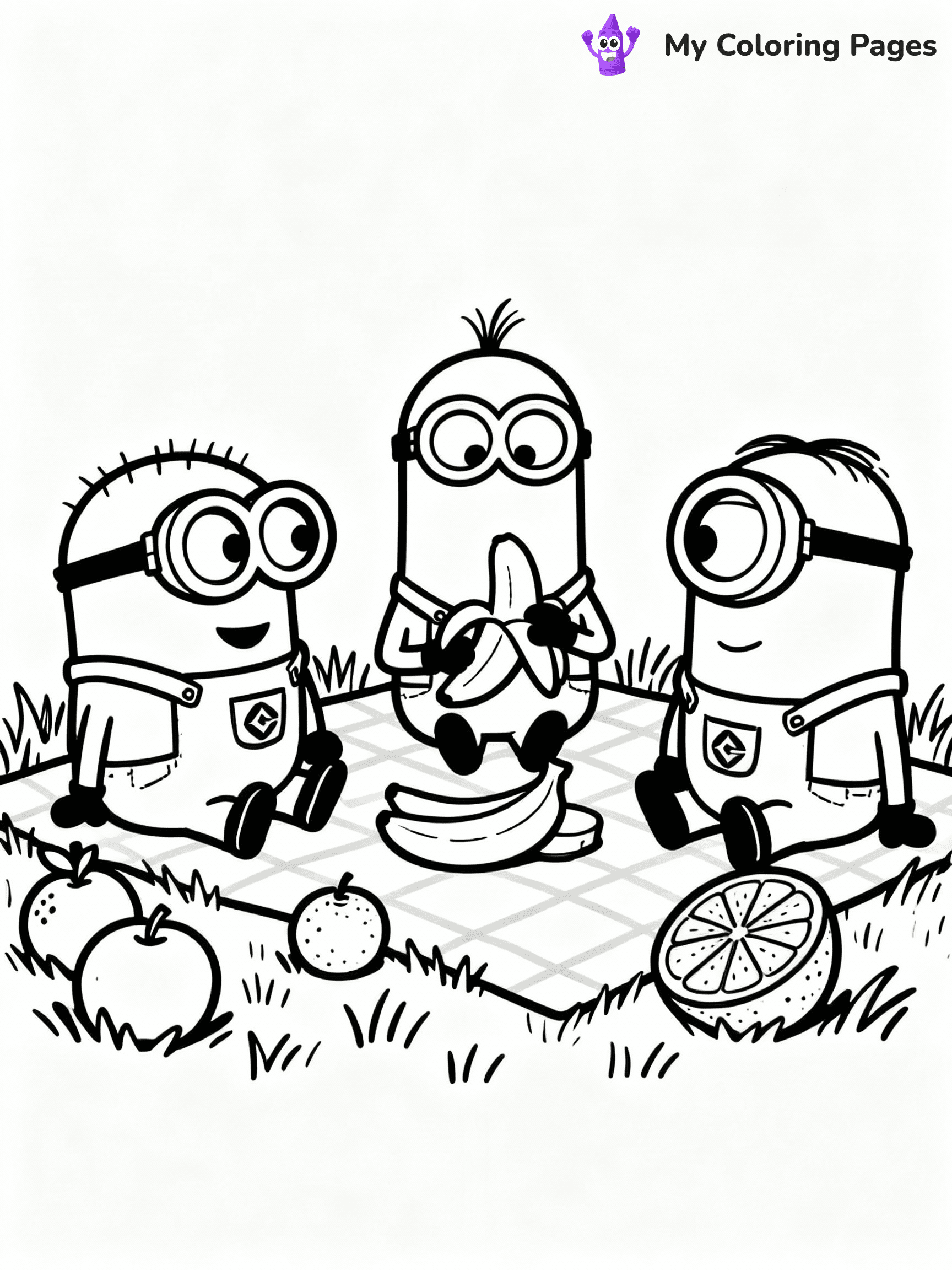 ⚠️ CRITICAL REQUIREMENT - ABSOLUTE BLACK AND WHITE ONLY ⚠️
This MUST be a BLACK AND WHITE line drawing ONLY. NO COLORS whatsoever.
- ONLY pure black lines (#000000) on pure white background (#FFFFFF)
- ABSOLUTELY NO colors, NO shading, NO gradients, NO grayscale
- If there are ANY colors in the output, the image is REJECTED
- This is a COLORING PAGE - meant to be COLORED IN by children
- The output must be UNCOLORED line art ready for coloring
⚠️ SUBJECT TO DRAW: Minions in Minions animation style, having a banana picnic, sitting on grass, various fruits around
(REMEMBER: Output must be BLACK AND WHITE line art only, NOT colored!)
# COLORING PAGE: BLACK OUTLINES ONLY - WHITE BACKGROUND MANDATORY
Create a **coloring book page** using EXACTLY two values: black lines, white space.
## NON-NEGOTIABLE BINARY RULES
- **ONLY #000000 (black) and #FFFFFF (white)** - NO other values exist
- **EVERY PIXEL = BLACK OR WHITE** - no gray/shading/antialiasing
- **WHITE BACKGROUND MANDATORY** - entire canvas stays white
- **ALL SHAPES HOLLOW** - everything is empty outlines waiting to be colored
- **FORBIDDEN:** fills, shading, gradients, patterns, textures, colors
- **NO SOLID REGIONS** - if it's not a thin line, it's wrong
## Universal Line Standards
- Black outlines ONLY - thin, uniform weight
- Every shape completely empty inside
- Closed contours suitable for coloring
- Simple flat illustration - zero depth/3D/realism
- **Style:** Whimsical Doodle Art Alley - rounded, friendly outlines (unless specified)
## Everything = Outline Only
- Characters/animals: hollow shapes
- Objects/clothing: empty contours
- Backgrounds/scenery: line work only
- Natural elements: outlined forms
- Dark/night areas: don't exist (use outlined symbols)
- Textures/patterns: convert to simple lines
## The Test
Can a child color EVERY white space with crayons? If any area is pre-filled/shaded/gray or colored in, it FAILS. Every shape must be waiting to receive color.
**FINAL OUTPUT**: Binary coloring page. Black lines define shapes. White spaces ready for coloring. Nothing else exists. No exceptions. Print-ready.
⚠️ FINAL REMINDER: Draw the subject "Minions in Minions animation style, having a banana picnic, sitting on grass, various fruits around" as BLACK AND WHITE line art. Zero colors in output.