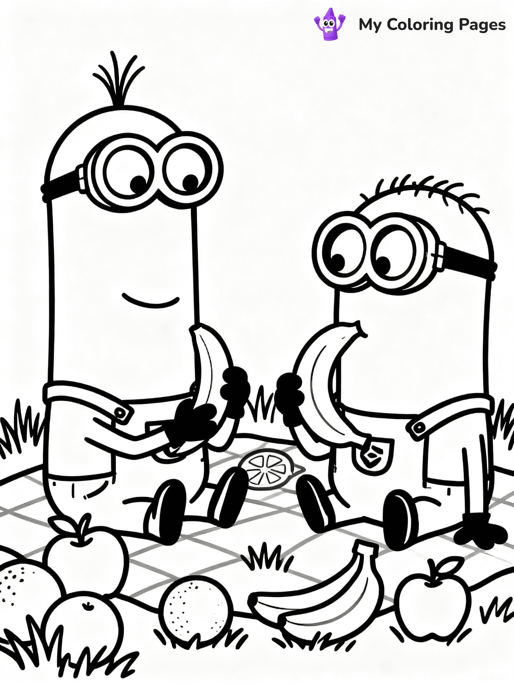 ⚠️ CRITICAL REQUIREMENT - ABSOLUTE BLACK AND WHITE ONLY ⚠️
This MUST be a BLACK AND WHITE line drawing ONLY. NO COLORS whatsoever.
- ONLY pure black lines (#000000) on pure white background (#FFFFFF)
- ABSOLUTELY NO colors, NO shading, NO gradients, NO grayscale
- If there are ANY colors in the output, the image is REJECTED
- This is a COLORING PAGE - meant to be COLORED IN by children
- The output must be UNCOLORED line art ready for coloring
⚠️ SUBJECT TO DRAW: Minions in Minions animation style, having a banana picnic, sitting on grass, various fruits around
(REMEMBER: Output must be BLACK AND WHITE line art only, NOT colored!)
# COLORING PAGE: BLACK OUTLINES ONLY - WHITE BACKGROUND MANDATORY
Create a **coloring book page** using EXACTLY two values: black lines, white space.
## NON-NEGOTIABLE BINARY RULES
- **ONLY #000000 (black) and #FFFFFF (white)** - NO other values exist
- **EVERY PIXEL = BLACK OR WHITE** - no gray/shading/antialiasing
- **WHITE BACKGROUND MANDATORY** - entire canvas stays white
- **ALL SHAPES HOLLOW** - everything is empty outlines waiting to be colored
- **FORBIDDEN:** fills, shading, gradients, patterns, textures, colors
- **NO SOLID REGIONS** - if it's not a thin line, it's wrong
## Universal Line Standards
- Black outlines ONLY - thin, uniform weight
- Every shape completely empty inside
- Closed contours suitable for coloring
- Simple flat illustration - zero depth/3D/realism
- **Style:** Whimsical Doodle Art Alley - rounded, friendly outlines (unless specified)
## Everything = Outline Only
- Characters/animals: hollow shapes
- Objects/clothing: empty contours
- Backgrounds/scenery: line work only
- Natural elements: outlined forms
- Dark/night areas: don't exist (use outlined symbols)
- Textures/patterns: convert to simple lines
## The Test
Can a child color EVERY white space with crayons? If any area is pre-filled/shaded/gray or colored in, it FAILS. Every shape must be waiting to receive color.
**FINAL OUTPUT**: Binary coloring page. Black lines define shapes. White spaces ready for coloring. Nothing else exists. No exceptions. Print-ready.
⚠️ FINAL REMINDER: Draw the subject "Minions in Minions animation style, having a banana picnic, sitting on grass, various fruits around" as BLACK AND WHITE line art. Zero colors in output.