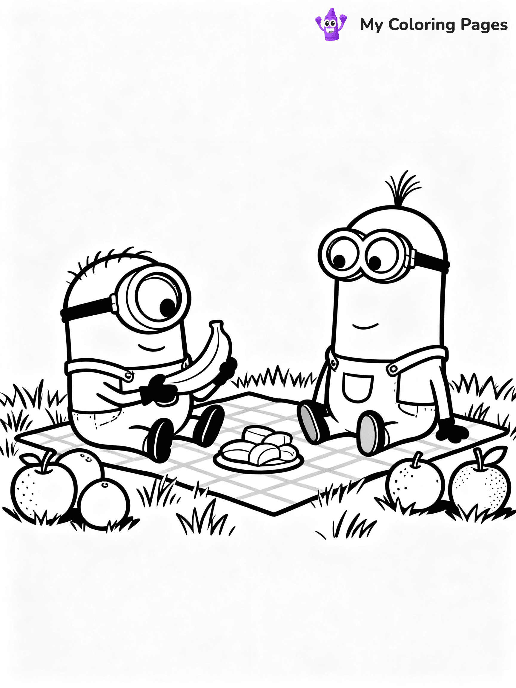 ⚠️ CRITICAL REQUIREMENT - ABSOLUTE BLACK AND WHITE ONLY ⚠️
This MUST be a BLACK AND WHITE line drawing ONLY. NO COLORS whatsoever.
- ONLY pure black lines (#000000) on pure white background (#FFFFFF)
- ABSOLUTELY NO colors, NO shading, NO gradients, NO grayscale
- If there are ANY colors in the output, the image is REJECTED
- This is a COLORING PAGE - meant to be COLORED IN by children
- The output must be UNCOLORED line art ready for coloring
⚠️ SUBJECT TO DRAW: Minions in Minions animation style, having a banana picnic, sitting on grass, various fruits around
(REMEMBER: Output must be BLACK AND WHITE line art only, NOT colored!)
# COLORING PAGE: BLACK OUTLINES ONLY - WHITE BACKGROUND MANDATORY
Create a **coloring book page** using EXACTLY two values: black lines, white space.
## NON-NEGOTIABLE BINARY RULES
- **ONLY #000000 (black) and #FFFFFF (white)** - NO other values exist
- **EVERY PIXEL = BLACK OR WHITE** - no gray/shading/antialiasing
- **WHITE BACKGROUND MANDATORY** - entire canvas stays white
- **ALL SHAPES HOLLOW** - everything is empty outlines waiting to be colored
- **FORBIDDEN:** fills, shading, gradients, patterns, textures, colors
- **NO SOLID REGIONS** - if it's not a thin line, it's wrong
## Universal Line Standards
- Black outlines ONLY - thin, uniform weight
- Every shape completely empty inside
- Closed contours suitable for coloring
- Simple flat illustration - zero depth/3D/realism
- **Style:** Whimsical Doodle Art Alley - rounded, friendly outlines (unless specified)
## Everything = Outline Only
- Characters/animals: hollow shapes
- Objects/clothing: empty contours
- Backgrounds/scenery: line work only
- Natural elements: outlined forms
- Dark/night areas: don't exist (use outlined symbols)
- Textures/patterns: convert to simple lines
## The Test
Can a child color EVERY white space with crayons? If any area is pre-filled/shaded/gray or colored in, it FAILS. Every shape must be waiting to receive color.
**FINAL OUTPUT**: Binary coloring page. Black lines define shapes. White spaces ready for coloring. Nothing else exists. No exceptions. Print-ready.
⚠️ FINAL REMINDER: Draw the subject "Minions in Minions animation style, having a banana picnic, sitting on grass, various fruits around" as BLACK AND WHITE line art. Zero colors in output.