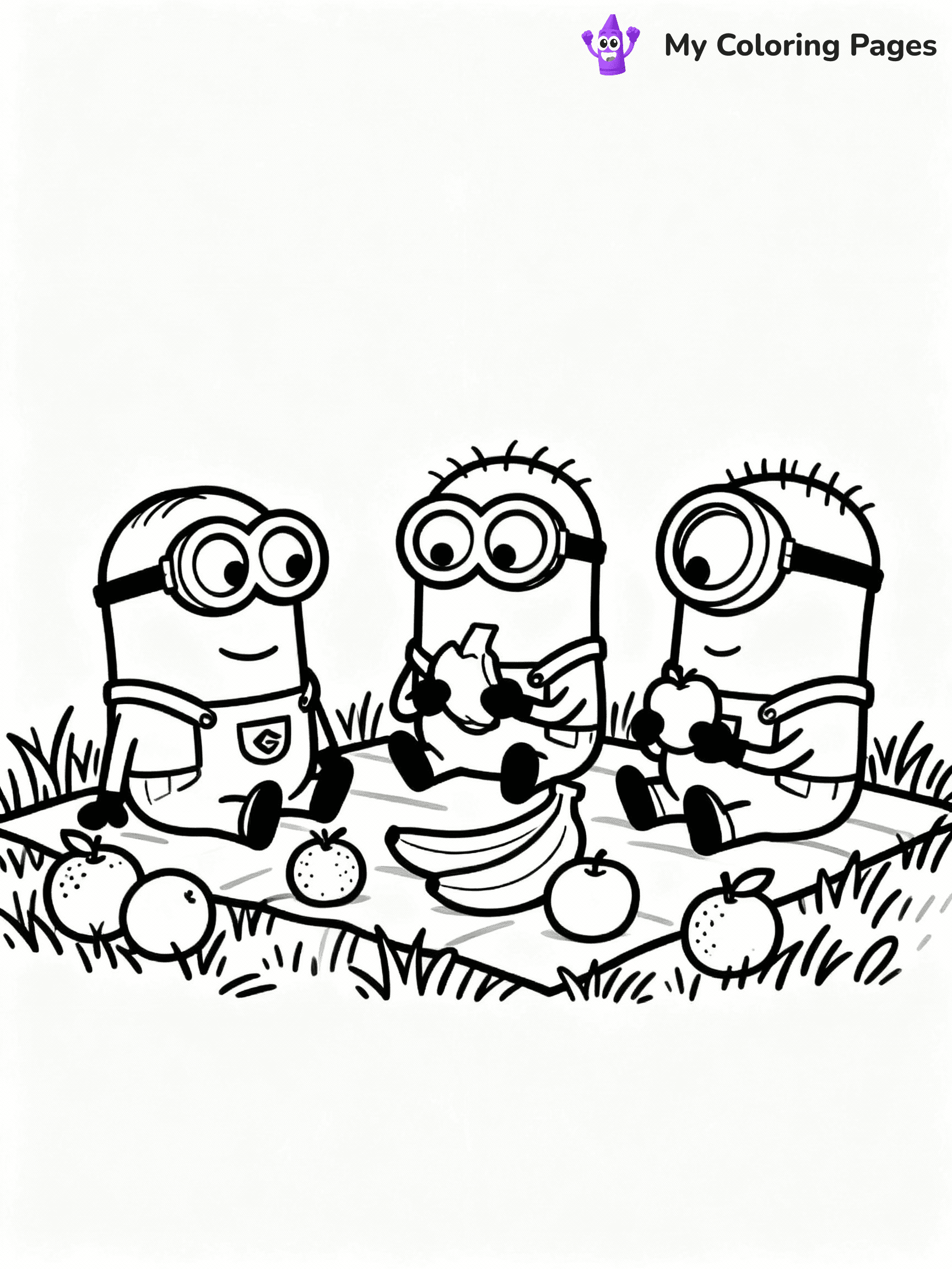 ⚠️ CRITICAL REQUIREMENT - ABSOLUTE BLACK AND WHITE ONLY ⚠️
This MUST be a BLACK AND WHITE line drawing ONLY. NO COLORS whatsoever.
- ONLY pure black lines (#000000) on pure white background (#FFFFFF)
- ABSOLUTELY NO colors, NO shading, NO gradients, NO grayscale
- If there are ANY colors in the output, the image is REJECTED
- This is a COLORING PAGE - meant to be COLORED IN by children
- The output must be UNCOLORED line art ready for coloring
⚠️ SUBJECT TO DRAW: Minions in Minions animation style, having a banana picnic, sitting on grass, various fruits around
(REMEMBER: Output must be BLACK AND WHITE line art only, NOT colored!)
# COLORING PAGE: BLACK OUTLINES ONLY - WHITE BACKGROUND MANDATORY
Create a **coloring book page** using EXACTLY two values: black lines, white space.
## NON-NEGOTIABLE BINARY RULES
- **ONLY #000000 (black) and #FFFFFF (white)** - NO other values exist
- **EVERY PIXEL = BLACK OR WHITE** - no gray/shading/antialiasing
- **WHITE BACKGROUND MANDATORY** - entire canvas stays white
- **ALL SHAPES HOLLOW** - everything is empty outlines waiting to be colored
- **FORBIDDEN:** fills, shading, gradients, patterns, textures, colors
- **NO SOLID REGIONS** - if it's not a thin line, it's wrong
## Universal Line Standards
- Black outlines ONLY - thin, uniform weight
- Every shape completely empty inside
- Closed contours suitable for coloring
- Simple flat illustration - zero depth/3D/realism
- **Style:** Whimsical Doodle Art Alley - rounded, friendly outlines (unless specified)
## Everything = Outline Only
- Characters/animals: hollow shapes
- Objects/clothing: empty contours
- Backgrounds/scenery: line work only
- Natural elements: outlined forms
- Dark/night areas: don't exist (use outlined symbols)
- Textures/patterns: convert to simple lines
## The Test
Can a child color EVERY white space with crayons? If any area is pre-filled/shaded/gray or colored in, it FAILS. Every shape must be waiting to receive color.
**FINAL OUTPUT**: Binary coloring page. Black lines define shapes. White spaces ready for coloring. Nothing else exists. No exceptions. Print-ready.
⚠️ FINAL REMINDER: Draw the subject "Minions in Minions animation style, having a banana picnic, sitting on grass, various fruits around" as BLACK AND WHITE line art. Zero colors in output.