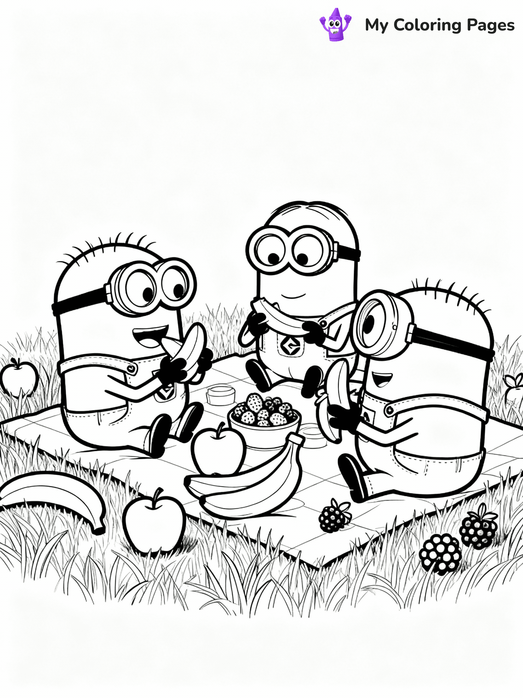 ⚠️ CRITICAL REQUIREMENT - ABSOLUTE BLACK AND WHITE ONLY ⚠️
This MUST be a BLACK AND WHITE line drawing ONLY. NO COLORS whatsoever.
- ONLY pure black lines (#000000) on pure white background (#FFFFFF)
- ABSOLUTELY NO colors, NO shading, NO gradients, NO grayscale
- If there are ANY colors in the output, the image is REJECTED
- This is a COLORING PAGE - meant to be COLORED IN by children
- The output must be UNCOLORED line art ready for coloring
⚠️ SUBJECT TO DRAW: Minions in Minions animation style, having a banana picnic, sitting on grass, various fruits around
(REMEMBER: Output must be BLACK AND WHITE line art only, NOT colored!)
# COLORING PAGE: BLACK OUTLINES ONLY - WHITE BACKGROUND MANDATORY
Create a **coloring book page** using EXACTLY two values: black lines, white space.
## NON-NEGOTIABLE BINARY RULES
- **ONLY #000000 (black) and #FFFFFF (white)** - NO other values exist
- **EVERY PIXEL = BLACK OR WHITE** - no gray/shading/antialiasing
- **WHITE BACKGROUND MANDATORY** - entire canvas stays white
- **ALL SHAPES HOLLOW** - everything is empty outlines waiting to be colored
- **FORBIDDEN:** fills, shading, gradients, patterns, textures, colors
- **NO SOLID REGIONS** - if it's not a thin line, it's wrong
## Universal Line Standards
- Black outlines ONLY - thin, uniform weight
- Every shape completely empty inside
- Closed contours suitable for coloring
- Simple flat illustration - zero depth/3D/realism
- **Style:** Whimsical Doodle Art Alley - rounded, friendly outlines (unless specified)
## Everything = Outline Only
- Characters/animals: hollow shapes
- Objects/clothing: empty contours
- Backgrounds/scenery: line work only
- Natural elements: outlined forms
- Dark/night areas: don't exist (use outlined symbols)
- Textures/patterns: convert to simple lines
## The Test
Can a child color EVERY white space with crayons? If any area is pre-filled/shaded/gray or colored in, it FAILS. Every shape must be waiting to receive color.
**FINAL OUTPUT**: Binary coloring page. Black lines define shapes. White spaces ready for coloring. Nothing else exists. No exceptions. Print-ready.
⚠️ FINAL REMINDER: Draw the subject "Minions in Minions animation style, having a banana picnic, sitting on grass, various fruits around" as BLACK AND WHITE line art. Zero colors in output.