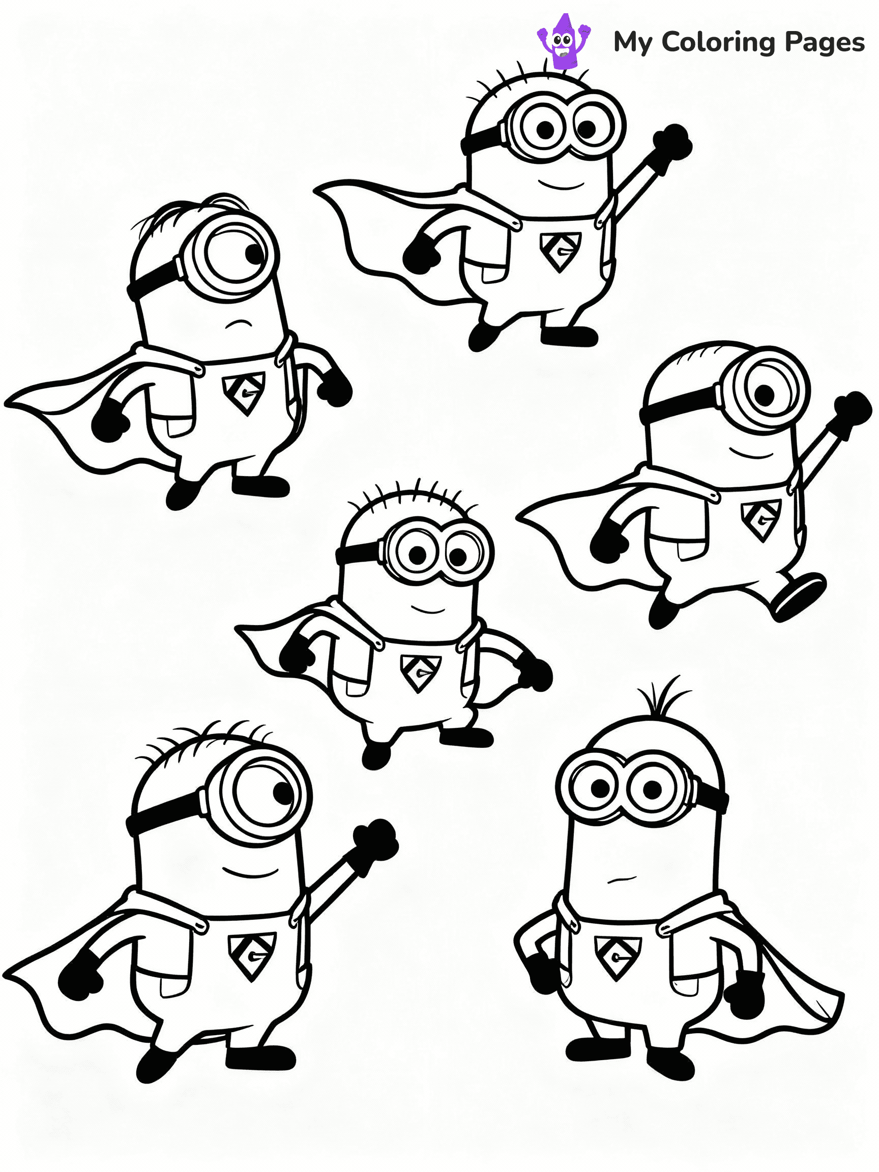 ⚠️ CRITICAL REQUIREMENT - ABSOLUTE BLACK AND WHITE ONLY ⚠️
This MUST be a BLACK AND WHITE line drawing ONLY. NO COLORS whatsoever.
- ONLY pure black lines (#000000) on pure white background (#FFFFFF)
- ABSOLUTELY NO colors, NO shading, NO gradients, NO grayscale
- If there are ANY colors in the output, the image is REJECTED
- This is a COLORING PAGE - meant to be COLORED IN by children
- The output must be UNCOLORED line art ready for coloring
⚠️ SUBJECT TO DRAW: Minions in Minions animation style, dressed as superheroes, capes flowing, striking dynamic poses
(REMEMBER: Output must be BLACK AND WHITE line art only, NOT colored!)
# COLORING PAGE: BLACK OUTLINES ONLY - WHITE BACKGROUND MANDATORY
Create a **coloring book page** using EXACTLY two values: black lines, white space.
## NON-NEGOTIABLE BINARY RULES
- **ONLY #000000 (black) and #FFFFFF (white)** - NO other values exist
- **EVERY PIXEL = BLACK OR WHITE** - no gray/shading/antialiasing
- **WHITE BACKGROUND MANDATORY** - entire canvas stays white
- **ALL SHAPES HOLLOW** - everything is empty outlines waiting to be colored
- **FORBIDDEN:** fills, shading, gradients, patterns, textures, colors
- **NO SOLID REGIONS** - if it's not a thin line, it's wrong
## Universal Line Standards
- Black outlines ONLY - thin, uniform weight
- Every shape completely empty inside
- Closed contours suitable for coloring
- Simple flat illustration - zero depth/3D/realism
- **Style:** Whimsical Doodle Art Alley - rounded, friendly outlines (unless specified)
## Everything = Outline Only
- Characters/animals: hollow shapes
- Objects/clothing: empty contours
- Backgrounds/scenery: line work only
- Natural elements: outlined forms
- Dark/night areas: don't exist (use outlined symbols)
- Textures/patterns: convert to simple lines
## The Test
Can a child color EVERY white space with crayons? If any area is pre-filled/shaded/gray or colored in, it FAILS. Every shape must be waiting to receive color.
**FINAL OUTPUT**: Binary coloring page. Black lines define shapes. White spaces ready for coloring. Nothing else exists. No exceptions. Print-ready.
⚠️ FINAL REMINDER: Draw the subject "Minions in Minions animation style, dressed as superheroes, capes flowing, striking dynamic poses" as BLACK AND WHITE line art. Zero colors in output.