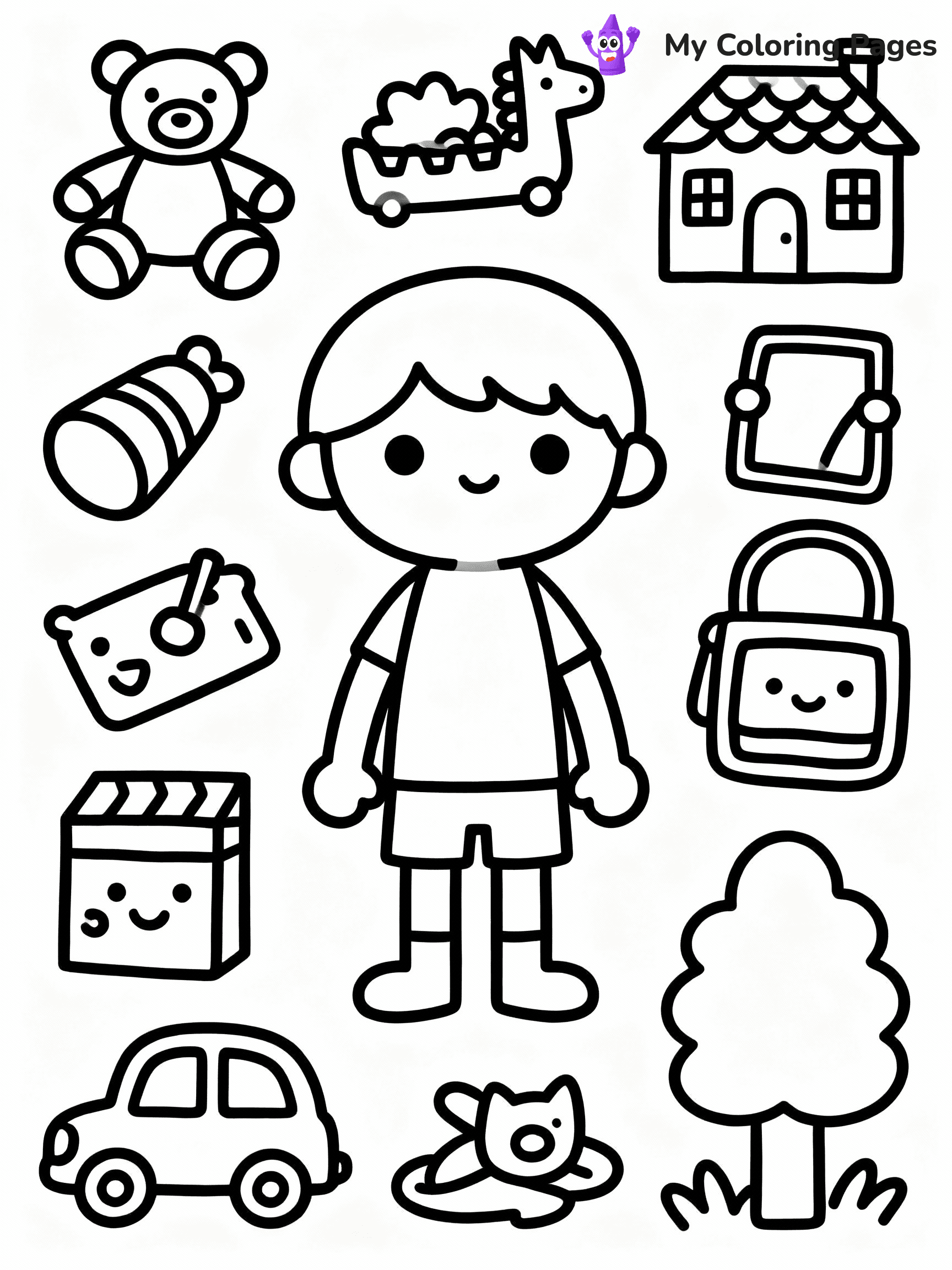 ⚠️ CRITICAL REQUIREMENT - ABSOLUTE BLACK AND WHITE ONLY ⚠️
This MUST be a BLACK AND WHITE line drawing ONLY. NO COLORS whatsoever.
- ONLY pure black lines (#000000) on pure white background (#FFFFFF)
- ABSOLUTELY NO colors, NO shading, NO gradients, NO grayscale
- If there are ANY colors in the output, the image is REJECTED
- This is a COLORING PAGE - meant to be COLORED IN by children
- The output must be UNCOLORED line art ready for coloring
⚠️ SUBJECT TO DRAW: Toca Boca
(REMEMBER: Output must be BLACK AND WHITE line art only, NOT colored!)
# COLORING PAGE: BLACK OUTLINES ONLY - WHITE BACKGROUND MANDATORY
Create a **coloring book page** using EXACTLY two values: black lines, white space.
## NON-NEGOTIABLE BINARY RULES
- **ONLY #000000 (black) and #FFFFFF (white)** - NO other values exist
- **EVERY PIXEL = BLACK OR WHITE** - no gray/shading/antialiasing
- **WHITE BACKGROUND MANDATORY** - entire canvas stays white
- **ALL SHAPES HOLLOW** - everything is empty outlines waiting to be colored
- **FORBIDDEN:** fills, shading, gradients, patterns, textures, colors
- **NO SOLID REGIONS** - if it's not a thin line, it's wrong
## Universal Line Standards
- Black outlines ONLY - thin, uniform weight
- Every shape completely empty inside
- Closed contours suitable for coloring
- Simple flat illustration - zero depth/3D/realism
- **Style:** Whimsical Doodle Art Alley - rounded, friendly outlines (unless specified)
## Everything = Outline Only
- Characters/animals: hollow shapes
- Objects/clothing: empty contours
- Backgrounds/scenery: line work only
- Natural elements: outlined forms
- Dark/night areas: don't exist (use outlined symbols)
- Textures/patterns: convert to simple lines
## The Test
Can a child color EVERY white space with crayons? If any area is pre-filled/shaded/gray or colored in, it FAILS. Every shape must be waiting to receive color.
**FINAL OUTPUT**: Binary coloring page. Black lines define shapes. White spaces ready for coloring. Nothing else exists. No exceptions. Print-ready.
⚠️ FINAL REMINDER: Draw the subject "Toca Boca" as BLACK AND WHITE line art. Zero colors in output.