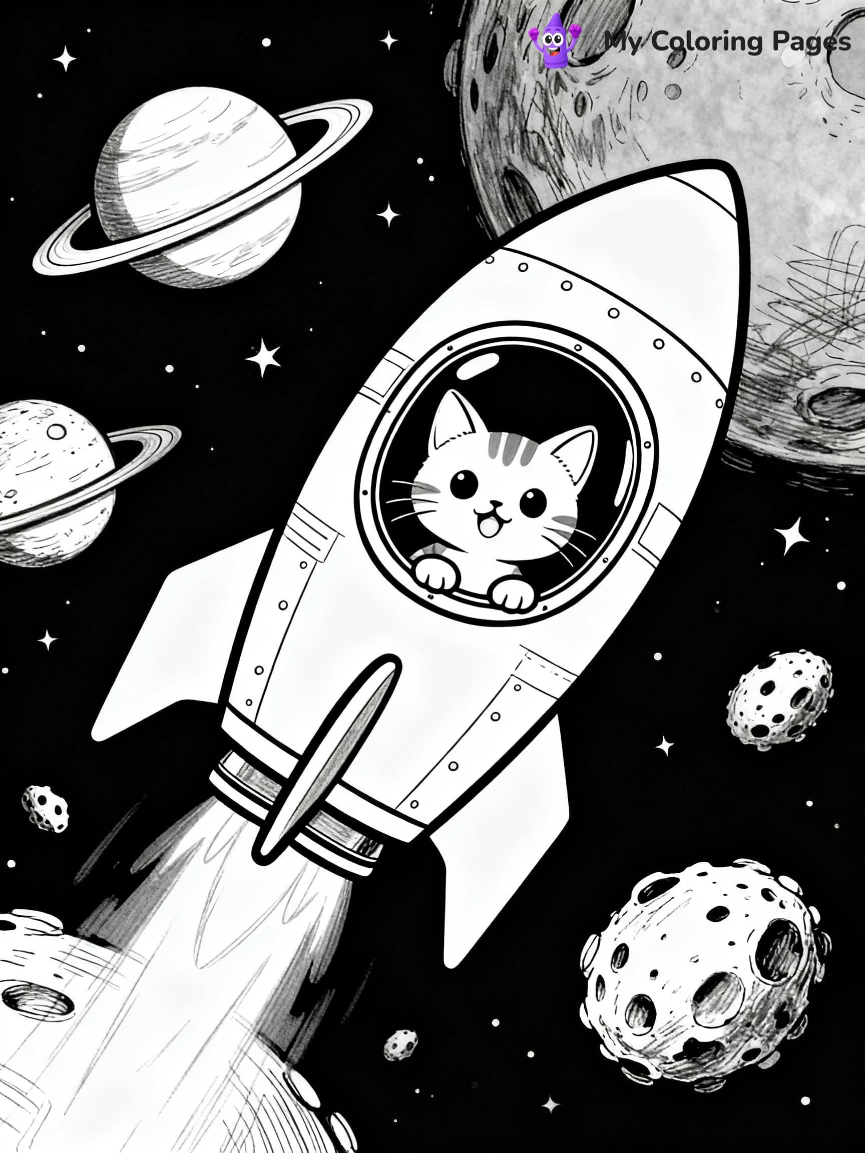 Space Cat Coloring Pages - 23