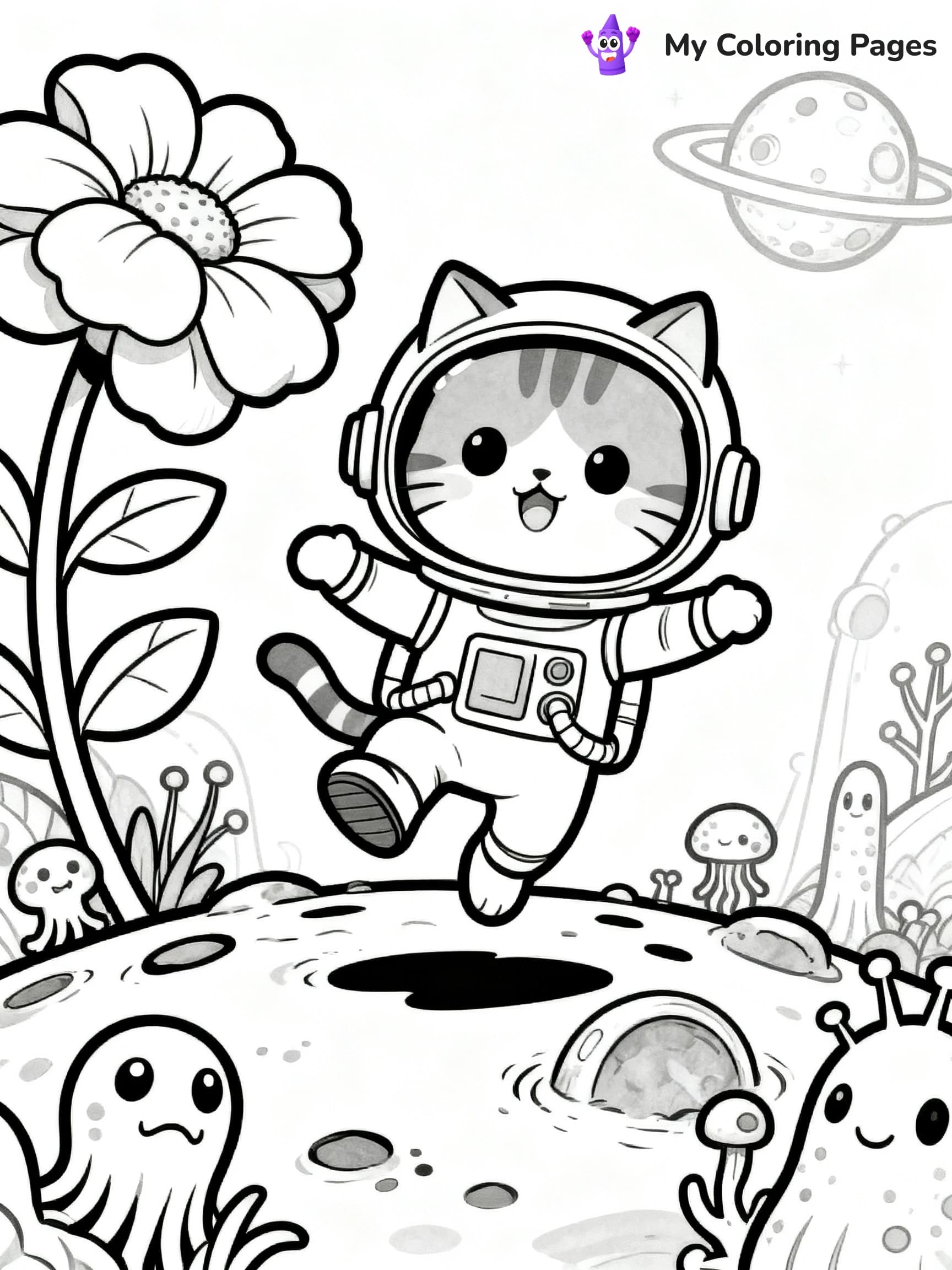 Space Cat Coloring Pages - 2