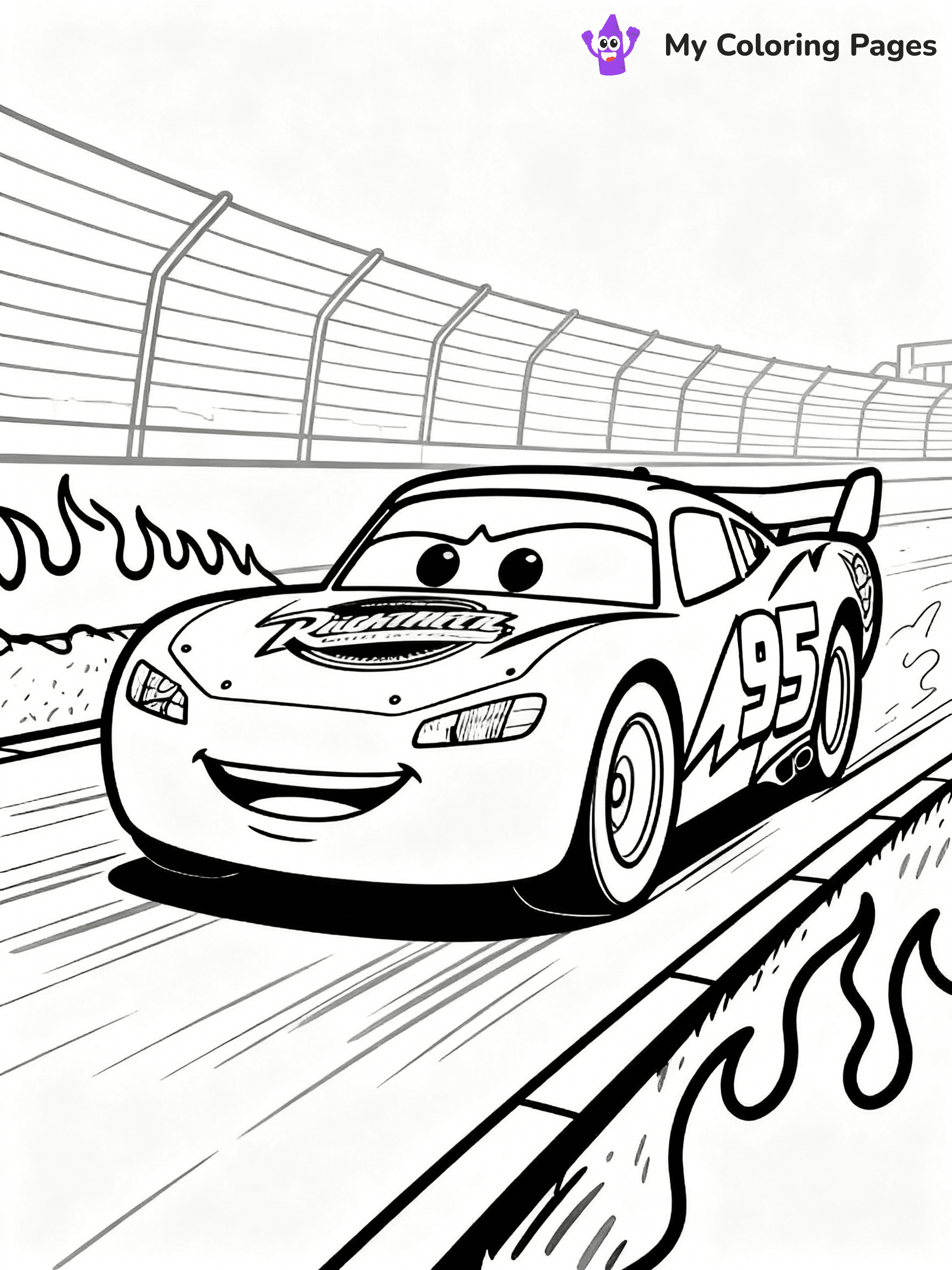 ⚠️ CRITICAL REQUIREMENT - ABSOLUTE BLACK AND WHITE ONLY ⚠️
This MUST be a BLACK AND WHITE line drawing ONLY. NO COLORS whatsoever.
- ONLY pure black lines (#000000) on pure white background (#FFFFFF)
- ABSOLUTELY NO colors, NO shading, NO gradients, NO grayscale
- If there are ANY colors in the output, the image is REJECTED
- This is a COLORING PAGE - meant to be COLORED IN by children
- The output must be UNCOLORED line art ready for coloring
⚠️ SUBJECT TO DRAW: Lightning McQueen from Cars in Pixar animation style, speeding on a racetrack, flames painted on the sides
(REMEMBER: Output must be BLACK AND WHITE line art only, NOT colored!)
# COLORING PAGE: BLACK OUTLINES ONLY - WHITE BACKGROUND MANDATORY
Create a **coloring book page** using EXACTLY two values: black lines, white space.
## NON-NEGOTIABLE BINARY RULES
- **ONLY #000000 (black) and #FFFFFF (white)** - NO other values exist
- **EVERY PIXEL = BLACK OR WHITE** - no gray/shading/antialiasing
- **WHITE BACKGROUND MANDATORY** - entire canvas stays white
- **ALL SHAPES HOLLOW** - everything is empty outlines waiting to be colored
- **FORBIDDEN:** fills, shading, gradients, patterns, textures, colors
- **NO SOLID REGIONS** - if it's not a thin line, it's wrong
## Universal Line Standards
- Black outlines ONLY - thin, uniform weight
- Every shape completely empty inside
- Closed contours suitable for coloring
- Simple flat illustration - zero depth/3D/realism
- **Style:** Whimsical Doodle Art Alley - rounded, friendly outlines (unless specified)
## Everything = Outline Only
- Characters/animals: hollow shapes
- Objects/clothing: empty contours
- Backgrounds/scenery: line work only
- Natural elements: outlined forms
- Dark/night areas: don't exist (use outlined symbols)
- Textures/patterns: convert to simple lines
## The Test
Can a child color EVERY white space with crayons? If any area is pre-filled/shaded/gray or colored in, it FAILS. Every shape must be waiting to receive color.
**FINAL OUTPUT**: Binary coloring page. Black lines define shapes. White spaces ready for coloring. Nothing else exists. No exceptions. Print-ready.
⚠️ FINAL REMINDER: Draw the subject "Lightning McQueen from Cars in Pixar animation style, speeding on a racetrack, flames painted on the sides" as BLACK AND WHITE line art. Zero colors in output.