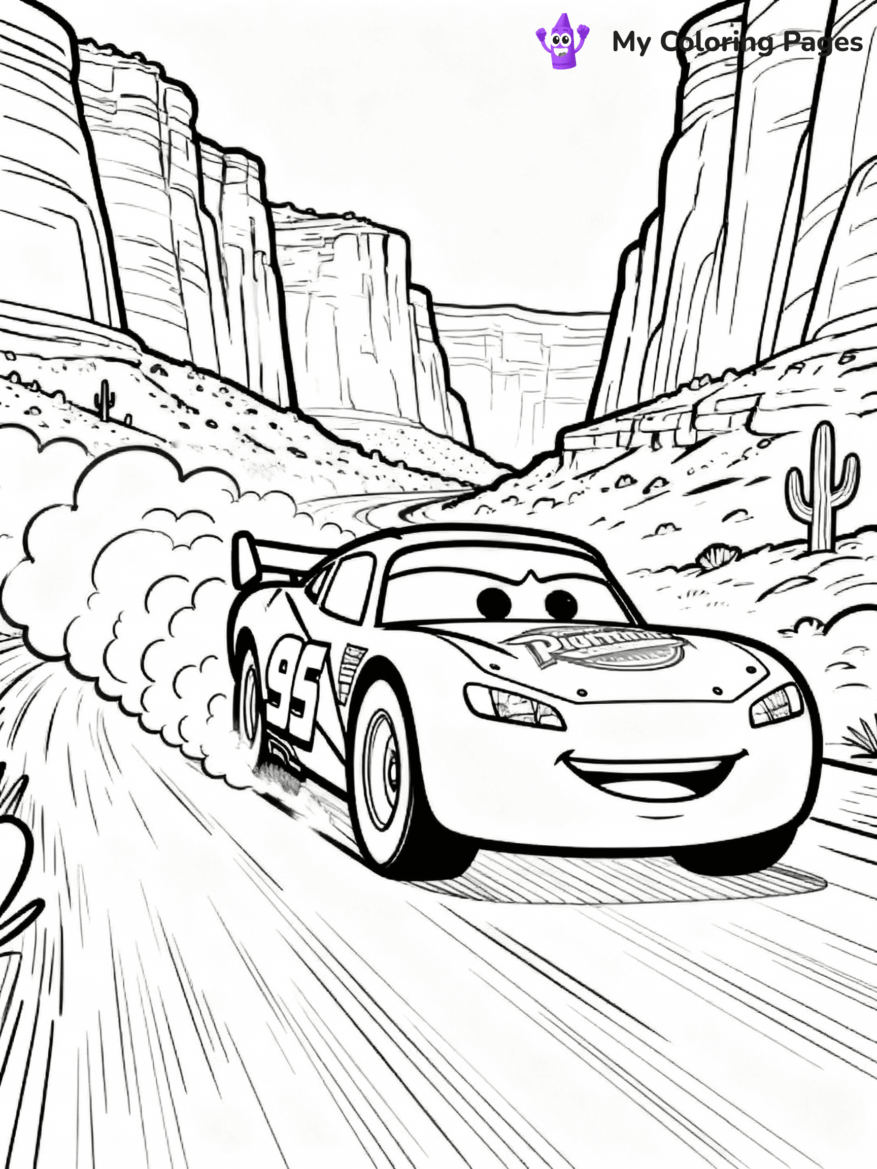 ⚠️ CRITICAL REQUIREMENT - ABSOLUTE BLACK AND WHITE ONLY ⚠️
This MUST be a BLACK AND WHITE line drawing ONLY. NO COLORS whatsoever.
- ONLY pure black lines (#000000) on pure white background (#FFFFFF)
- ABSOLUTELY NO colors, NO shading, NO gradients, NO grayscale
- If there are ANY colors in the output, the image is REJECTED
- This is a COLORING PAGE - meant to be COLORED IN by children
- The output must be UNCOLORED line art ready for coloring
⚠️ SUBJECT TO DRAW: Lightning McQueen racing through desert canyons in Pixar animation style, dust trailing behind vibrant red chassis today
(REMEMBER: Output must be BLACK AND WHITE line art only, NOT colored!)
# COLORING PAGE: BLACK OUTLINES ONLY - WHITE BACKGROUND MANDATORY
Create a **coloring book page** using EXACTLY two values: black lines, white space.
## NON-NEGOTIABLE BINARY RULES
- **ONLY #000000 (black) and #FFFFFF (white)** - NO other values exist
- **EVERY PIXEL = BLACK OR WHITE** - no gray/shading/antialiasing
- **WHITE BACKGROUND MANDATORY** - entire canvas stays white
- **ALL SHAPES HOLLOW** - everything is empty outlines waiting to be colored
- **FORBIDDEN:** fills, shading, gradients, patterns, textures, colors
- **NO SOLID REGIONS** - if it's not a thin line, it's wrong
## Universal Line Standards
- Black outlines ONLY - thin, uniform weight
- Every shape completely empty inside
- Closed contours suitable for coloring
- Simple flat illustration - zero depth/3D/realism
- **Style:** Whimsical Doodle Art Alley - rounded, friendly outlines (unless specified)
## Everything = Outline Only
- Characters/animals: hollow shapes
- Objects/clothing: empty contours
- Backgrounds/scenery: line work only
- Natural elements: outlined forms
- Dark/night areas: don't exist (use outlined symbols)
- Textures/patterns: convert to simple lines
## The Test
Can a child color EVERY white space with crayons? If any area is pre-filled/shaded/gray or colored in, it FAILS. Every shape must be waiting to receive color.
**FINAL OUTPUT**: Binary coloring page. Black lines define shapes. White spaces ready for coloring. Nothing else exists. No exceptions. Print-ready.
⚠️ FINAL REMINDER: Draw the subject "Lightning McQueen racing through desert canyons in Pixar animation style, dust trailing behind vibrant red chassis today" as BLACK AND WHITE line art. Zero colors in output.