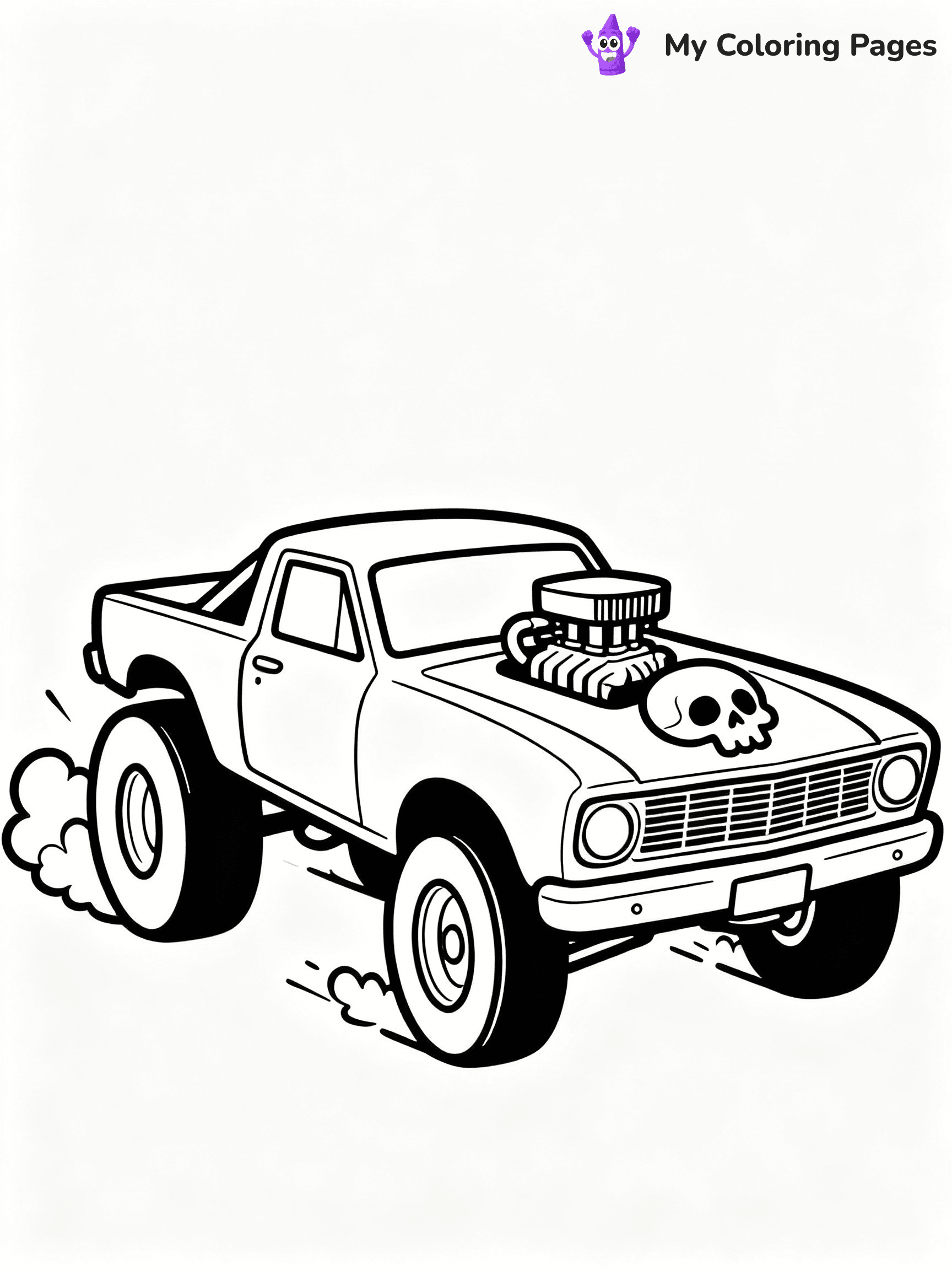 ⚠️ CRITICAL REQUIREMENT - ABSOLUTE BLACK AND WHITE ONLY ⚠️
This MUST be a BLACK AND WHITE line drawing ONLY. NO COLORS whatsoever.
- ONLY pure black lines (#000000) on pure white background (#FFFFFF)
- ABSOLUTELY NO colors, NO shading, NO gradients, NO grayscale
- If there are ANY colors in the output, the image is REJECTED
- This is a COLORING PAGE - meant to be COLORED IN by children
- The output must be UNCOLORED line art ready for coloring
⚠️ SUBJECT TO DRAW: Bone Shaker from Hot Wheels in classic Hot Wheels style, revving engine, skull motif on hood, tires kicking up dust
(REMEMBER: Output must be BLACK AND WHITE line art only, NOT colored!)
# COLORING PAGE: BLACK OUTLINES ONLY - WHITE BACKGROUND MANDATORY
Create a **coloring book page** using EXACTLY two values: black lines, white space.
## NON-NEGOTIABLE BINARY RULES
- **ONLY #000000 (black) and #FFFFFF (white)** - NO other values exist
- **EVERY PIXEL = BLACK OR WHITE** - no gray/shading/antialiasing
- **WHITE BACKGROUND MANDATORY** - entire canvas stays white
- **ALL SHAPES HOLLOW** - everything is empty outlines waiting to be colored
- **FORBIDDEN:** fills, shading, gradients, patterns, textures, colors
- **NO SOLID REGIONS** - if it's not a thin line, it's wrong
## Universal Line Standards
- Black outlines ONLY - thin, uniform weight
- Every shape completely empty inside
- Closed contours suitable for coloring
- Simple flat illustration - zero depth/3D/realism
- **Style:** Whimsical Doodle Art Alley - rounded, friendly outlines (unless specified)
## Everything = Outline Only
- Characters/animals: hollow shapes
- Objects/clothing: empty contours
- Backgrounds/scenery: line work only
- Natural elements: outlined forms
- Dark/night areas: don't exist (use outlined symbols)
- Textures/patterns: convert to simple lines
## The Test
Can a child color EVERY white space with crayons? If any area is pre-filled/shaded/gray or colored in, it FAILS. Every shape must be waiting to receive color.
**FINAL OUTPUT**: Binary coloring page. Black lines define shapes. White spaces ready for coloring. Nothing else exists. No exceptions. Print-ready.
⚠️ FINAL REMINDER: Draw the subject "Bone Shaker from Hot Wheels in classic Hot Wheels style, revving engine, skull motif on hood, tires kicking up dust" as BLACK AND WHITE line art. Zero colors in output.