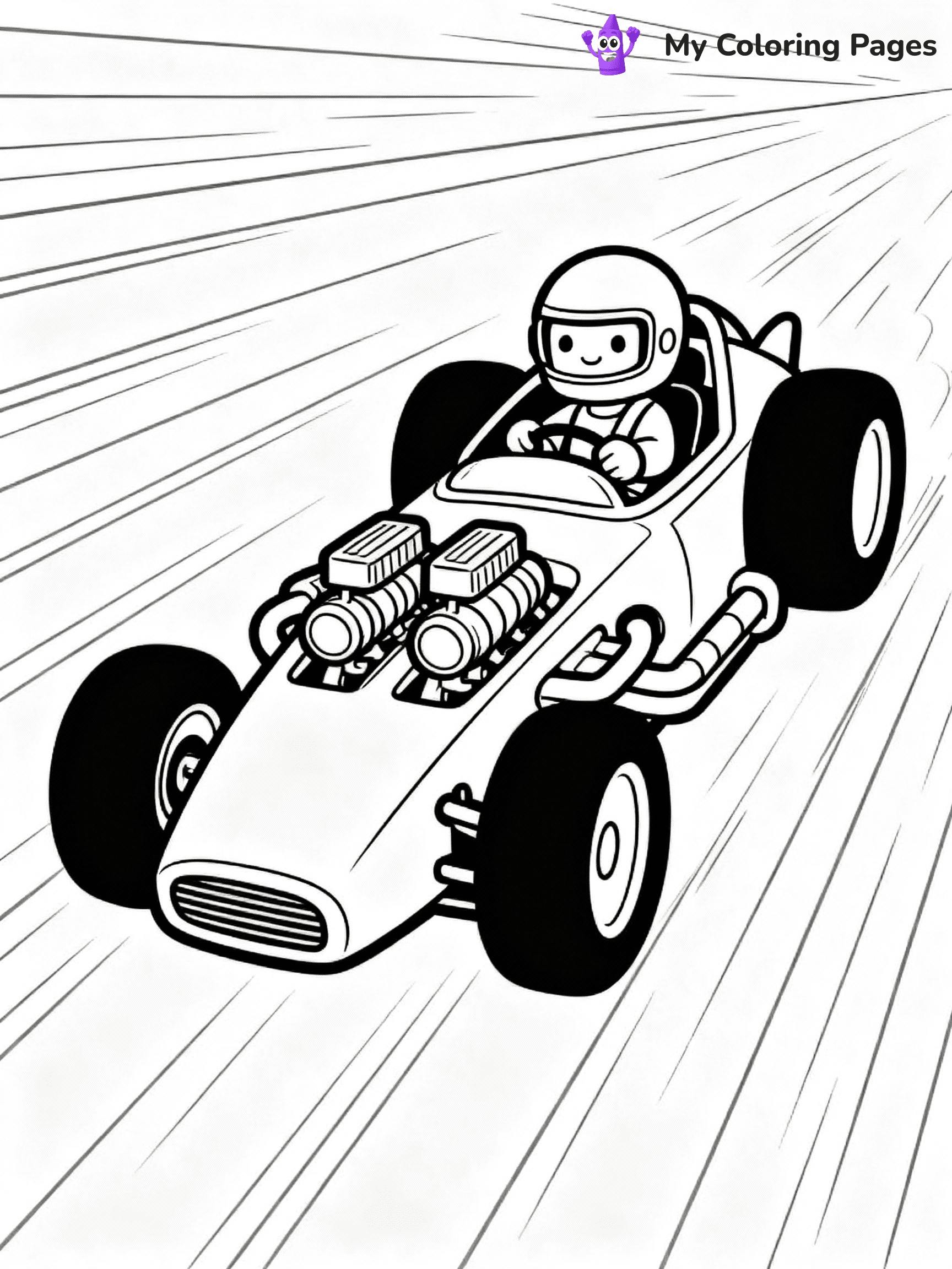⚠️ CRITICAL REQUIREMENT - ABSOLUTE BLACK AND WHITE ONLY ⚠️
This MUST be a BLACK AND WHITE line drawing ONLY. NO COLORS whatsoever.
- ONLY pure black lines (#000000) on pure white background (#FFFFFF)
- ABSOLUTELY NO colors, NO shading, NO gradients, NO grayscale
- If there are ANY colors in the output, the image is REJECTED
- This is a COLORING PAGE - meant to be COLORED IN by children
- The output must be UNCOLORED line art ready for coloring
⚠️ SUBJECT TO DRAW: Twin Mill from Hot Wheels in sleek racing style, showcasing dual engines, racing helmet on driver, speed lines in background
(REMEMBER: Output must be BLACK AND WHITE line art only, NOT colored!)
# COLORING PAGE: BLACK OUTLINES ONLY - WHITE BACKGROUND MANDATORY
Create a **coloring book page** using EXACTLY two values: black lines, white space.
## NON-NEGOTIABLE BINARY RULES
- **ONLY #000000 (black) and #FFFFFF (white)** - NO other values exist
- **EVERY PIXEL = BLACK OR WHITE** - no gray/shading/antialiasing
- **WHITE BACKGROUND MANDATORY** - entire canvas stays white
- **ALL SHAPES HOLLOW** - everything is empty outlines waiting to be colored
- **FORBIDDEN:** fills, shading, gradients, patterns, textures, colors
- **NO SOLID REGIONS** - if it's not a thin line, it's wrong
## Universal Line Standards
- Black outlines ONLY - thin, uniform weight
- Every shape completely empty inside
- Closed contours suitable for coloring
- Simple flat illustration - zero depth/3D/realism
- **Style:** Whimsical Doodle Art Alley - rounded, friendly outlines (unless specified)
## Everything = Outline Only
- Characters/animals: hollow shapes
- Objects/clothing: empty contours
- Backgrounds/scenery: line work only
- Natural elements: outlined forms
- Dark/night areas: don't exist (use outlined symbols)
- Textures/patterns: convert to simple lines
## The Test
Can a child color EVERY white space with crayons? If any area is pre-filled/shaded/gray or colored in, it FAILS. Every shape must be waiting to receive color.
**FINAL OUTPUT**: Binary coloring page. Black lines define shapes. White spaces ready for coloring. Nothing else exists. No exceptions. Print-ready.
⚠️ FINAL REMINDER: Draw the subject "Twin Mill from Hot Wheels in sleek racing style, showcasing dual engines, racing helmet on driver, speed lines in background" as BLACK AND WHITE line art. Zero colors in output.