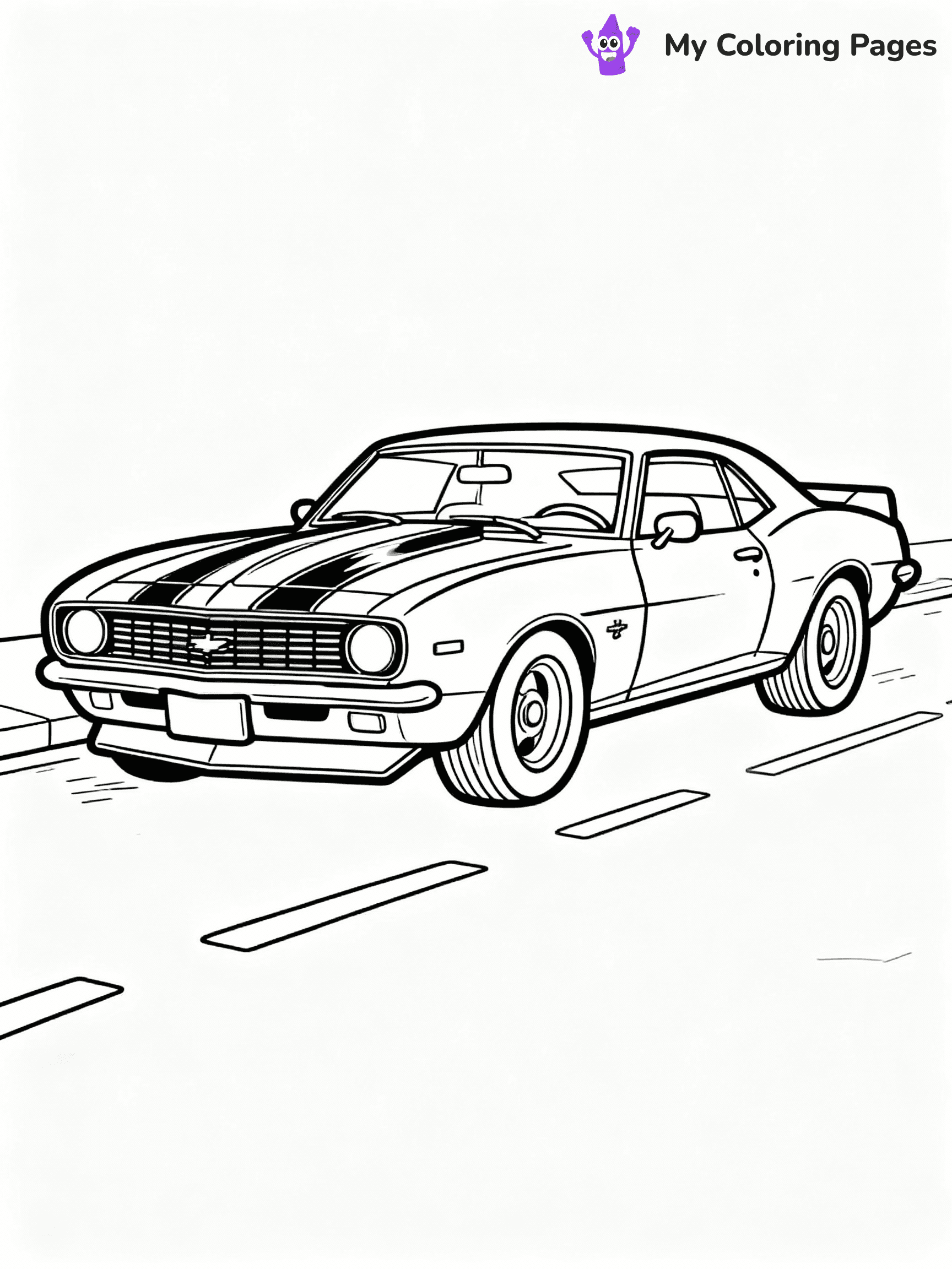 ⚠️ CRITICAL REQUIREMENT - ABSOLUTE BLACK AND WHITE ONLY ⚠️
This MUST be a BLACK AND WHITE line drawing ONLY. NO COLORS whatsoever.
- ONLY pure black lines (#000000) on pure white background (#FFFFFF)
- ABSOLUTELY NO colors, NO shading, NO gradients, NO grayscale
- If there are ANY colors in the output, the image is REJECTED
- This is a COLORING PAGE - meant to be COLORED IN by children
- The output must be UNCOLORED line art ready for coloring
⚠️ SUBJECT TO DRAW: Camaro from Hot Wheels in classic Hot Wheels style, parked on street, retro design, shiny body reflecting sunlight
(REMEMBER: Output must be BLACK AND WHITE line art only, NOT colored!)
# COLORING PAGE: BLACK OUTLINES ONLY - WHITE BACKGROUND MANDATORY
Create a **coloring book page** using EXACTLY two values: black lines, white space.
## NON-NEGOTIABLE BINARY RULES
- **ONLY #000000 (black) and #FFFFFF (white)** - NO other values exist
- **EVERY PIXEL = BLACK OR WHITE** - no gray/shading/antialiasing
- **WHITE BACKGROUND MANDATORY** - entire canvas stays white
- **ALL SHAPES HOLLOW** - everything is empty outlines waiting to be colored
- **FORBIDDEN:** fills, shading, gradients, patterns, textures, colors
- **NO SOLID REGIONS** - if it's not a thin line, it's wrong
## Universal Line Standards
- Black outlines ONLY - thin, uniform weight
- Every shape completely empty inside
- Closed contours suitable for coloring
- Simple flat illustration - zero depth/3D/realism
- **Style:** Whimsical Doodle Art Alley - rounded, friendly outlines (unless specified)
## Everything = Outline Only
- Characters/animals: hollow shapes
- Objects/clothing: empty contours
- Backgrounds/scenery: line work only
- Natural elements: outlined forms
- Dark/night areas: don't exist (use outlined symbols)
- Textures/patterns: convert to simple lines
## The Test
Can a child color EVERY white space with crayons? If any area is pre-filled/shaded/gray or colored in, it FAILS. Every shape must be waiting to receive color.
**FINAL OUTPUT**: Binary coloring page. Black lines define shapes. White spaces ready for coloring. Nothing else exists. No exceptions. Print-ready.
⚠️ FINAL REMINDER: Draw the subject "Camaro from Hot Wheels in classic Hot Wheels style, parked on street, retro design, shiny body reflecting sunlight" as BLACK AND WHITE line art. Zero colors in output.