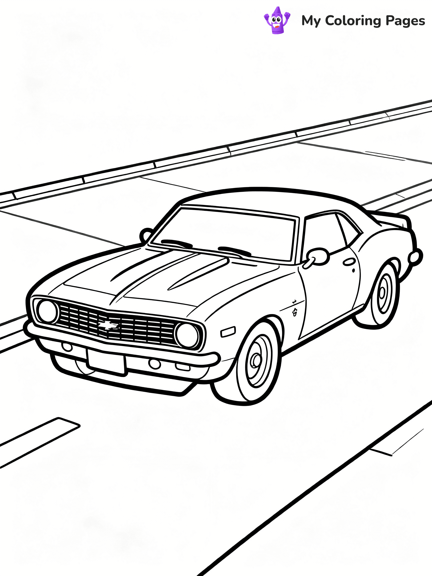 ⚠️ CRITICAL REQUIREMENT - ABSOLUTE BLACK AND WHITE ONLY ⚠️
This MUST be a BLACK AND WHITE line drawing ONLY. NO COLORS whatsoever.
- ONLY pure black lines (#000000) on pure white background (#FFFFFF)
- ABSOLUTELY NO colors, NO shading, NO gradients, NO grayscale
- If there are ANY colors in the output, the image is REJECTED
- This is a COLORING PAGE - meant to be COLORED IN by children
- The output must be UNCOLORED line art ready for coloring
⚠️ SUBJECT TO DRAW: Camaro from Hot Wheels in classic Hot Wheels style, parked on street, retro design, shiny body reflecting sunlight
(REMEMBER: Output must be BLACK AND WHITE line art only, NOT colored!)
# COLORING PAGE: BLACK OUTLINES ONLY - WHITE BACKGROUND MANDATORY
Create a **coloring book page** using EXACTLY two values: black lines, white space.
## NON-NEGOTIABLE BINARY RULES
- **ONLY #000000 (black) and #FFFFFF (white)** - NO other values exist
- **EVERY PIXEL = BLACK OR WHITE** - no gray/shading/antialiasing
- **WHITE BACKGROUND MANDATORY** - entire canvas stays white
- **ALL SHAPES HOLLOW** - everything is empty outlines waiting to be colored
- **FORBIDDEN:** fills, shading, gradients, patterns, textures, colors
- **NO SOLID REGIONS** - if it's not a thin line, it's wrong
## Universal Line Standards
- Black outlines ONLY - thin, uniform weight
- Every shape completely empty inside
- Closed contours suitable for coloring
- Simple flat illustration - zero depth/3D/realism
- **Style:** Whimsical Doodle Art Alley - rounded, friendly outlines (unless specified)
## Everything = Outline Only
- Characters/animals: hollow shapes
- Objects/clothing: empty contours
- Backgrounds/scenery: line work only
- Natural elements: outlined forms
- Dark/night areas: don't exist (use outlined symbols)
- Textures/patterns: convert to simple lines
## The Test
Can a child color EVERY white space with crayons? If any area is pre-filled/shaded/gray or colored in, it FAILS. Every shape must be waiting to receive color.
**FINAL OUTPUT**: Binary coloring page. Black lines define shapes. White spaces ready for coloring. Nothing else exists. No exceptions. Print-ready.
⚠️ FINAL REMINDER: Draw the subject "Camaro from Hot Wheels in classic Hot Wheels style, parked on street, retro design, shiny body reflecting sunlight" as BLACK AND WHITE line art. Zero colors in output.