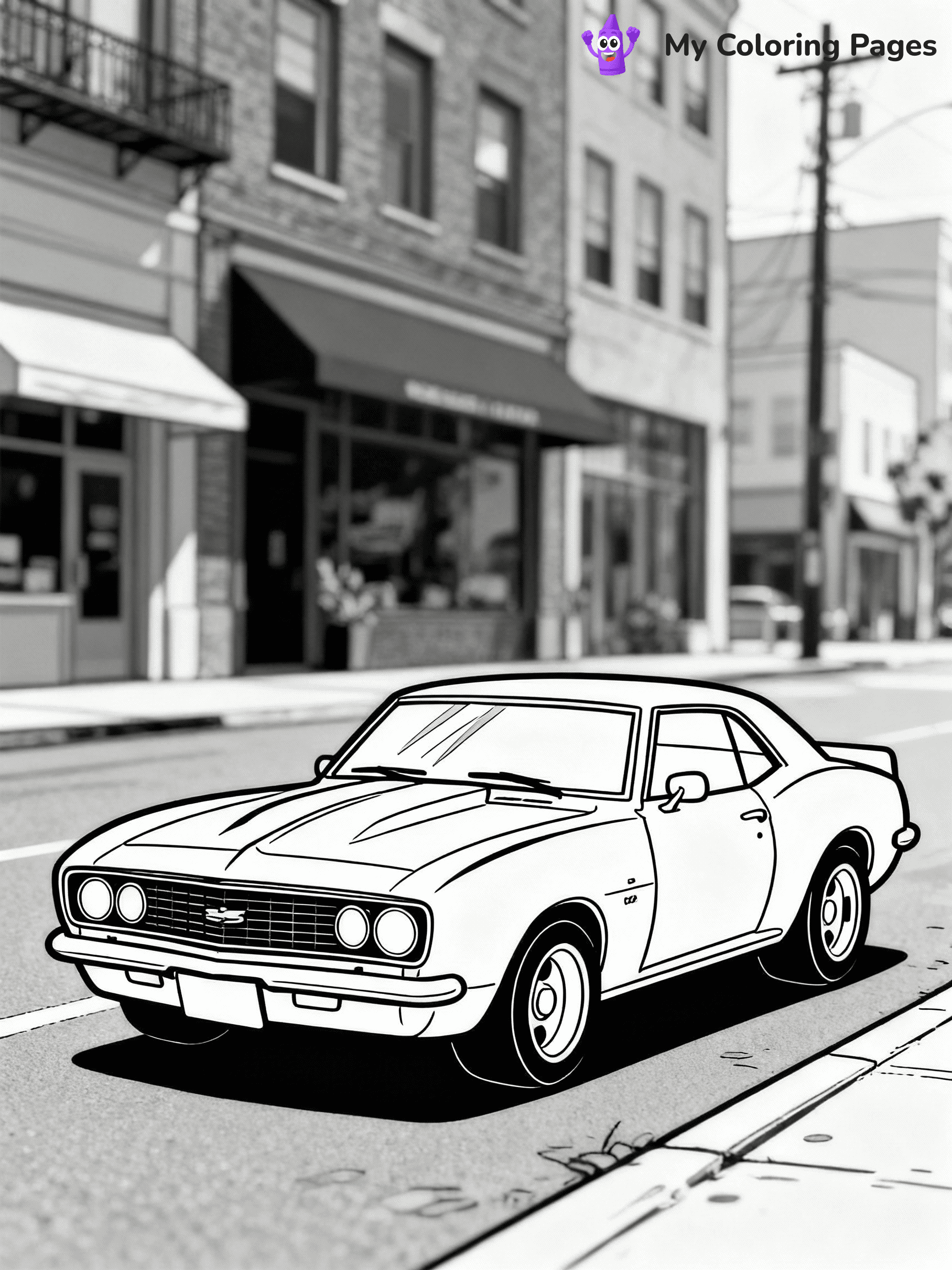 ⚠️ CRITICAL REQUIREMENT - ABSOLUTE BLACK AND WHITE ONLY ⚠️
This MUST be a BLACK AND WHITE line drawing ONLY. NO COLORS whatsoever.
- ONLY pure black lines (#000000) on pure white background (#FFFFFF)
- ABSOLUTELY NO colors, NO shading, NO gradients, NO grayscale
- If there are ANY colors in the output, the image is REJECTED
- This is a COLORING PAGE - meant to be COLORED IN by children
- The output must be UNCOLORED line art ready for coloring
⚠️ SUBJECT TO DRAW: Camaro from Hot Wheels in classic Hot Wheels style, parked on street, retro design, shiny body reflecting sunlight
(REMEMBER: Output must be BLACK AND WHITE line art only, NOT colored!)
# COLORING PAGE: BLACK OUTLINES ONLY - WHITE BACKGROUND MANDATORY
Create a **coloring book page** using EXACTLY two values: black lines, white space.
## NON-NEGOTIABLE BINARY RULES
- **ONLY #000000 (black) and #FFFFFF (white)** - NO other values exist
- **EVERY PIXEL = BLACK OR WHITE** - no gray/shading/antialiasing
- **WHITE BACKGROUND MANDATORY** - entire canvas stays white
- **ALL SHAPES HOLLOW** - everything is empty outlines waiting to be colored
- **FORBIDDEN:** fills, shading, gradients, patterns, textures, colors
- **NO SOLID REGIONS** - if it's not a thin line, it's wrong
## Universal Line Standards
- Black outlines ONLY - thin, uniform weight
- Every shape completely empty inside
- Closed contours suitable for coloring
- Simple flat illustration - zero depth/3D/realism
- **Style:** Whimsical Doodle Art Alley - rounded, friendly outlines (unless specified)
## Everything = Outline Only
- Characters/animals: hollow shapes
- Objects/clothing: empty contours
- Backgrounds/scenery: line work only
- Natural elements: outlined forms
- Dark/night areas: don't exist (use outlined symbols)
- Textures/patterns: convert to simple lines
## The Test
Can a child color EVERY white space with crayons? If any area is pre-filled/shaded/gray or colored in, it FAILS. Every shape must be waiting to receive color.
**FINAL OUTPUT**: Binary coloring page. Black lines define shapes. White spaces ready for coloring. Nothing else exists. No exceptions. Print-ready.
⚠️ FINAL REMINDER: Draw the subject "Camaro from Hot Wheels in classic Hot Wheels style, parked on street, retro design, shiny body reflecting sunlight" as BLACK AND WHITE line art. Zero colors in output.